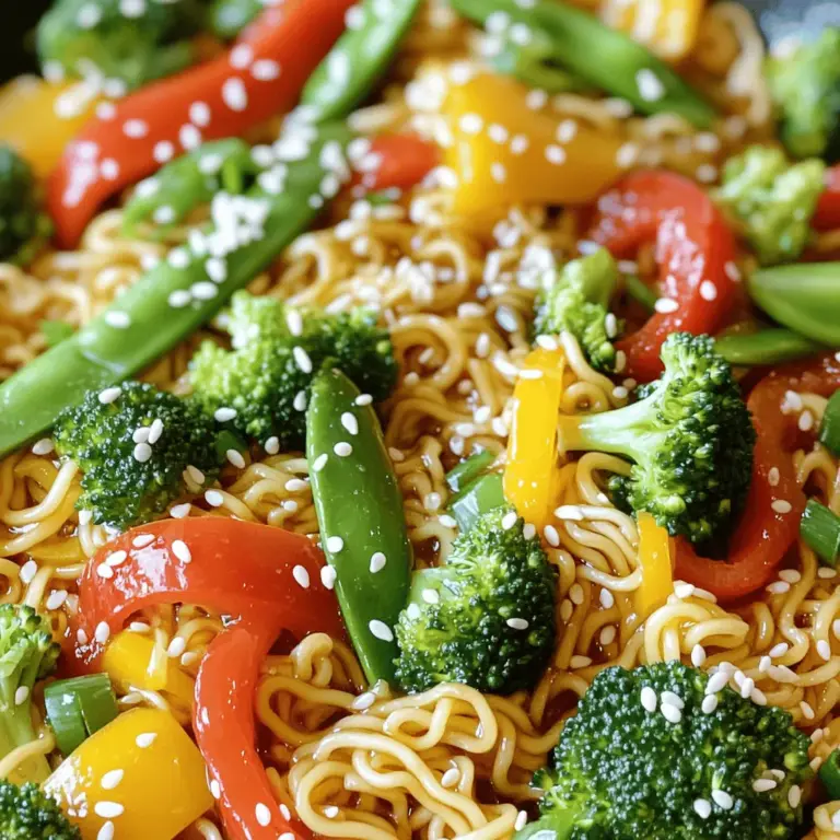 Für die Ramen Nudelpfanne brauche ich frische Zutaten. Diese machen das Gericht lebendig und lecker. Ich benutze zwei Pakete Instant-Ramen-Nudeln. Vergiss die Gewürzpackungen, sie sind nicht nötig. Du brauchst auch Gemüse, wie Paprika, Brokkoli, Karotten und Zuckererbsen. Diese bringen Farbe und Crunch. Ein Stück Ingwer und eine Zehe Knoblauch geben viel Geschmack.