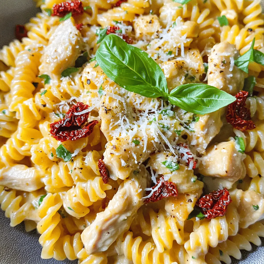 Um die Marry Me Chicken Pasta zuzubereiten, beginnen wir mit den Zutaten. Sie benötigen 400g Fusilli Pasta, 2 Hähnchenbrustfilets, Olivenöl, Knoblauch, getrocknete Tomaten, Sahne, Frischkäse, Parmesan, italienische Gewürze, Salz, Pfeffer und frischen Basilikum. Diese Zutaten machen das Gericht so schmackhaft.