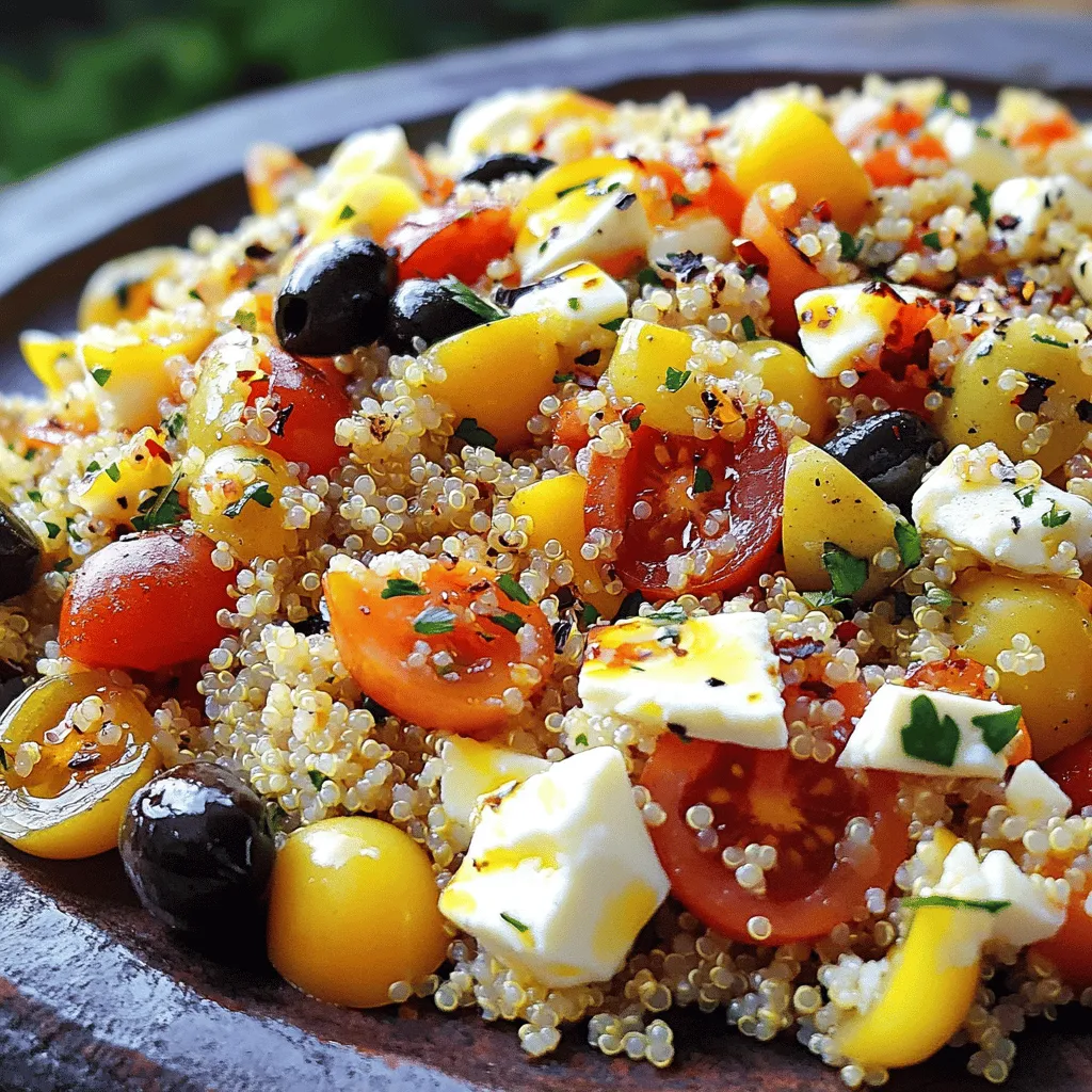 Ein griechischer Quinoa-Salat ist frisch und sehr gesund. Die Hauptzutaten sind Quinoa und Gemüse. Quinoa ist ein tolles Getreide. Es ist glutenfrei und hat viele Nährstoffe. Für diesen Salat brauchst du eine Tasse Quinoa.