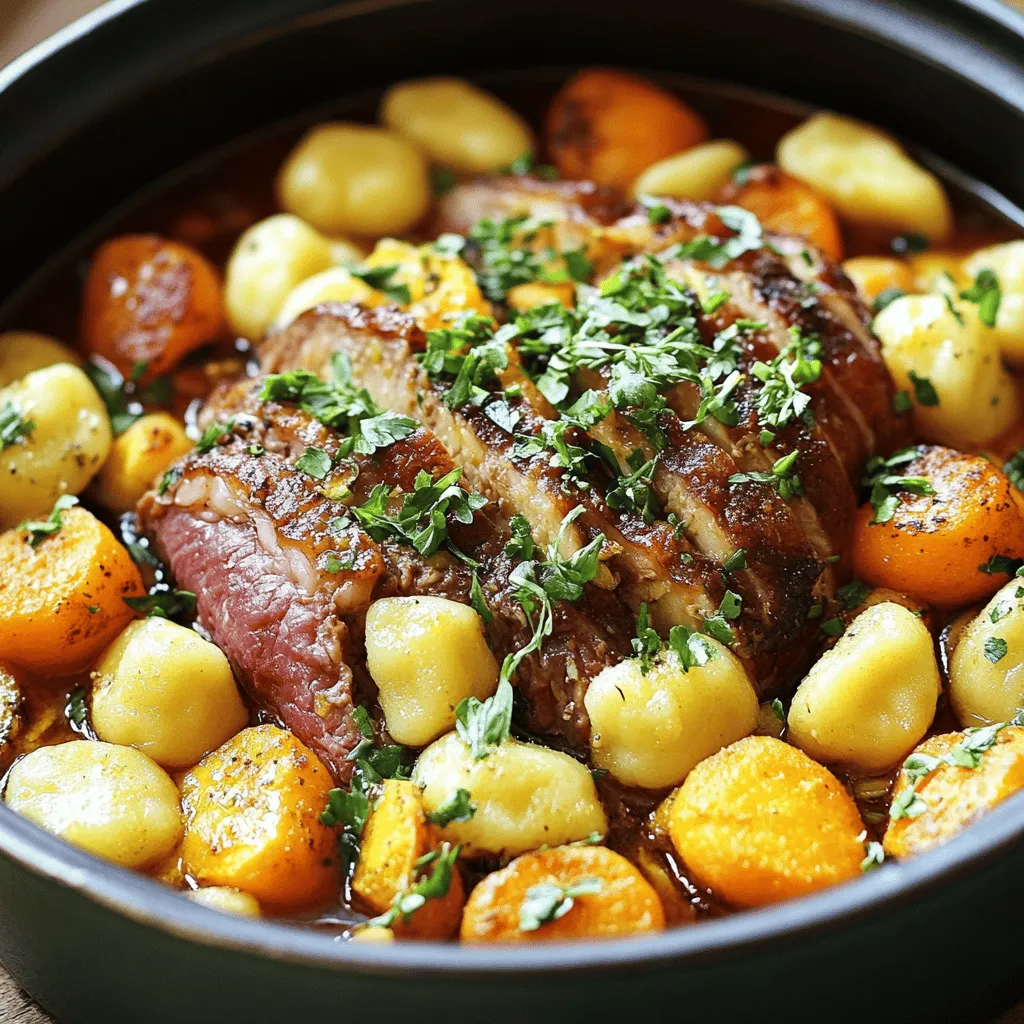 Um einen schmackhaften Kartoffelgnocchi-Rindereintopf zuzubereiten, brauchst du einige Grundzutaten. Du benötigst 500 g Rindfleisch, das du in Würfel schneidest. Nutze Rinderschulter oder Hüfte für den besten Geschmack. Dazu kommen 1 große Zwiebel, 2 Karotten, 2 Selleriestangen und 3 Knoblauchzehen. Verwende auch 4 mittelgroße Kartoffeln, die du ebenfalls würfelst. Für die Brühe nimmst du 1 Liter Rinderbrühe und 300 g frische Kartoffelgnocchi. Zum Würzen brauchst du noch 2 EL Olivenöl, getrockneten Thymian, und Oregano. Vergiss nicht, Salz, Pfeffer und frische Petersilie für die Garnitur.