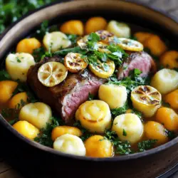Um einen schmackhaften Kartoffelgnocchi-Rindereintopf zuzubereiten, brauchst du einige Grundzutaten. Du benötigst 500 g Rindfleisch, das du in Würfel schneidest. Nutze Rinderschulter oder Hüfte für den besten Geschmack. Dazu kommen 1 große Zwiebel, 2 Karotten, 2 Selleriestangen und 3 Knoblauchzehen. Verwende auch 4 mittelgroße Kartoffeln, die du ebenfalls würfelst. Für die Brühe nimmst du 1 Liter Rinderbrühe und 300 g frische Kartoffelgnocchi. Zum Würzen brauchst du noch 2 EL Olivenöl, getrockneten Thymian, und Oregano. Vergiss nicht, Salz, Pfeffer und frische Petersilie für die Garnitur.