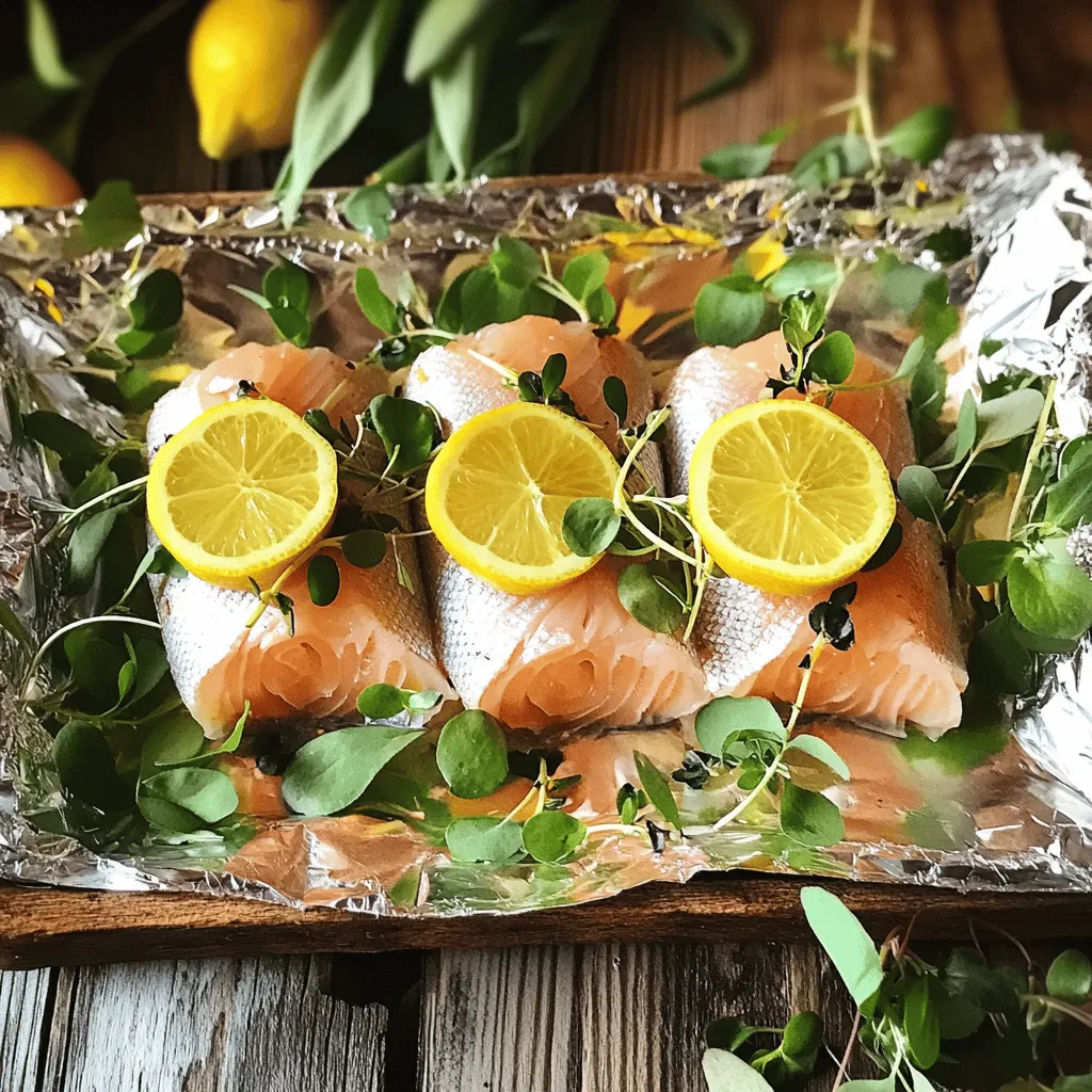 Für gebackenen Lachs im Folienpacket mit Spargel brauchst du nur wenige Zutaten. Du benötigst 4 Lachsfilets, etwa 150 g jedes Stück. Ein Bund frischer Spargel ist wichtig. Achte darauf, die holzigen Enden zu entfernen. Du brauchst auch 2 Esslöffel Olivenöl für den Geschmack. Zwei Zitronen helfen, das Gericht frisch zu machen. Eine Zitrone wird in Scheiben geschnitten, die andere wird ausgepresst. Drei gehackte Knoblauchzehen bringen einen tollen Geschmack. Frischer Thymian ist eine leckere Wahl, aber getrockneter Thymian funktioniert auch. Vergiss nicht, Salz und Pfeffer nach Geschmack zu verwenden. Du brauchst außerdem Alufolie, um die Päckchen zu bauen.