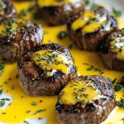 Um saftige Steakbisse in Knoblauch-Kräuter-Butter zuzubereiten, brauchst du frische Zutaten. Für die Steakbisse benötigst du 500 g Rinderfilet, das du in kleine Würfel schneidest. Du brauchst auch 4 Knoblauchzehen, die du fein hacken solltest. Frische Kräuter wie Petersilie, Thymian und Rosmarin sind wichtig. Du solltest 50 g von diesen Kräutern verwenden. Butter, Salz, Pfeffer, Kartoffeln, Milch und geriebenen Käse runden das Gericht ab.