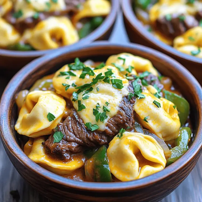 Um Cheesesteak Tortellini in reichhaltiger Provolone Soße zuzubereiten, benötigen Sie einige einfache Zutaten. Für dieses Rezept brauchen Sie 250 g Tortellini, die mit Käse gefüllt sind. Sie benötigen auch 200 g dünn geschnittenes Rindfleisch, 1 mittelgroße Zwiebel, 1 grüne Paprika und 2 Knoblauchzehen. Außerdem kommen 200 ml Rinderbrühe, 150 g geriebener Provolone-Käse und 100 ml Sahne hinzu. Vergessen Sie das Olivenöl, Salz und Pfeffer nicht, um den Geschmack zu verbessern.