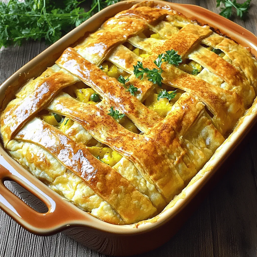 Ein einfaches Hähnchen-Pot-Pie-Casserole hat einige wichtige Zutaten. Die Hauptzutat ist Hähnchen. Ich empfehle, 500 g gekochte Hähnchenbrust zu verwenden. Sie können Hähnchenbrust kochen oder Reste nutzen. Das macht das Rezept schnell und einfach.