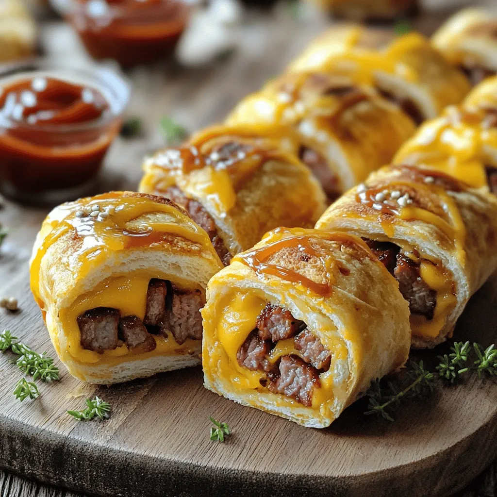 Für die Zubereitung von Knoblauch-Butter-Speck-Cheeseburger-Roll-Ups benötige ich einige einfache, aber leckere Zutaten. Hier ist eine Übersicht der Hauptzutaten, die für dieses Rezept wichtig sind.