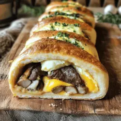 Um das perfekte Mozzarella Cheesesteak Stromboli zuzubereiten, braucht man frische Zutaten. Die Zutaten für Stromboli sind einfach zu finden. Sie benötigen Pizzateig, Rinderhackfleisch, Zwiebeln, grüne Paprika, Champignons und Mozzarella. Gewürze wie Knoblauchpulver und Paprikapulver bringen Geschmack.