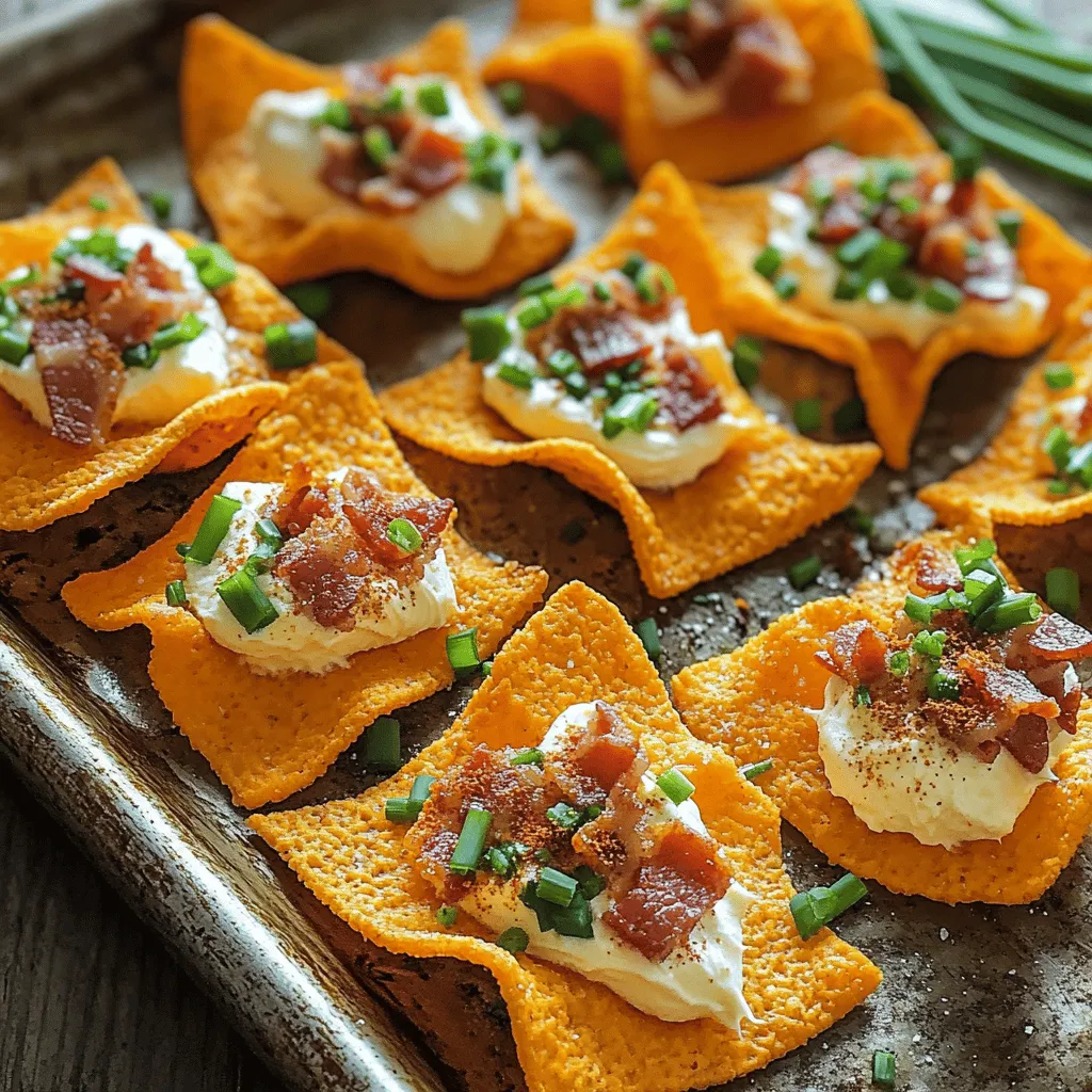 Um die Bacon und Cream Cheese gefüllten Doritos zuzubereiten, brauchst du einige einfache Zutaten. Du benötigst eine Tüte Nacho Cheese Doritos, 200g weichen Frischkäse, 150g knusprig gebratenen und zerbröselten Speck, zwei fein gehackte Frühlingszwiebeln, einen Teelöffel Paprika, einen Teelöffel Knoblauchpulver, frisch gemahlenen Pfeffer und einen Esslöffel frischen Schnittlauch zum Dekorieren.