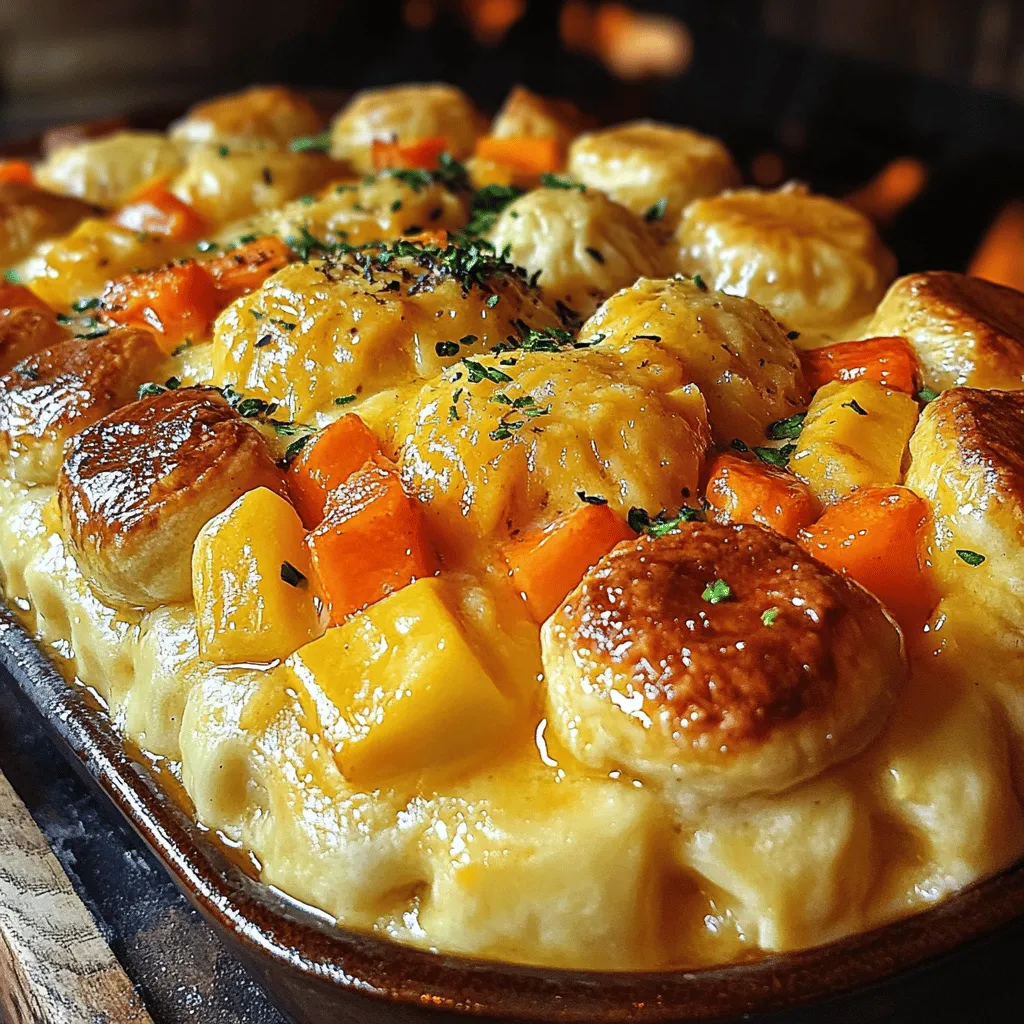 Um einen Hähnchen und Knödel Auflauf zuzubereiten, benötigst du einige grundlegende Zutaten. Du brauchst 500 g Hähnchenbrustfilet, eine gehackte Zwiebel, zwei in Scheiben geschnittene Karotten, zwei gewürfelte Selleriestangen und drei zerdrückte Knoblauchzehen. Außerdem benötigst du 400 ml Hühnerbrühe, 300 g gefrorene Erbsen, einen Teelöffel getrockneten Thymian, einen Teelöffel Paprikapulver und ein Paket vorgefertigte Dumplings. Optional ist 100 g geriebener Cheddar-Käse.