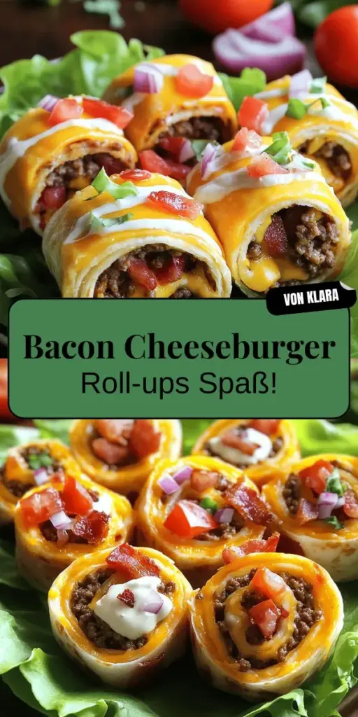 Entdecke das unwiderstehliche Rezept für die Ultimate Bacon Cheeseburger Tortilla Roll-ups! Diese köstlichen Fingerfood-Rollen sind perfekt für Partys oder als Snack zwischendurch. Aus einfachen Zutaten wie Rinderhack, Bacon und Käse zubereitet, verwöhnen sie deinen Gaumen. Lass dich von den Zubereitungstipps inspirieren und kreiere deine eigene Variante! Klicke jetzt, um das vollständige Rezept zu entdecken und deine Gäste zu begeistern!