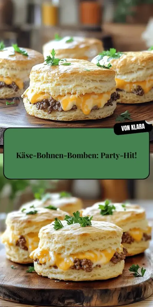 Entdecken Sie die köstlichen Cheesy Beef Biscuit Bombs – der perfekte Party-Snack, der Ihre Gäste begeistern wird! Mit herzhaftem Rinderhack und schmelzendem Käse in luftigem Biscuitteig sind diese Snacks einfach zuzubereiten und gelingen garantiert. Variieren Sie die Füllungen nach Lust und Laune und sorgen Sie für kreative Akzente auf Ihrer Feier. Klicken Sie hier, um das vollständige Rezept zu lesen und Ihre nächste Party unvergesslich zu machen!