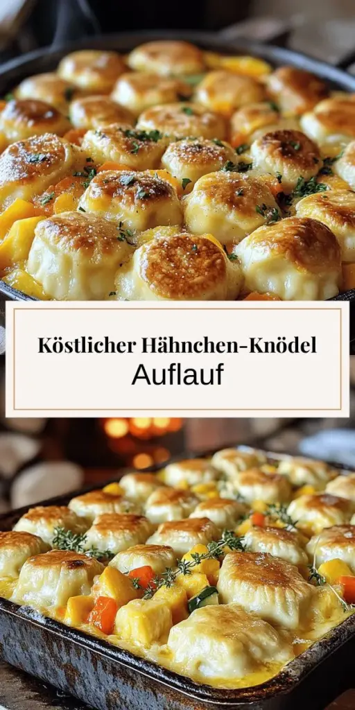 Entdecke den cremigen Genuss des Hähnchen und Knödel Auflaufs, perfekt für die ganze Familie! Mit zartem Hähnchen, fluffigen Knödeln und einer herzhaften Sauce ist dieses Rezept nicht nur einfach zuzubereiten, sondern macht jeden Anlass besonders. In nur einer Stunde hast du ein sättigendes und leckeres Gericht auf dem Tisch. Klicke jetzt für das vollständige Rezept und bringe neuen Schwung in deine Familienmahlzeiten!