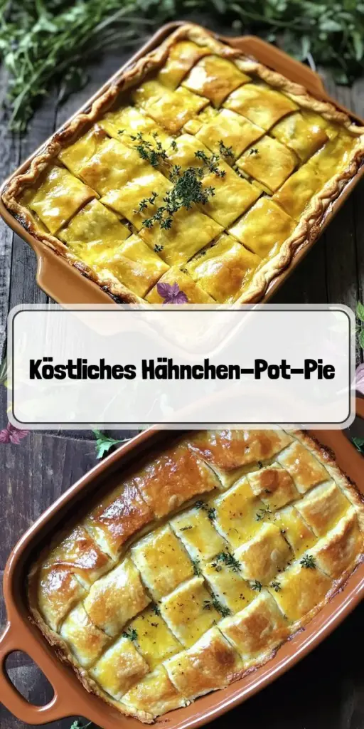 Entdecke dieses köstliche und einfache Hähnchen-Pot-Pie-Casserole Rezept, das in weniger als einer Stunde fertig ist! Mit zartem Hähnchen, buntem Gemüse und einer knusprigen Blätterteigkruste ist es perfekt für ein Familienessen. Erfahre, wie du die Füllung anpassen und gesunde Zutaten verwenden kannst. Klicke jetzt, um das vollständige Rezept zu erkunden und dir tolle Tipps für Variationen zu sichern!