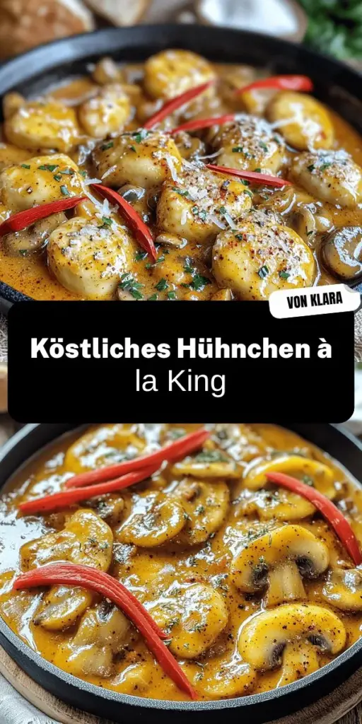 Entdecke das klassische Hühnchen à la King Rezept, das einfach und lecker ist! Perfekt für ein schnelles Abendessen oder um Gäste zu beeindrucken, wird dieses Gericht mit zartem Hähnchen, frischem Gemüse und einer cremigen Sauce zum Genuss. Lass dich von kreativen Variationen inspirieren und finde Tipps zur Zubereitung und Präsentation. Klicke jetzt, um das vollständige Rezept zu erkunden und deine eigene köstliche Version zu kreieren!