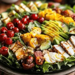 Ein klassischer Cobb Salat besteht aus frischen, nahrhaften Zutaten. Diese Zutaten machen den Salat nicht nur lecker, sondern auch gesund. Die Basis bildet gemischter grüner Salat. Rucola, Spinat oder Kopfsalat sind ideal. Diese grünen Salatsorten bieten viele Vitamine und Ballaststoffe.