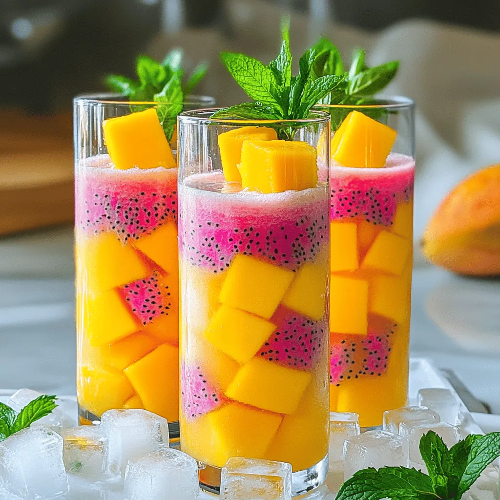 Der Mango Dragonfruit Refresher ist ein köstliches und gesundes Getränk. Es kombiniert frische Aromen von Mango und Drachenfrucht. Diese Mischung ist nicht nur erfrischend, sondern auch voller Nährstoffe. Die Zubereitung ist einfach und schnell. Sie können es in nur zehn Minuten machen. Es ist perfekt für heiße Tage oder als gesunder Snack.