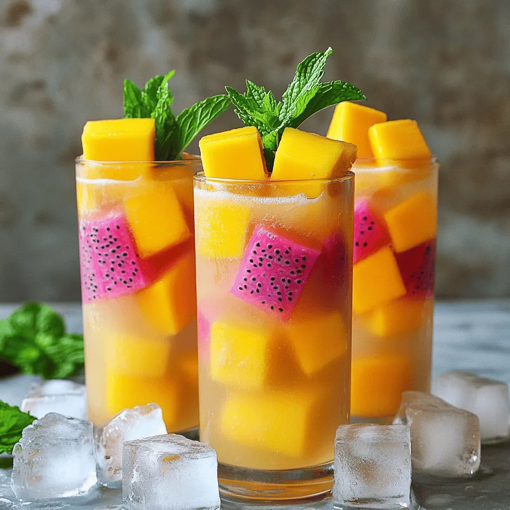 Der Mango Dragonfruit Refresher ist ein köstliches und gesundes Getränk. Es kombiniert frische Aromen von Mango und Drachenfrucht. Diese Mischung ist nicht nur erfrischend, sondern auch voller Nährstoffe. Die Zubereitung ist einfach und schnell. Sie können es in nur zehn Minuten machen. Es ist perfekt für heiße Tage oder als gesunder Snack.