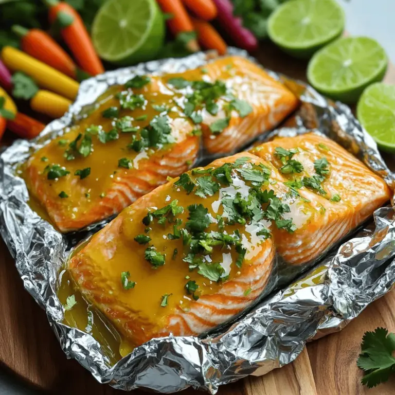 - 4 Lachsfilets (je ca. 150 g) - 4 Esslöffel Honig - 2 Limetten (Saft und Zesten) - 3 Esslöffel Olivenöl - 2 Knoblauchzehen, fein gehackt - Eine Handvoll frischer Koriander, grob gehackt - Salz und Pfeffer nach Geschmack - Aluminiumfolie