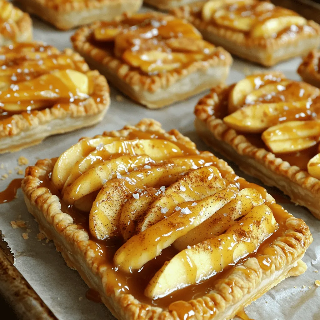 - Äpfel und süße Zutaten Für diese Törtchen sind gute Äpfel wichtig. Ich empfehle Granny Smith oder Honeycrisp. Diese Äpfel sind süß und knackig. Sie geben den Törtchen den besten Geschmack. Neben den Äpfeln brauchen wir auch Zucker, Zimt und Zitronensaft. Der Zucker macht die Äpfel süßer. Zimt bringt Wärme und Geschmack. Zitronensaft hilft, die Frische der Äpfel zu erhalten. - Mürbeteigoptionen Sie können fertigen Mürbeteig kaufen oder selbst machen. Ein guter Mürbeteig ist leicht und knusprig. Wenn Sie ihn selbst machen, verwenden Sie Butter, Mehl und eine Prise Salz. Fügen Sie kaltes Wasser hinzu, um den Teig zusammenzubringen. Lassen Sie den Teig vor dem Ausstechen etwas kühlen. Das macht ihn leichter zu handhaben. - Karamellsauce Karamellsauce ist der Star dieser Törtchen. Sie können sie fertig kaufen oder selbst machen. Wenn Sie sie selbst machen, schmelzen Sie Zucker in einem Topf. Fügen Sie dann Sahne hinzu, um die Sauce cremig zu machen. Karamellsauce bringt eine süße, buttrige Note, die gut zu den Äpfeln passt. - Meersalz zur Verfeinerung Eine Prise Meersalz bringt den Geschmack der Törtchen hervor. Das Salz hebt die Süße des Karamells und der Äpfel hervor. Es ist eine kleine, aber wichtige Ergänzung. Probieren Sie es aus, wenn Sie eine neue Geschmacksrichtung wollen. - Alternativen zu Karamellsauce Wenn Sie keine Karamellsauce mögen, gibt es Alternativen. Sie können auch Honig oder Ahornsirup verwenden. Diese süßen Optionen bieten einen anderen Geschmack. Sie sind ebenfalls lecker und passen gut zu Äpfeln. Zuerst schälen Sie die Äpfel. Ich bevorzuge Granny Smith oder Honeycrisp, da sie süß und knackig sind. Schneiden Sie die Äpfel in dünne Scheiben. In einer großen Schüssel vermischen Sie die geschnittenen Äpfel mit 120 g Zucker, 1 Teelöffel Zimt und 1 Esslöffel Zitronensaft. Rühren Sie gut um, bis alle Apfelstücke gleichmäßig beschichtet sind. Die Mischung wird süß und aromatisch. Jetzt kommt der Spaß mit dem Teig. Rollen Sie den Mürbeteig auf einer bemehlten Fläche aus. Stechen Sie mit einem runden Ausstecher Kreise von etwa 12-15 cm Durchmesser aus. Sie sollten etwa 8 Kreise haben. Legen Sie die Hälfte der Teigkreise auf ein Backblech mit Backpapier. Fügen Sie einige Stücke der Äpfel in die Mitte jedes Kreises hinzu. Lassen Sie etwa 1,5 cm Rand. Träufeln Sie nun etwa einen Teelöffel Karamellsauce über die Äpfel. Es wird köstlich! Setzen Sie die restlichen Teigkreise auf die gefüllten. Drücken Sie die Ränder gut zusammen, um sie zu verschließen. Mit einer Gabel können Sie die Ränder dekorativ verzieren. Bestreichen Sie die Oberseiten mit geschmolzener Butter und dem verquirlten Ei für einen schönen Glanz. Backen Sie die Küchlein im vorgeheizten Ofen bei 190 °C für 20-25 Minuten. Sie sind fertig, wenn sie goldbraun sind! Lassen Sie sie einige Minuten abkühlen, bevor Sie sie servieren. Träufeln Sie mehr Karamellsauce darüber für einen extra Leckerbissen. Um perfekte Karamell-Apfeltörtchen zu machen, ist der Teig wichtig. Rollen Sie den Mürbeteig gleichmäßig aus. Ein gleichmäßiger Teig sorgt für eine schöne Form. Achten Sie darauf, die Teigkreise nicht zu dünn auszustechen. Sie sollten stabil sein, um die Füllung zu halten. Die Karamellsauce können Sie selbst herstellen. Dazu schmelzen Sie Zucker in einem Topf. Rühren Sie den Zucker oft um, bis er eine goldene Farbe hat. Fügen Sie dann Butter und Sahne hinzu. Rühren Sie weiter, bis alles gut vermischt ist. Lassen Sie die Sauce abkühlen, bevor Sie sie verwenden. Um Zeit zu sparen, bereiten Sie die Äpfel im Voraus vor. Sie können die Äpfel schälen und schneiden, bevor Sie mit dem Teig arbeiten. Lagern Sie sie in einer Schüssel mit Zitronensaft, damit sie nicht braun werden. So sind sie bereit, wenn Sie den Teig ausrollen. Beim Kauf von Zutaten schauen Sie auf die Qualität. Frische Äpfel machen einen großen Unterschied im Geschmack. Wählen Sie Äpfel, die fest sind und keinen Druckpunkt haben. Wenn Sie Karamellsauce kaufen, achten Sie auf Produkte mit wenig Zusatzstoffen. So bleibt der Geschmack natürlich. Für das vollständige Rezept besuchen Sie bitte die [Full Recipe]. {{image_4}} Für die Karamell-Apfeltörtchen kann man verschiedene Früchte verwenden. Äpfel sind toll, aber probiere auch Birnen oder Pfirsiche. Diese Früchte bringen einen neuen Geschmack. Du kannst auch eine Mischung aus verschiedenen Obstsorten machen. Eine Kombination aus Äpfeln und Birnen ist sehr lecker. Füge ein paar Nüsse hinzu, um einen tollen Crunch zu bekommen. Walnüsse oder Pekannüsse passen gut dazu. Um die Küchlein interessanter zu machen, füge zusätzliche Gewürze hinzu. Ein Hauch von Muskatnuss oder Ingwer kann viel bewirken. Du kannst auch etwas Vanilleextrakt ins Karamell geben. Das verleiht dem ganzen Gericht eine neue Tiefe. Wenn du Schokolade magst, füge kleine Stücke hinzu. Schokolade und Karamell sind eine großartige Kombination. Nüsse sind auch eine gute Wahl, um die Füllung aufzupeppen. So wird jedes Küchlein zum Erlebnis. Für die genauen Schritte und Mengen schaue dir das [Full Recipe] an. Die richtige Lagerung Ihrer Karamell-Apfeltörtchen ist wichtig, um sie frisch zu halten. - Aufbewahrung im Kühlschrank: Lassen Sie die Küchlein zunächst abkühlen. Legen Sie sie dann in einen luftdichten Behälter. So bleiben sie bis zu drei Tage frisch. - Langfristige Lagerung im Gefrierfach: Wenn Sie die Küchlein länger aufbewahren wollen, können Sie sie einfrieren. Wickeln Sie sie gut in Frischhaltefolie ein. Legen Sie sie dann in einen Gefrierbeutel. So halten sie sich bis zu drei Monate. Das Aufwärmen kann eine Herausforderung sein. Aber ich habe einige einfache Tipps für Sie. - Beste Methoden zum Aufwärmen: Heizen Sie den Ofen auf 175 °C vor. Wickeln Sie die Küchlein in Alufolie und legen Sie sie auf ein Backblech. Backen Sie sie für etwa 10-15 Minuten. - Wie man die Textur erhält: Wenn Sie die Küchlein in der Mikrowelle aufwärmen, können sie weich werden. Verwenden Sie die niedrigste Stufe und erwärmen Sie sie in 10-Sekunden-Intervallen. So bleibt die Textur besser erhalten. Für die vollständige Anleitung und mehr Tipps, schauen Sie sich das Full Recipe an. Die Küchlein sind frisch am besten. Sie halten sich in einem luftdichten Behälter etwa 3 Tage. Wenn du sie im Kühlschrank lagerst, bleiben sie 5 Tage frisch. Du kannst sie auch einfrieren. In der Tiefkühltruhe halten sie bis zu 2 Monate. Achte darauf, sie gut einzupacken, damit sie nicht austrocknen. Ja, du kannst die Küchlein vegan zubereiten! Ersetze die Butter durch pflanzliche Margarine. Statt des Eis kannst du ein Fläschchen Apfelmus oder eine Mischung aus Leinsamen und Wasser verwenden. Diese Alternativen funktionieren gut und sorgen für die nötige Bindung. So bleibt der Genuss erhalten, ohne tierische Produkte zu nutzen. Nach dem Backen kannst du die Küchlein ganz einfach verfeinern. Ein zusätzlicher Schuss Karamellsauce auf die Oberseite macht sie noch köstlicher. Du kannst auch gehackte Nüsse oder Schokoladenstückchen darauf streuen. Ein wenig Puderzucker verleiht ihnen einen süßen Look. Denk daran, kreativ zu sein! Zusammenfassend sind diese Küchlein eine wahre Freude. Wir haben Äpfel, Teig und Karamell kombiniert. Mit unseren Tipps wird das Backen leicht. Variationen mit anderen Früchten bringen frischen Wind. Auch die Lagerung ist einfach. Jeder Schritt sorgt für leckere Ergebnisse. Glaub mir, du wirst sie lieben! Experimentiere und finde deinen perfekten Geschmack. Viel Spaß beim Ausprobieren!