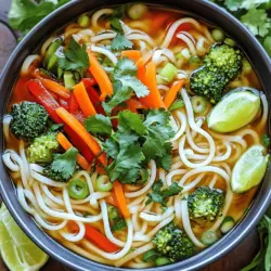 Die Hauptzutaten machen unsere einfache Thai-Nudelsuppe lecker und nahrhaft. Hier sind die Zutaten, die du brauchst: - 150 g Reisnudeln - 1 Esslöffel Gemüseöl - 2 Knoblauchzehen, fein gehackt - 2,5 cm frischer Ingwer, geschält und gerieben - 1 kleine Zwiebel, dünn geschnitten - 1 Karotte, julienniert - 1 rote Paprika, dünn geschnitten - 200 g Brokkoliröschen Reisnudeln sind die Basis. Sie sind leicht und nehmen die Brühe gut auf. Das Gemüse bringt Farbe und Vitamine. Knoblauch und Ingwer geben einen tollen Geschmack. Um die Suppe saftig zu machen, benötigst du flüssige Zutaten. Hier sind sie: - 750 ml Gemüsebrühe - 1 Esslöffel Sojasauce - 1 Esslöffel Limettensaft Die Gemüsebrühe ist der Hauptgeschmacksträger. Sojasauce fügt Tiefe hinzu. Limettensaft sorgt für Frische und einen leichten Kick. Für die Süße und die Garnierung brauchst du: - 1 Esslöffel Kokosblütenzucker - Frischer Koriander zum Garnieren - Geschnittene Frühlingszwiebeln zum Garnieren - Limettenschnitze zum Servieren Kokosblütenzucker rundet den Geschmack ab. Koriander und Frühlingszwiebeln bringen Frische. Limettenschnitze sind perfekt, um jeder Portion einen Spritzer Frische zu geben. Für die genaue Zubereitung, schau dir das [Full Recipe] an. - Kochen Sie 150 g Reisnudeln gemäß den Anweisungen auf der Verpackung. - Lassen Sie die Nudeln abtropfen und spülen Sie sie mit kaltem Wasser. Das stoppt den Garprozess und hält die Nudeln bissfest. - Erhitzen Sie 1 Esslöffel Gemüseöl in einem großen Topf bei mittlerer Hitze. - Fügen Sie 2 fein gehackte Knoblauchzehen und 2,5 cm geriebenen frischen Ingwer hinzu. Braten Sie sie etwa 1–2 Minuten an. Der Duft ist einfach toll! - Geben Sie 1 dünn geschnittene Zwiebel, 1 juliennierte Karotte, 1 dünn geschnittene rote Paprika und 200 g Brokkoliröschen in den Topf. Braten Sie alles 5 Minuten an. - Gießen Sie 750 ml Gemüsebrühe hinzu, gefolgt von 1 Esslöffel Sojasauce, 1 Esslöffel Limettensaft und 1 Esslöffel Kokosblütenzucker. Rühren Sie um und bringen Sie die Mischung zum Kochen. - Reduzieren Sie die Hitze und lassen Sie die Suppe 10 Minuten köcheln. So verbinden sich die Aromen. - Fügen Sie die vorbereiteten Reisnudeln hinzu und rühren Sie vorsichtig um. Lassen Sie die Nudeln 2–3 Minuten in der Suppe erhitzen. Für das vollständige Rezept, schauen Sie sich die [Full Recipe] an. Um die Aromen zu verbessern, können Sie die Sojasauce für den Salzgeschmack verwenden. Dies hilft, die Tiefe der Suppe zu betonen. Ein Spritzer Limettensaft bringt Frische und hebt die anderen Geschmäcker hervor. Experimentieren Sie mit der Menge. Es macht großen Unterschied. Servieren Sie die Suppe in tiefen Schalen. Das sieht nicht nur schön aus, sondern hält die Suppe auch heiß. Garnieren Sie die Suppe mit frischem Koriander und Limettenschnitzen. Diese Farben sorgen für ein ansprechendes Bild und wecken den Appetit. Für die Zubereitung empfehle ich einen großen Topf. Ein Holzlöffel ist nützlich, um die Zutaten gut zu vermischen. Verwenden Sie auch eine Schüssel zum Abtropfen der Reisnudeln. Diese einfachen Werkzeuge machen den Kochprozess leichter und schneller. Für die vollständige Anleitung und die genauen Mengen schauen Sie sich das [Full Recipe](#) an. {{image_4}} Sie können Hähnchen, Rind oder Garnelen zur Thai-Nudelsuppe hinzufügen. Wenn Sie Hähnchen verwenden, kochen Sie es zuerst in der Brühe. Für Rindfleisch schneiden Sie es in dünne Scheiben. Garnelen fügen Sie einfach in den letzten Minuten hinzu. So bleibt das Fleisch zart und saftig. Jede Fleischart bringt ihren eigenen Geschmack in die Suppe. Für eine vegetarische Version fügen Sie mehr Gemüse hinzu. Sie könnten Zucchini, Pilze oder Spinat verwenden. Tofu ist auch eine großartige Proteinquelle. Schneiden Sie den Tofu in Würfel und braten Sie ihn leicht an, bevor Sie ihn zur Suppe geben. Das macht die Suppe nahrhaft und schmackhaft. Thai-Basilikum und Zitronengras sind wunderbare Ergänzungen. Sie verleihen der Suppe einen frischen, aromatischen Geschmack. Mögen Sie es scharf? Dann erhöhen Sie die Schärfe mit Chili. Frische Chilis oder Chili-Paste bringen Schwung in Ihr Essen. Experimentieren Sie mit diesen Zutaten, um die perfekte Balance zu finden. Für das vollständige Rezept, schauen Sie sich die [Full Recipe] an. Die Suppe ist im Kühlschrank bis zu drei Tage haltbar. Um die Frische zu bewahren, fülle die Suppe in einen luftdichten Behälter. Warte, bis die Suppe abgekühlt ist, bevor du sie in den Kühlschrank stellst. So vermeidest du Feuchtigkeitsbildung und hältst den Geschmack. Wenn du die Suppe länger aufbewahren möchtest, friere sie ein. Nutze dafür geeignete Behälter oder Gefrierbeutel. Achte darauf, etwas Platz im Behälter zu lassen, da die Suppe beim Gefrieren ausdehnt. Zum Auftauen lege die Suppe einfach über Nacht in den Kühlschrank. Erwärme sie dann in einem Topf bei mittlerer Hitze. Rühre oft um, damit sie gleichmäßig warm wird. Die Reste der Suppe kannst du kreativ nutzen. Du kannst die Brühe als Basis für andere Gerichte verwenden. Mische sie mit Reis oder Quinoa für ein schnelles Mittagessen. Übrig gebliebenes Gemüse lässt sich auch in einem Salat gut verarbeiten. So schaffst du neue, leckere Gerichte aus deinen Resten. Die Zubereitung dauert insgesamt etwa 30 Minuten. Du brauchst 10 Minuten für die Vorbereitung. Das Kochen und Köcheln der Suppe dauert dann 20 Minuten. Dies macht die Suppe schnell und einfach. Du kannst sie auch für Gäste oder Familie zubereiten. Ja, du kannst andere Nudeln verwenden. Zum Beispiel, weiche Udon-Nudeln oder sogar Spaghetti. Achte darauf, die Kochzeit anzupassen. Dünne Eiernudeln sind auch eine gute Wahl. Diese Nudeln nehmen die Aromen der Brühe gut auf. Ja, die Suppe ist sehr gesund. Sie enthält viele Vitamine aus dem Gemüse. Brokkoli und Karotten liefern Ballaststoffe und Antioxidantien. Reisnudeln machen sie leicht und bekömmlich. Diese Suppe ist auch kalorienarm und nährstoffreich. Ja, du kannst die Suppe leicht schärfer machen. Füge einfach frische oder getrocknete Chilis hinzu. Ein Spritzer Sriracha oder Chilisauce macht auch einen guten Job. Du könntest auch Ingwer oder Pfeffer für mehr Wärme hinzufügen. Die Zutaten sind leicht zu finden. Besuche deinen örtlichen Supermarkt oder einen asiatischen Markt. Frisches Gemüse bekommst du oft auf dem Markt. Achte auf Bio-Qualität für besseren Geschmack. Wenn du magst, kannst du auch online nach bestimmten Zutaten suchen. Diese einfache Thai-Nudelsuppe ist ein Genuss. Wir haben die Hauptzutaten wie Reisnudeln und frisches Gemüse besprochen. Die flüssigen Zutaten, wie Brühe und Limettensaft, fügen Geschmack hinzu. Mit unseren Schritt-für-Schritt-Anleitungen gelingen die Zubereitung und Anpassungen der Aromen leicht. Denke daran, die Suppe kreativ zu garnieren und variieren. Achte auch auf Lagerung und Resteverwertung. So bleibt die Suppe frisch und lecker. Probiere diese köstliche Suppe selbst aus und genieße jeden Löffel!