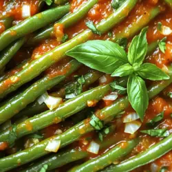 Grüne Bohnen in Tomatensauce sind einfach und lecker. Sie benötigen frische grüne Bohnen, gehackte Tomaten, Zwiebeln und Knoblauch. Diese Zutaten sind leicht zu finden. Sie bieten viel Geschmack und Nährstoffe.