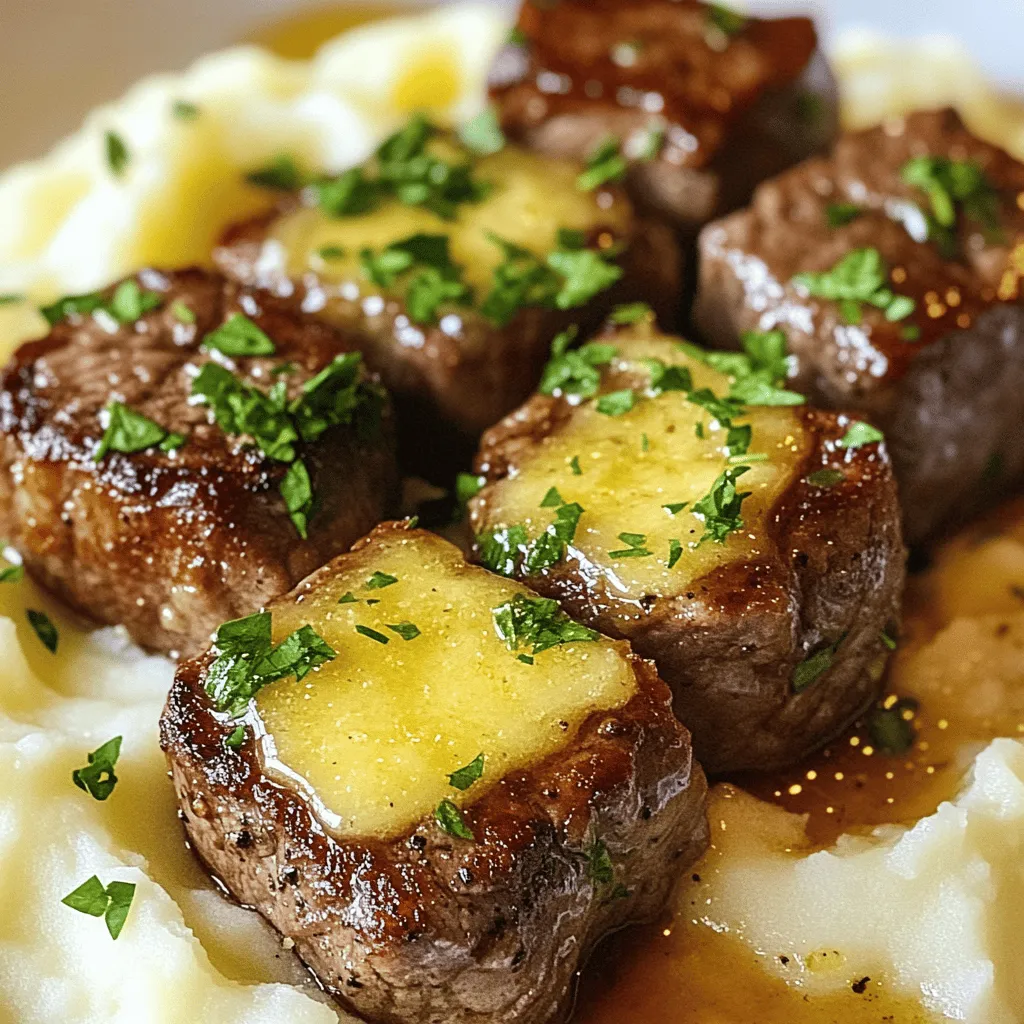 - 500 g Rinderfilet, gewürfelt - 4 EL Butter - 4 Knoblauchzehen, fein gehackt