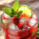 - 2 Tassen frische Kirschen, entsteint und halbiert - 4 Tassen Wasser - 1/4 Tasse Rohrzucker (oder nach Geschmack) - 1 Limette, entsaftet - 1/4 Teelöffel Vanilleextrakt - Eiswürfel - Frische Minzblätter zum Garnieren