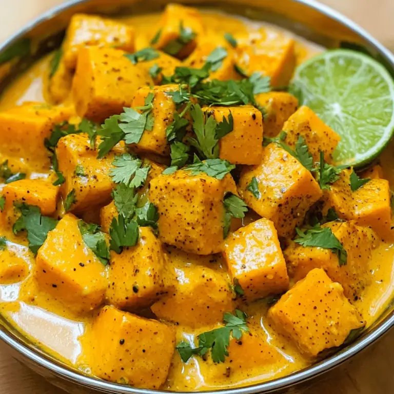 - 1 kleiner Kürbis (ca. 900 g), geschält und gewürfelt - 1 große Zwiebel, fein gehackt - 240 ml Kokosmilch Die Hauptzutaten sind einfach und frisch. Der Kürbis gibt dem Curry eine süße Note. Du kannst Hokkaido oder Butternut verwenden. Beide Sorten sind lecker. Die Zwiebel sorgt für einen guten Grundgeschmack und die Kokosmilch macht das Curry cremig. - 1 Esslöffel Currypulver - 1 Teelöffel Kreuzkümmelsamen - 1 Teelöffel Garam Masala Gewürze sind der Schlüssel zu jedem guten Curry. Currypulver bringt die klassischen indischen Aromen. Kreuzkümmelsamen fügen einen erdigen Geschmack hinzu. Garam Masala rundet das Ganze ab. Diese Mischung macht dein Curry besonders aromatisch. - 2 cm frischer Ingwer, gerieben - 1-2 grüne Chilischoten, je nach Schärfewunsch - Frischer Koriander zum Garnieren Frischer Ingwer gibt dem Curry einen scharfen Kick. Die grünen Chilischoten kannst du nach deinem Geschmack anpassen. Koriander sorgt für eine frische Note am Ende. Garnieren macht das Gericht noch schöner. Du kannst die Zutaten nach deinem Geschmack variieren. Du findest die vollständige Anleitung in der [Full Recipe]. Um das perfekte Kürbis-Curry zu machen, beginne mit dem Kürbis. - Kürbis schälen und würfeln: Nimm einen kleinen Kürbis, schäle ihn und schneide ihn in Würfel. Die Würfel sollten gleich groß sein, damit sie gleichmäßig garen. - Zwiebel, Knoblauch und Ingwer vorbereiten: Hacke eine große Zwiebel fein. Nimm drei Knoblauchzehen und hacke sie ebenfalls. Reibe zwei Zentimeter frischen Ingwer. Diese Zutaten bringen viel Geschmack ins Curry. Jetzt geht es ans Kochen. - Erhitzen des Öls und Anbraten der Gewürze: Erhitze zwei Esslöffel Pflanzenöl in einem großen Topf bei mittlerer Hitze. Wenn das Öl heiß ist, füge einen Teelöffel Kreuzkümmelsamen hinzu. Brate sie für etwa 30 Sekunden an, bis sie knistern. - Zubereitung der Zwiebel und Aromastoffe: Gib die gehackte Zwiebel in den Topf. Brate sie für 5-7 Minuten, bis sie goldbraun ist. Rühre dann den gehackten Knoblauch, den geriebenen Ingwer und die grünen Chilischoten ein. Koche alles für zwei Minuten. - Hinzufügen der Tomaten und Gewürze: Füge zwei pürierte Tomaten hinzu und lasse die Mischung für 5-7 Minuten köcheln. Rühre dann einen Esslöffel Currypulver, einen Teelöffel Kurkumapulver und Salz ein. Jetzt kommt der Kürbis und die Kokosmilch ins Spiel. - Kürbis und Kokosmilch hinzufügen: Klappe die Kürbiswürfel in die Mischung, sodass sie gut bedeckt sind. Gieße 240 ml Kokosmilch dazu und rühre gründlich. - Kurz köcheln lassen und abschmecken: Bringe das Curry zum Köcheln und decke den Topf ab. Lasse es 20-25 Minuten kochen, bis der Kürbis zart ist. Rühre gelegentlich um. Schmecke das Curry ab und füge bei Bedarf mehr Salz oder Gewürze hinzu. Für die komplette Zubereitung schaue dir das Full Recipe an. Um dein Kürbis-Curry cremig zu halten, achte darauf, die Kokosmilch erst gegen Ende hinzuzufügen. So bleibt die Konsistenz gut. Koche den Kürbis nicht zu lange. Eine ideale Kochzeit beträgt etwa 20 bis 25 Minuten. So bleibt der Kürbis zart und verliert nicht seine Form. Um den Geschmack zu verstärken, kannst du frische Kräuter wie Koriander oder Minze hinzufügen. Gewürze wie Zimt oder Fenchelsamen geben dem Curry eine besondere Note. Bei der Schärfe kannst du die grüne Chili anpassen. Möchtest du es milder, lass die Chili weg oder verwende eine mildere Sorte. Für eine perfekte Mahlzeit serviere das Curry mit Basmati-Reis oder warmem Naan-Brot. Diese Beilagen ergänzen das Gericht wunderbar. Du kannst auch einen Spritzer Limettensaft hinzufügen, um das Curry aufzuhellen. Für mehr Crunch eignen sich geröstete Nüsse oder Samen als Topping. Wenn du das Curry heiß in einer tiefen Schüssel anrichtest, kommt die Farbe des Kürbisses toll zur Geltung. Das Rezept für alles findest du im [Full Recipe]. {{image_4}} Du kannst die Kokosmilch durch andere pflanzliche Milch ersetzen. Mandel- oder Hafermilch sind gute Optionen. Diese geben dem Curry einen anderen Geschmack, bleiben aber cremig. Du kannst auch weiteres Gemüse hinzufügen. Zucchini, Karotten oder Spinat passen gut. So wird das Gericht bunter und nährstoffreicher. Wenn du mehr Eiweiß möchtest, füge Kichererbsen oder Tofu hinzu. Diese machen das Curry herzhaft und sättigend. Für eine nicht-vegetarische Option kannst du Huhn oder Garnelen verwenden. Brate das Fleisch zuerst an, bevor du die anderen Zutaten hinzufügst. So erhält es einen tollen Geschmack. Indische Gewürzmischungen bringen Vielfalt in dein Curry. Probiere Garam Masala oder Panch Phoron. Diese Gewürze geben dem Gericht einen einzigartigen Charakter. Du kannst die Gewürze auch an deinen Geschmack anpassen. Wenn du lokale Gewürze magst, experimentiere damit. So wird dein Curry zu einem ganz persönlichen Gericht. Das Kürbis-Curry bewahrst du am besten im Kühlschrank auf. Stelle sicher, dass es in einem luftdichten Behälter ist. So bleibt der Geschmack frisch. Im Kühlschrank hält sich das Curry bis zu fünf Tage. Wenn du mehr Zeit brauchst, friere es ein. In einem gefrierfesten Behälter bleibt es bis zu drei Monate haltbar. Achte darauf, etwas Platz im Behälter zu lassen, da sich die Flüssigkeit beim Frieren ausdehnt. Das Aufwärmen kann einfach sein. Du kannst das Curry in einem Topf bei niedriger Hitze erwärmen. Füge etwas Wasser oder Kokosmilch hinzu, um die Konsistenz zu verbessern. Rühre es regelmäßig um, damit es nicht anbrennt. Eine andere Methode ist die Mikrowelle: Erwärme es in einem mikrowellenfesten Behälter. Decke den Behälter ab, um Spritzer zu vermeiden. Erhitze es in 1-Minuten-Intervallen, bis es heiß ist. Denke an die Portionskontrolle. Teile das Curry in kleine Portionen auf, um es einfacher zu machen. Übrig gebliebenes Curry kann vielseitig sein. Du kannst es in Wraps oder Sandwiches verwenden. Es passt auch gut zu Reis oder Quinoa. Eine kreative Idee ist, das Curry in einem Omelett zu verwenden. Das gibt deinem Frühstück einen tollen Geschmack. Du kannst auch einen Auflauf machen. Mische das Curry mit Nudeln und backe es im Ofen. So schaffst du ein ganz neues Gericht aus deinen Resten. Die Zubereitung des Kürbis-Currys dauert insgesamt etwa 50 Minuten. Die Vorbereitungszeit beträgt etwa 15 Minuten. In dieser Zeit schälst du den Kürbis, hackst die Zwiebel und bereitest den Knoblauch und Ingwer vor. Die Kochzeit liegt bei rund 35 Minuten. Hier brätst du die Gewürze und Gemüse an, lässt alles köcheln und rührst gut um. So erhältst du ein leckeres und aromatisches Curry. Ja, du kannst das Curry im Voraus zubereiten. Das ist ideal, wenn du wenig Zeit hast. Koche das Curry einfach und lasse es abkühlen. Danach füllst du es in einen luftdichten Behälter. Im Kühlschrank hält es sich bis zu drei Tage. Du kannst es auch einfrieren. Achte darauf, das Curry in Portionen zu teilen. So kannst du es später einfach aufwärmen. Vor dem Servieren kannst du frischen Koriander hinzufügen für extra Geschmack. Ja, das Rezept ist glutenfrei. Die Hauptzutaten wie Kürbis, Zwiebel und Kokosmilch enthalten kein Gluten. Achte jedoch darauf, dass die Gewürze und das Pflanzenöl ebenfalls glutenfrei sind. Wenn du sicher gehen möchtest, überprüfe die Etiketten. Du kannst das Curry auch anpassen, indem du glutenfreie Beilagen wie Basmati-Reis oder Naan aus glutenfreien Mehlen servierst. So bleibt dein Essen ganz glutenfrei und lecker. Durch diesen Beitrag haben Sie die besten Zutaten und Schritte für ein leckeres Kürbis-Curry entdeckt. Wir haben über die Hauptzutaten gesprochen, die richtige Zubereitung erklärt und Tipps für Variationen gegeben. Auch die Lagerung und Verwendung von Resten wurden behandelt. Jetzt sind Sie bereit, Ihr eigenes Curry zu kreieren! Experimentieren Sie mit Gewürzen und Zutaten. So finden Sie Ihren persönlichen Geschmack. Viel Spaß beim Kochen und Genießen!