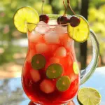 - 2 Tassen frische Kirschen - 1/2 Tasse frisch gepresster Limettensaft - 1 Tasse Zucker - 4 Tassen Wasser