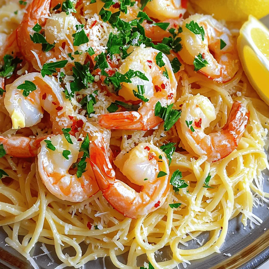 - Garnelen (450 g große, geschälte und entdarmte) - Linguine oder Spaghetti (225 g) - Butter und Olivenöl (56 g ungesalzene Butter + 56 ml Olivenöl) - Knoblauch (4 fein gehackte Zehen) - Rote Pfefferflocken (1 Teelöffel nach Geschmack) - Zitrone (1, abgerieben und ausgepresst) - Frische Petersilie (60 ml, gehackt) - Salz und Pfeffer nach Geschmack - Frisch geriebener Parmesan (optional zum Servieren) Wenn ich Garnelen Scampi mache, wähle ich die besten Zutaten. Große Garnelen sind wichtig. Sie geben einen tollen Geschmack. Ich verwende auch frische Linguine oder Spaghetti. Die Pasta hat eine tolle Textur. Für den Geschmack benutze ich viel Knoblauch. Er gibt dem Gericht einen tollen Duft. Rote Pfefferflocken bringen eine kleine Schärfe. Wenn du es milder magst, benutze weniger. Die Zitrone ist wichtig. Ihr Saft und die Schale machen das Gericht frisch. Petersilie sorgt für Farbe und zusätzlichen Geschmack. Ich achte darauf, hochwertige Butter und Olivenöl zu verwenden. Diese Zutaten machen den Unterschied. Vergiss nicht die Gewürze wie Salz und Pfeffer. Sie bringen alles zusammen. Wenn du magst, kannst du Parmesan hinzufügen. Er gibt einen reichen, salzigen Geschmack. Schau dir das Rezept für Garnelen Scampi an, um alle Details zu sehen. - Schritt 1: Bringe einen großen Topf mit gesalzenem Wasser zum Kochen. Füge die Linguine oder Spaghetti hinzu. Koche sie nach Packungsanweisung, bis sie al dente sind. - Schritt 2: Bevor du die Nudeln abgießt, bewahre etwas Nudelwasser auf. Etwa 240 ml sind perfekt. Gieße die Nudeln dann ab und stelle sie beiseite. - Schritt 1: In einer großen Pfanne schmelze die Butter und das Olivenöl bei mittlerer Hitze. - Schritt 2: Füge den fein gehackten Knoblauch und die roten Pfefferflocken hinzu. Brate sie etwa 30 Sekunden lang, bis sie duften. - Schritt 1: Erhöhe die Hitze auf mittel-hoch und gib die Garnelen in die Pfanne. Brate sie 2-3 Minuten, bis sie rosa und durchscheinend sind. Würze sie mit Salz und Pfeffer. - Schritt 2: Reduziere die Hitze auf mittel. Gib die gekochten Nudeln zusammen mit den Garnelen in die Pfanne. Füge das reservierte Nudelwasser, Zitronensaft und Zitronenschale hinzu. Mische alles vorsichtig und wärme es für eine weitere Minute durch. Für das vollständige Rezept schau dir [Full Recipe] an. - Perfekte Garzeit für Garnelen: Garnelen sind schnell gar. Braten Sie sie 2-3 Minuten, bis sie rosa und durchscheinend sind. Überkochen macht sie gummiartig. - Verwendung von hochwertigem Olivenöl: Gutes Olivenöl hebt den Geschmack. Wählen Sie extra natives Olivenöl. Es hat ein frisches Aroma und ist gesund. - Reserviertes Nudelwasser richtig verwenden: Das Nudelwasser ist stärkehaltig. Fügen Sie es der Pfanne hinzu, um die Soße zu binden. Es macht alles cremiger. - Zitronenschale für mehr Aroma: Die Schale bringt Frische. Reiben Sie die Schale einer Zitrone vor dem Auspressen ab. Das gibt einen tollen Geschmack. - Anrichten in Schalen: Verteilen Sie den Garnelen Scampi gleichmäßig in Schalen. So sieht es schön aus und jeder kann sich nehmen. - Verwendung von Parmesan und Zitronenschnitten: Streuen Sie frisch geriebenen Parmesan darüber. Ein Zitronenschnitz an die Seite bringt Farbe und zusätzlichen Geschmack. Für eine detaillierte Anleitung schauen Sie sich das [Full Recipe] an. {{image_4}} Wenn Sie Garnelen nicht mögen oder eine vegetarische Option suchen, haben Sie viele Möglichkeiten. Sie können die Garnelen einfach durch Gemüse ersetzen. Brokkoli, Paprika oder Zucchini passen gut. Diese Gemüsesorten nehmen die Aromen gut auf und sorgen für eine bunte Mahlzeit. Eine andere Möglichkeit ist die Verwendung von anderen Proteinquellen. Tofu oder Kichererbsen sind tolle Alternativen. Sie geben der Speise eine neue Textur und sind sehr nahrhaft. Experimentieren Sie mit frischen Kräutern, um das Gericht aufzupeppen. Basilikum oder Koriander können dem Gericht einen neuen Geschmack verleihen. Diese Kräuter bringen Frische und Farbe in Ihr Essen. Sie können auch andere Gewürze wie Paprika oder Oregano verwenden. Diese sorgen für eine interessante Note und mehr Geschmack. Fügen Sie die Gewürze nach Ihrem Geschmack hinzu. Wenn Sie glutenfrei essen, gibt es viele Nudelalternativen. Glutenfreie Nudeln sind in vielen Läden erhältlich. Diese Nudeln haben eine ähnliche Textur wie normale Nudeln und passen gut zu Garnelen Scampi. Zoodles sind eine weitere tolle Option. Diese Gemüsenudeln aus Zucchini sind leicht und gesund. Sie machen das Gericht noch frischer und weniger schwer. Probieren Sie die verschiedenen Nudeln aus, um Ihre perfekte Kombination zu finden. Um die Reste von Garnelen Scampi gut zu lagern, stelle sicher, dass sie schnell abkühlen. Lege die Reste in einen luftdichten Behälter. So bleiben sie frisch. Du kannst die Reste bis zu drei Tage im Kühlschrank aufbewahren. Achte darauf, dass der Kühlschrank kalt genug ist, etwa 4 Grad Celsius. Wenn du die Reste aufwärmen möchtest, sind der Ofen oder die Mikrowelle am besten. Um die Garnelen nicht zu überkochen, erwärme sie sanft. Im Ofen kannst du die Reste bei 180 Grad Celsius für etwa 10 Minuten aufwärmen. In der Mikrowelle stelle die Leistung auf niedrig und erwärme sie in kurzen Intervallen von 30 Sekunden. Überprüfe oft, damit sie nicht zäh werden. Falls du Garnelen Scampi einfrieren möchtest, gehe so vor: Lasse das Gericht zuerst ganz abkühlen. Fülle es dann in einen Gefrierbeutel. Drücke die Luft heraus und verschließe ihn gut. So bleibt der Geschmack erhalten. Du kannst die Garnelen Scampi bis zu drei Monate im Gefrierfach aufbewahren. Wenn du sie auftauen möchtest, lege den Beutel in den Kühlschrank über Nacht. Die gesamte Vorbereitungs- und Kochzeit für Garnelen Scampi beträgt nur 20 Minuten. Du kannst in 10 Minuten die Zutaten vorbereiten. Danach brauchst du 10 Minuten zum Kochen. So kannst du schnell ein leckeres Gericht genießen! Ja, du kannst Garnelen Scampi im Voraus zubereiten. Koche die Nudeln und die Garnelen wie im Rezept beschrieben. Lass das Gericht abkühlen und lagere es in einem luftdichten Behälter im Kühlschrank. Es bleibt bis zu zwei Tage frisch. Wenn du es servierst, erwärme es langsam, um die Garnelen nicht zu überkochen. Für Garnelen Scampi brauchst du nur einige einfache Utensilien: - Großer Topf für die Nudeln - Große Pfanne zum Sautieren - Schneidebrett und scharfen Messer zum Hacken - Messbecher und Löffel für die Zutaten - Serviergeschirr zum Anrichten Ja, du kannst andere Meeresfrüchte verwenden! Muscheln und Jakobsmuscheln passen gut in dieses Rezept. Du kannst sie einfach anstelle der Garnelen verwenden. Die Zubereitung bleibt gleich, aber die Zeit kann variieren. Achte darauf, dass alle Meeresfrüchte gut durchgegart sind, bevor du sie servierst. Garnelen Scampi ist ein einfaches und schmackhaftes Gericht. Wir haben die Hauptzutaten sowie die Schritte zur Zubereitung besprochen. Richtige Gewürze und frische Zutaten verbessern den Geschmack. Denke auch an Variationen und Lageroptionen für Reste. Du kannst mit anderen Proteinen experimentieren oder die Nudeln anpassen. Dieses Rezept ist flexibel und bietet viele Möglichkeiten. Jetzt bist du bereit, Garnelen Scampi selbst zu kochen und zu genießen!