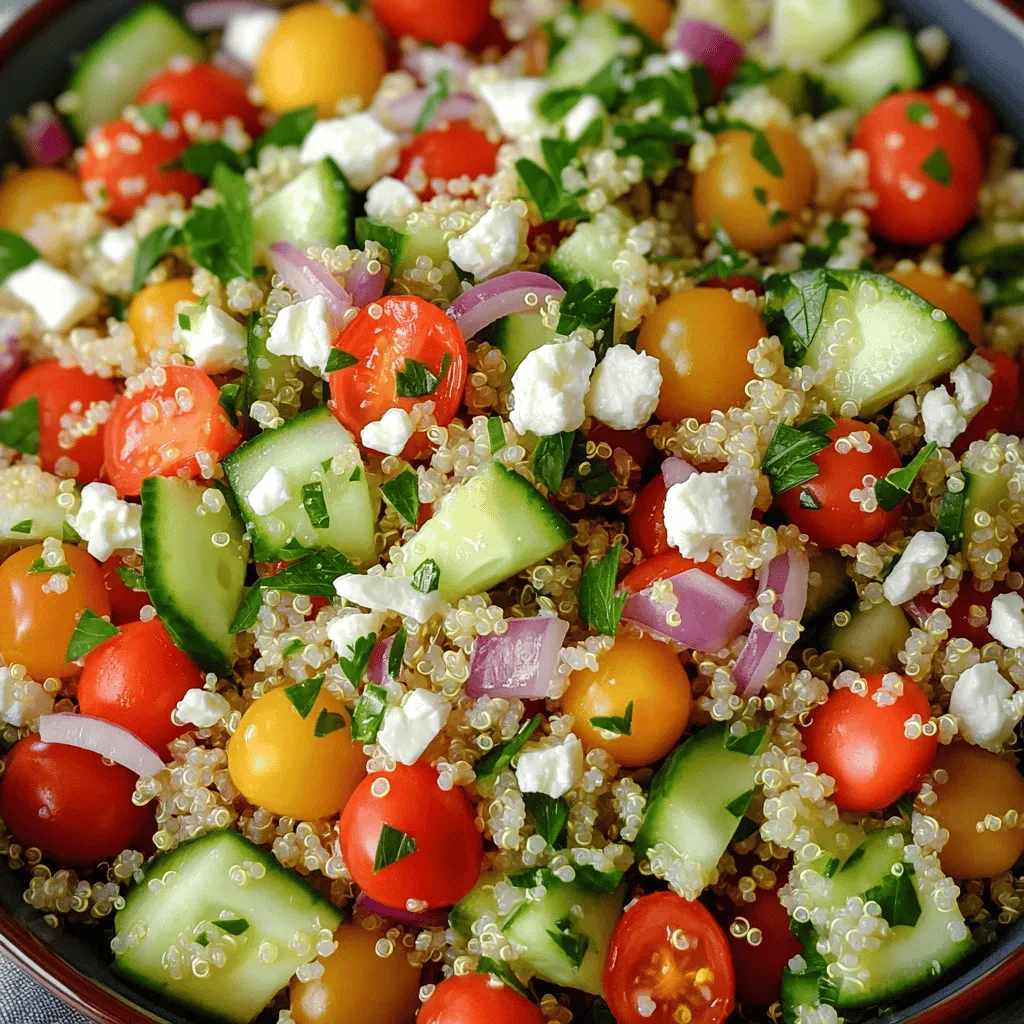Für einen leckeren Quinoa-Salat brauchst du einige frische Zutaten. Du benötigst eine Tasse Quinoa, die du gründlich spülst. Du brauchst auch zwei Tassen Wasser oder Gemüsebrühe, um die Quinoa zu kochen. Kirschtomaten, Gurke, rote Paprika und rote Zwiebel machen den Salat bunt und lecker. Du kannst auch frische Petersilie und Feta-Käse für mehr Geschmack hinzufügen. Zum Dressing mischst du Olivenöl, Zitronensaft, Salz und Pfeffer.