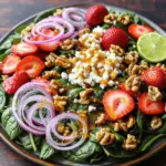 - 150g frischer Spinat - 250g frische Erdbeeren - 50g Feta-Käse - 30g Walnüsse - 1 kleine rote Zwiebel