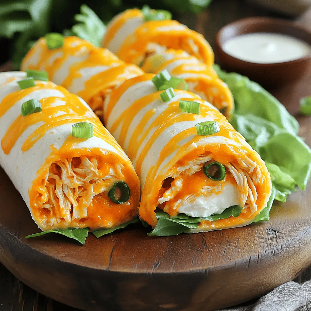Für die Buffalo Chicken Tortilla Roll-Ups brauchst du einige Hauptzutaten. Diese sind: - 2 Tassen gekochtes Hühnchen, zerkleinert - 1/2 Tasse Buffalo-Sauce - 1/2 Tasse Frischkäse, weich - 1/2 Tasse geriebener Cheddar-Käse - 1/4 Tasse grüne Zwiebeln, gehackt - 4 große Weizentortillas - 1 Tasse Kopfsalat, zerkleinert - 1/4 Tasse Ranch-Dressing (optional zum Dippen) Jede dieser Zutaten bringt ihren eigenen Geschmack mit. Das zerkleinerte Hühnchen gibt die Basis, und die Buffalo-Sauce sorgt für die Würze. Frischkäse und Cheddar machen die Füllung cremig und lecker. Du kannst auch einige optionale Zutaten hinzufügen. Zum Beispiel: - Paprika, gewürfelt - Sellerie, klein geschnitten - Avocado, in Scheiben Diese Zutaten fügen extra Crunch oder Frische hinzu. Zum Dippen kannst du auch andere Saucen verwenden. Guacamole oder Salsa sind tolle Alternativen zu Ranch-Dressing. Achte beim Einkaufen auf frische Zutaten. Wähle Hühnchen von guter Qualität. Frischkäse sollte cremig sein und keine Klumpen haben. Für die Tortillas wähle große, flexible Sorten. Sie sollten sich leicht rollen lassen, ohne zu reißen. Wenn du die besten Zutaten wählst, schmecken die Roll-Ups noch besser. Hol dir auch frische Kräuter, wenn du magst. Sie bringen Farbe und zusätzlichen Geschmack. Zuerst nimmst du die zwei Tassen gekochtes Hühnchen. Zerkleinere es in eine mittelgroße Schüssel. Füge dann 1/2 Tasse Buffalo-Sauce hinzu. Mische alles gut. Das Hühnchen sollte jetzt schön rot sein. Die Sauce gibt dem Hühnchen den typischen Buffalo-Geschmack. Das ist der erste Schritt zu deinem leckeren Snack. Nehme eine andere Schüssel für den Käse. Gib 1/2 Tasse weichen Frischkäse dazu. Füge 1/2 Tasse geriebenen Cheddar-Käse hinzu. Mische die beiden Zutaten gut. Du willst eine glatte, cremige Mischung. Diese Mischung ist wichtig, weil sie den Roll-Ups eine schöne Textur gibt. Jetzt kommt der spaßige Teil! Lege eine große Weizentortilla auf die Arbeitsfläche. Verteile die Frischkäse-Mischung gleichmäßig auf die Tortilla. Lass etwa einen Zoll Rand. Dann füge eine Handvoll zerkleinerten Kopfsalat in die Mitte hinzu. Gib jetzt die Buffalo-Hühnchen-Mischung oben drauf. Bestreue alles mit den gehackten grünen Zwiebeln für mehr Geschmack. Beginne dann, die Tortilla vorsichtig zu rollen. Rolle sie fest auf, beginnend von der Seite mit der Füllung. Tucke die Ränder ein, um eine schöne Rolle zu formen. Wiederhole das mit den anderen Tortillas. Wenn du fertig bist, lege sie mit der Nahtseite nach unten auf ein Schneidebrett. Kühle sie für 15-30 Minuten im Kühlschrank. So werden sie fester. Schneide die Roll-Ups in etwa 2,5 cm große Stücke. Arrangiere sie auf einer Platte und serviere sie mit Ranch-Dressing zum Dippen. Das ist das Rezept für Buffalo Chicken Tortilla Roll-Ups. Um die besten Buffalo Chicken Tortilla Roll-Ups zu machen, gibt es ein paar Dinge zu beachten. Zuerst, achte darauf, dass das Hühnchen gut gekocht und zerkleinert ist. Klumpen können die Textur stören. Nutze frische Zutaten, um den Geschmack zu verbessern. Wenn die Tortillas zu trocken sind, reißen sie leicht. Lege sie kurz in die Mikrowelle, um sie weich zu machen. Eine häufige Falle ist, die Füllung zu überladen. Halte die Menge im Gleichgewicht, damit die Roll-Ups gut rollen. Zu viel Füllung macht es schwer, die Tortillas ordentlich zu schließen. Achte darauf, die Ränder beim Rollen einzutucken. Dies hilft, die Füllung sicher zu halten. Die Textur macht einen großen Unterschied. Mische die Buffalo-Sauce mit dem Hühnchen gut. So verteilt sich der Geschmack gleichmäßig. Der Frischkäse sollte weich und cremig sein. Das macht die Mischung reichhaltig und glatt. Füge die grünen Zwiebeln erst kurz vor dem Servieren hinzu. So bleiben sie frisch und knackig. Wenn du mehr Crunch magst, kannst du auch etwas Karotte oder Sellerie hinzufügen. Diese Zutaten geben einen tollen Biss. Die Präsentation zählt! Schneide die Roll-Ups in gleichmäßige Stücke. Lege sie auf eine große Platte, um sie ansprechend zu zeigen. Arrangiere die Stücke diagonal. Das sieht viel schöner aus. Eine kleine Schüssel mit Ranch-Dressing in der Mitte macht das Ganze noch attraktiver. Du kannst auch frische Kräuter wie Koriander oder Petersilie verwenden, um Farbe hinzuzufügen. Diese kleinen Details machen deine Roll-Ups zu einem echten Hingucker. Das ist der Weg, wie du Buffalo Chicken Tortilla Roll-Ups lecker und stilvoll servierst. {{image_4}} Wenn Sie eine vegetarische Variante der Buffalo Chicken Tortilla Roll-Ups möchten, gibt es tolle Alternativen. Statt Hühnchen können Sie gebratene Tofuwürfel verwenden. Tofu nimmt die Aromen gut auf. Eine andere Möglichkeit ist, jackfruit zu nutzen. Jackfruit hat eine ähnliche Textur wie Hühnchen und ist perfekt für diese Rolle. Für den Frischkäse können Sie pflanzliche Alternativen wählen. Diese sind oft auf Basis von Nüssen oder Soja. Achten Sie darauf, eine Sorte zu wählen, die gut schmilzt und cremig ist. Die Buffalo-Sauce verleiht den Roll-Ups viel Geschmack, aber Sie können experimentieren! Eine BBQ-Sauce bringt eine süßliche Note. Wenn Sie es scharf mögen, probieren Sie Sriracha oder eine scharfe Chili-Sauce. Für eine milde Variante können Sie eine Honig-Senf-Sauce verwenden. Diese sorgt für einen interessanten Kontrast. Mischen Sie die Saucen einfach mit dem Hühnchen oder Tofu, um die perfekte Mischung zu finden. Die Füllung in den Tortilla Roll-Ups lässt sich leicht anpassen. Für einen frischen Geschmack können Sie Avocado hinzufügen. Sie bringt Cremigkeit und gesunde Fette. Wenn Sie gerne mit Texturen spielen, fügen Sie knusprige Paprika oder Karottenstreifen hinzu. Diese bringen einen tollen Crunch. Zusätzlich können Sie verschiedene Käsesorten ausprobieren. Gouda oder Havarti sind milder und gut geeignet. Wenn Sie es würziger mögen, probieren Sie Feta oder Blauschimmelkäse. Für das vollständige Rezept, sehen Sie sich die [Full Recipe] an. Um die Buffalo Chicken Tortilla Roll-Ups frisch zu halten, lege sie in einen luftdichten Behälter. Stelle sicher, dass der Behälter gut verschlossen ist. Kühle die Roll-Ups sofort nach der Zubereitung. So bleiben sie knackig und lecker. Wenn du sie mit Ranch-Dressing servierst, halte das Dressing separat. Das bewahrt die Frische der Roll-Ups. Im Kühlschrank sind die Roll-Ups bis zu drei Tage haltbar. Achte darauf, sie in einem luftdichten Behälter zu lagern. Nach drei Tagen kann der Geschmack nachlassen. Sie sind dann nicht mehr so frisch. Wenn du sicher gehen willst, iss sie lieber früher. Um die Roll-Ups einzufrieren, schneide sie in Stücke. Wickele jedes Stück in Frischhaltefolie. Lege die eingewickelten Roll-Ups in einen gefrierfesten Beutel. So bleiben sie bis zu drei Monate haltbar. Wenn du sie genießen möchtest, taue sie im Kühlschrank auf. Danach kannst du sie im Ofen oder in der Mikrowelle leicht aufwärmen. So schmecken sie fast wie frisch zubereitet! Um die Roll-Ups schärfer zu machen, füge mehr Buffalo-Sauce hinzu. Du kannst auch frische Jalapeños oder etwas Cayennepfeffer in die Hühnchen-Mischung geben. Diese Zutaten bringen mehr Hitze. Probiere auch scharfen Käse oder scharfe Gewürze, um den Geschmack zu intensivieren. Ja, du kannst die Roll-Ups im Voraus machen. Bereite sie einfach nach dem Rezept vor und kühle sie. Sie bleiben frisch für bis zu 24 Stunden im Kühlschrank. Das macht sie perfekt für Partys oder Snacks. Achte darauf, sie in Frischhaltefolie zu wickeln, um die Frische zu bewahren. Wenn du kein Ranch-Dressing magst, probiere anderen Dip. Blauschimmelkäse-Dressing passt gut. Eine Guacamole oder Salsa kann auch lecker sein. Du kannst sogar einen Joghurt-Dip mit Kräutern machen. So hast du viele Optionen, die gut zu den Roll-Ups passen. Die Buffalo Chicken Tortilla Roll-Ups bieten einen leckeren Snack. Wir haben die Hauptzutaten, zusätzliche Beilagen und Tipps für die Auswahl behandelt. Dann folgten wir Schritt für Schritt durch die Zubereitung und das Rollen. Wir haben auch Fehler und Tricks für die perfekte Textur besprochen. Variationen helfen, die Roll-Ups an verschiedene Geschmäcker anzupassen. Richtiges Kühlen und Lagern sorgt dafür, dass sie frisch bleiben. Jetzt sind Sie bereit, diese köstlichen Roll-Ups zu genießen. Viel Spaß beim Ausprobieren!