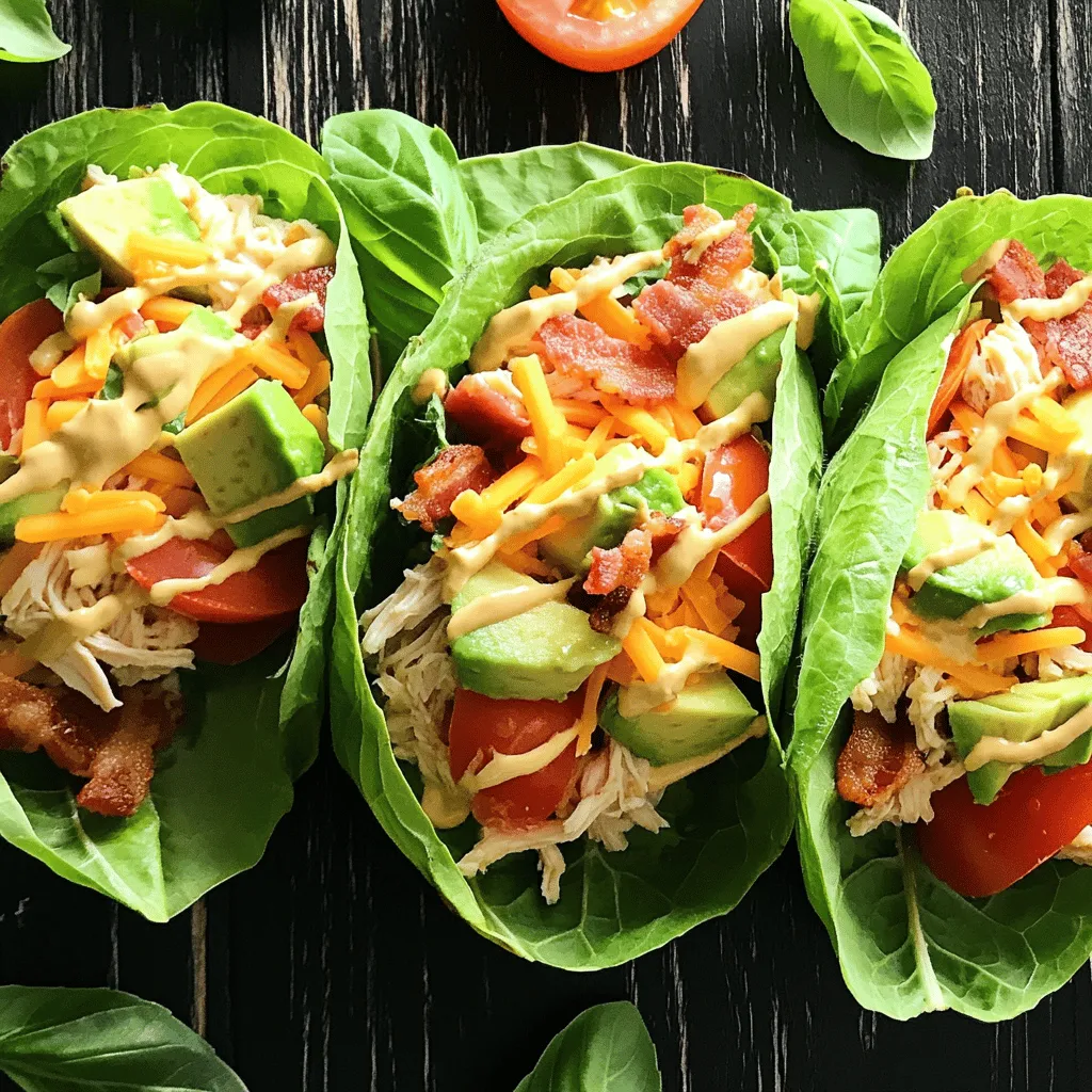 - 450 g Hähnchenbrustfilet - 4 Scheiben gebratener Bacon - 1 mittelgroße Tomate, gewürfelt - 1 Avocado, gewürfelt Die Hauptzutaten bilden die Basis für die Chicken Club Lettuce Wraps. Das Hähnchenbrustfilet ist die Hauptproteinquelle. Ich koche es zuerst und zerkleinere es dann. Der gebratene Bacon bringt einen knusprigen Geschmack. Die Tomate und Avocado sorgen für Frische und Farbe. - 60 g Mayonnaise - 1 Esslöffel Dijon-Senf - 1 Esslöffel Zitronensaft - 1 Teelöffel Knoblauchpulver - Salz und Pfeffer nach Geschmack Das Dressing verbindet die Aromen. Die Mayonnaise gibt eine cremige Textur. Dijon-Senf fügt einen kleinen Kick hinzu. Zitronensaft bringt Frische. Knoblauchpulver, Salz, und Pfeffer runden es ab. - 8 große Blätter Romanasalat Die Romanasalatblätter sind die Wrap-Basis. Sie sind knackig und leicht. Diese Blätter sind perfekt, um die Füllung zu halten. Sie geben den Wraps auch eine gesunde Note. Für das gesamte Rezept, siehe [Full Recipe]. Kochen Sie 450 g Hähnchenbrustfilet in leicht gesalzenem Wasser. Lassen Sie das Hähnchen vollständig garen, bis es weiß ist. Nehmen Sie es aus dem Wasser und lassen Sie es abkühlen. Zerkleinern Sie das Hähnchen mit einer Gabel oder schneiden Sie es in kleine Stücke. In einer großen Schüssel vermischen Sie das zerkleinerte Hähnchen mit dem zerbröselten Bacon. Fügen Sie eine gewürfelte Tomate und eine gewürfelte Avocado hinzu. Das gibt Frische und Farbe. Geben Sie 125 g geriebenen Cheddar-Käse dazu für einen reichhaltigen Geschmack. In einer kleinen Schüssel mischen Sie 60 g Mayonnaise, 1 Esslöffel Dijon-Senf, 1 Esslöffel Zitronensaft und 1 Teelöffel Knoblauchpulver. Würzen Sie mit Salz und Pfeffer. Rühren Sie alles gut um, bis die Mischung glatt ist. Gießen Sie das Dressing über die Hähnchenmischung und rühren Sie vorsichtig, bis alles gut vermengt ist. Spülen Sie 8 große Blätter Romanasalat ab und trocknen Sie sie gründlich. Diese Blätter werden Ihre Wraps. Löffeln Sie die Hähnchenmischung in die Mitte jedes Blattes. Achten Sie darauf, nicht zu viel Füllung zu verwenden, damit die Wraps nicht reißen. Garnieren Sie die Mischung mit frischen Basilikumblättern. Rollen oder falten Sie die Salatblätter um die Füllung. Servieren Sie die Wraps sofort, um die beste Textur zu genießen. Für die vollständige Anleitung, sehen Sie sich das Rezept unter [Full Recipe] an. Um die Salatblätter knackig zu halten, wähle frische Romanasalatblätter. Sie sollten fest und grün sein. Spüle die Blätter sanft unter kaltem Wasser ab. Trockne sie gründlich mit einem Küchentuch oder in einer Salatschleuder. So bleibt die Textur der Wraps angenehm. Du kannst das Rezept leicht anpassen. Probiere verschiedene Dressings. Eine würzige Salsa oder ein cremiges Joghurt-Dressing sind tolle Optionen. Für mehr Crunch füge Nüsse oder Samen hinzu. Auch Gemüse wie Gurken oder Paprika schmecken gut. Experimentiere mit den Zutaten, um deinen Lieblingsgeschmack zu finden. Die Art, wie du die Wraps anrichtest, macht viel aus. Lege die gefüllten Wraps auf einen schönen Teller. Garniere sie mit frischen Basilikumblättern. Du kannst auch einige Kirschtomaten oder Radieschen dazu legen. Diese Farben machen das Gericht lebendig. Serviere die Wraps sofort, damit sie frisch und knackig bleiben. {{image_4}} Für eine vegetarische Option kannst du Tofu oder Kichererbsen verwenden. Tofu ist eine großartige Proteinquelle. Schneide ihn in kleine Würfel, brate ihn goldbraun und würze ihn gut. Kichererbsen sind ebenfalls lecker. Mische sie einfach mit etwas Olivenöl, Paprika und Knoblauch. Sie passen perfekt zu deinen Wraps. Wenn du eine Low-Carb Variante magst, lasse den Bacon weg. Nutze stattdessen mehr Gemüse. Du kannst Gurken, Paprika oder Zucchini hinzufügen. Sie geben Crunch und Farbe. Diese Mischung ist leicht und frisch. Sie passt gut zu den Salatblättern. So bleibt das Gericht leicht und schmackhaft. Für glutenfreie Wraps achte auf die Zutaten. Verwende glutenfreie Mayonnaise und Senf. Auch die Gewürze sollten ohne Gluten sein. Achte darauf, dass alle Produkte, die du kaufst, als glutenfrei gekennzeichnet sind. So kannst du sicher sein, dass deine Wraps für alle verträglich sind. Mit diesen Anpassungen bleibt der Genuss erhalten. Um die Chicken Club Lettuce Wraps frisch zu halten, lagere sie im Kühlschrank. Wickel die Wraps in Frischhaltefolie oder lege sie in einen luftdichten Behälter. So bleibt die Textur der Blätter knackig. Vermeide es, die Wraps zu lange stehen zu lassen. Am besten isst du sie innerhalb von zwei Tagen nach der Zubereitung. Wenn du die Hähnchenmischung separat lagerst, bleibt sie länger frisch. Du kannst viele Zutaten im Voraus zubereiten. Koche das Hähnchen und zerkleinere es einen Tag vorher. Bewahre es in einem luftdichten Behälter im Kühlschrank auf. Auch das Gemüse, wie Tomaten und Avocados, kannst du vorbereiten. Schneide sie und bewahre sie in separaten Behältern auf. So sparst du Zeit, wenn du die Wraps zubereitest. Die Frische der Zutaten ist wichtig. Gekochtes Hähnchen hält sich etwa drei bis vier Tage im Kühlschrank. Avocados und Tomaten sind am besten frisch. Verwende sie innerhalb von zwei Tagen nach dem Schneiden. Das Dressing aus Mayonnaise sollte ebenfalls innerhalb von drei bis vier Tagen aufgebraucht werden. Achte darauf, alle Zutaten gut zu lagern, um ihre Frische zu bewahren. Die Hühnchen Club Salat-Wraps bleiben im Kühlschrank für etwa drei Tage frisch. Lagere die Wraps in einem luftdichten Behälter. So bleiben die Aromen erhalten. Wenn du die Wraps ohne Dressing machst, halten sie länger. Achte darauf, die Zutaten gut zu kühlen. So vermeidest du eine schnelle Verderblichkeit. Ja, du kannst die Hühnchen Club Salat-Wraps einfrieren. Achte darauf, dass du sie ohne Dressing einfrierst. Wickel die Wraps in Frischhaltefolie und lege sie in einen Gefrierbeutel. So bleiben sie bis zu drei Monate haltbar. Um sie aufzutauen, lege sie einfach über Nacht in den Kühlschrank. Diese Wraps passen gut zu vielen Beilagen. Du könntest einen frischen Salat oder Gemüsesticks servieren. Auch eine leichte Suppe ist eine gute Wahl. Für eine besondere Note, probiere ein wenig Guacamole oder Salsa dazu. Diese Beilagen ergänzen die Aromen der Wraps perfekt. Ja, du kannst die Wraps im Voraus machen. Bereite die Hähnchenmischung und das Dressing einen Tag vorher vor. Lagere beides getrennt im Kühlschrank. Am Tag des Servierens kannst du die Wraps schnell zusammenstellen. So hast du weniger Stress und kannst mehr Zeit genießen. Dieses Rezept ist ideal für Meal Prep. Du kannst die Zutaten in großen Mengen zubereiten. Teile die Hähnchenmischung in Portionen auf. Lagere sie in luftdichten Behältern im Kühlschrank. So hast du gesunde Mahlzeiten für die Woche bereit. Die Wraps sind schnell zu machen und sehr lecker. Du wirst begeistert sein! Diese Wraps sind einfach und lecker. Wir haben Hähnchen, Bacon und frisches Gemüse kombiniert. Das Dressing bringt den Geschmack perfekt zur Geltung. Du kannst sie leicht anpassen oder sogar vegetarisch machen. Denk an die Lagerung und Haltbarkeit, damit sie frisch bleiben. Egal, ob du sie jetzt genießen oder für später vorbereiten möchtest, diese Wraps sind immer eine gute Wahl. Überrasche deine Freunde mit einer tollen Präsentation und vielleicht einer passenden Beilage. Viel Spaß beim Ausprobieren und Genießen!