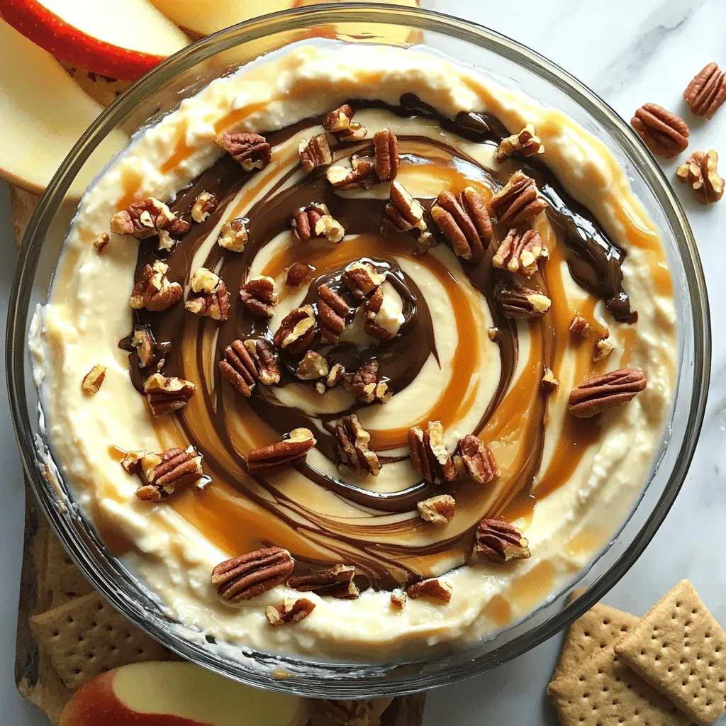 Um diesen leckeren No Bake Turtle Cheesecake Dip zu machen, brauchst du: - 230 g Frischkäse, weich - 120 g Puderzucker - 240 ml Schlagsahne - 1 Teelöffel Vanilleextrakt - 120 ml Karamellsauce, plus zusätzlich zum Drizzeln - 120 ml Schokoladensauce, plus zusätzlich zum Drizzeln - 75 g gehackte Pekannüsse (nach Belieben geröstet) - Graham-Cracker, Brezeln oder Apfelscheiben (zum Dippen) Diese Zutaten sorgen für einen reichen, cremigen Geschmack. Der Frischkäse gibt die Basis. Die Sahne macht alles leicht und luftig. Karamell und Schokolade fügen eine süße Note hinzu. Du kannst diesen Dip kreativ gestalten. Füge mehr Karamell- oder Schokoladensauce hinzu. Streue einige gehackte Pekannüsse oben drauf. Du kannst auch Schokoladensplitter verwenden, um mehr Textur zu bringen. Für das Dippen sind Graham-Cracker klasse, aber Brezeln bieten eine salzige Note. Apfelscheiben bringen Frische und Balance in die Süße. Experimentiere mit verschiedenen Dips, um deinen Favoriten zu finden. Die Qualität der Zutaten macht einen großen Unterschied. Verwende frischen, hochwertigen Frischkäse. Achte darauf, dass die Sahne frisch ist und einen hohen Fettgehalt hat. Dies hilft, die beste Textur zu erreichen. Für die Saucen, wähle hochwertige Marken oder hausgemachte Optionen. Sie bieten einen intensiveren Geschmack. Wenn du Pekannüsse magst, kaufe sie ganz und hacke sie selbst. So bleiben sie frisch und knusprig. Für das beste Ergebnis empfehle ich, die Zutaten gut vorzubereiten. Das macht den Prozess einfacher und schneller. Die Kombination dieser einfachen Zutaten ergibt einen köstlichen Dip, den jeder lieben wird. Du findest das komplette Rezept für diese Leckerei im Full Recipe. Zuerst nimmst du 230 g weichen Frischkäse. Gib ihn in eine große Schüssel. Mit einem elektrischen Mixer schlägst du den Frischkäse glatt und cremig. Das dauert ein paar Minuten. Jetzt füge 120 g Puderzucker hinzu. Mische gut, während du die Seiten der Schüssel abkratzt. So bekommst du eine gleichmäßige Mischung. In einer anderen Schüssel nimmst du 240 ml Schlagsahne. Schlage sie mit 1 Teelöffel Vanilleextrakt. Achte darauf, dass weiche Spitzen entstehen. Das dauert etwa 3-4 Minuten. Jetzt kommt der spannende Teil: Füge die geschlagene Sahne vorsichtig zur Frischkäse-Mischung hinzu. Falten ist wichtig. So bleibt die Luftigkeit der Sahne erhalten. Sobald die Mischung gut verbunden ist, füge 120 ml Karamellsauce, 120 ml Schokoladensauce und 75 g gehackte Pekannüsse hinzu. Mische alles vorsichtig. Der Dip sollte schön cremig sein. Fülle den Dip in eine Servierschüssel. Träufle zusätzlich Karamell- und Schokoladensauce darüber. Garnieren mit weiteren Pekannüssen macht den Dip noch schöner. Jetzt ist dein einfacher No Bake Turtle Cheesecake Dip bereit zum Servieren! Verwende Graham-Cracker, Brezeln oder Apfelscheiben zum Dippen. Du kannst das vollständige Rezept hier finden: [Full Recipe]. Um den perfekten Turtle Cheesecake Dip zu machen, ist es wichtig, die richtigen Zutaten zu verwenden. Weicher Frischkäse sorgt für eine cremige Basis. Schlage ihn gut, bis er glatt ist. Füge dann den Puderzucker langsam hinzu. So wird der Dip süß, aber nicht zu süß. Schlage die Sahne, bis sie weiche Spitzen hat. Das gibt dem Dip eine luftige Struktur. Die Kombination von Karamell- und Schokoladensauce macht diesen Dip speziell. Achte darauf, sie gleichmäßig unterzuheben. Ein häufiger Fehler ist, den Frischkäse nicht genug zu schlagen. Dadurch bleibt er klumpig. Wenn du die Sahne schlagst, verwende eine kalte Schüssel. Das hilft, die Sahne besser zu schlagen. Viele Leute fügen die Saucen zu früh hinzu. Warte, bis die Sahne unter dem Frischkäse ist. So bleibt der Dip luftig. Wenn du die Pekannüsse zu früh hinzufügst, können sie weich werden. Mische sie am Ende unter. Die Konsistenz des Dips ist wichtig. Er sollte cremig, aber nicht flüssig sein. Wenn er zu fest ist, kannst du etwas mehr Sahne hinzufügen. Wenn er zu flüssig ist, lasse ihn im Kühlschrank stehen. Die Kälte hilft, die Konsistenz zu verbessern. Verwende beim Servieren einen Löffel für die perfekte Portion. Du kannst auch eine Spritztüte verwenden, um den Dip schön zu präsentieren. So wird er noch ansprechender für deine Gäste. {{image_4}} Wenn Sie keine Pekannüsse mögen, gibt es viele andere Optionen. Walnüsse bieten einen ähnlichen Geschmack und sind leicht zu finden. Mandeln sind knackig und geben eine tolle Textur. Für eine süßere Note probieren Sie gehackte Haselnüsse. Sie können auch Sonnenblumenkerne verwenden, um Nussallergien zu vermeiden. Diese Alternativen machen den Dip ebenfalls lecker. Einfache Variationen können den Dip noch spannender machen. Erdnussbutter fügt eine nussige Tiefe hinzu, die viele lieben. Fügen Sie einfach zwei Esslöffel Erdnussbutter zur Frischkäse-Mischung hinzu. Für Schokoladenliebhaber können Sie Schokoladenstückchen unterheben. Diese Stückchen schmelzen leicht und bieten einen köstlichen Geschmack. Versuchen Sie auch Keksstücke oder Karamellbonbons für zusätzlichen Crunch. Wenn Sie auf Ihre Kalorien achten, gibt es gesunde Alternativen. Verwenden Sie fettarmen Frischkäse, um die Kalorien zu senken. Statt normaler Schlagsahne können Sie auch pflanzliche Sahne verwenden. Diese Optionen machen den Dip leichter, ohne den Geschmack zu verlieren. Sie können auch zuckerreduzierten Karamell- und Schokoladensaucen greifen, um die Süße zu kontrollieren. Bewahren Sie den Dip in einem luftdichten Behälter auf. So bleibt er frisch. Der Behälter schützt ihn vor Gerüchen im Kühlschrank. Achten Sie darauf, ihn gut abzudecken. Im Kühlschrank hält sich der Dip bis zu fünf Tage. Nach dieser Zeit kann die Qualität leiden. Wenn der Dip schlecht riecht oder sich verändert hat, entsorgen Sie ihn. Sie können den Dip auch einfrieren. Füllen Sie ihn in einen gefrierfesten Behälter. Lassen Sie etwas Platz oben, da der Dip sich ausdehnt. Um den besten Geschmack zu erhalten, verwenden Sie ihn innerhalb von zwei Monaten. Zum Auftauen, stellen Sie den Behälter einfach über Nacht in den Kühlschrank. Rühren Sie ihn gut um, bevor Sie ihn servieren. Ja, du kannst den Dip im Voraus zubereiten. Es ist sogar eine gute Idee! Bereite ihn bis zu zwei Tage vorher zu und stelle ihn in den Kühlschrank. Das gibt den Aromen Zeit, sich zu vermischen. Wenn du bereit bist, ihn zu servieren, hole ihn einfach heraus und genieße ihn. Wenn du keine Graham-Cracker hast, gibt es viele Alternativen. Brezeln sind knusprig und salzig, was gut dazu passt. Du kannst auch frische Apfelscheiben verwenden, um einen fruchtigen Geschmack hinzuzufügen. Selbst Kekse oder Tortilla-Chips können eine interessante Wahl sein. Experimentiere mit verschiedenen Optionen! Karamellsauce hält sich in einem luftdichten Behälter im Kühlschrank etwa zwei Wochen. Wenn du sie länger aufbewahren möchtest, kannst du sie auch einfrieren. Achte darauf, sie vor der Verwendung gut aufzuwärmen, damit sie wieder flüssig wird. Dieser Artikel hat alle wichtigen Punkte behandelt, um einen leckeren Dip zuzubereiten. Wir haben die Zutaten, die Schritt-für-Schritt-Anleitung und hilfreiche Tipps durchgegangen. Außerdem gibt es Variationen, um den Dip anzupassen. Denk daran, gute Qualität bei den Zutaten zu wählen. Experimentiere mit verschiedenen Geschmäckern und passe die Lagerung gut an. So gelingt dir der perfekte Dip, der immer gut ankommt.