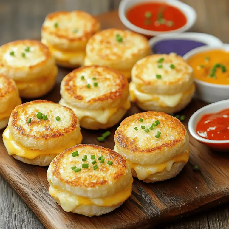 Um diese leckeren Sandwiches zu machen, brauchst du die richtigen Zutaten. Hier sind die Hauptzutaten: - 8 Scheiben Vollkornbrot - 115 g scharfer Cheddar-Käse, gerieben - 115 g Mozzarella-Käse, gerieben - 60 g Frischkäse, weich - 4 Esslöffel ungesalzene Butter, weich - 1 Esslöffel frische Schnittlauch, fein gehackt - 1 Teelöffel Knoblauchpulver - 1/2 Teelöffel Paprika - Salz und Pfeffer nach Geschmack Diese Zutaten geben den Sandwiches einen tollen Geschmack. Ich liebe es, mit verschiedenen Käsesorten zu experimentieren. Statt Cheddar kannst du Gouda oder Brie nutzen. Diese Käse schmelzen auch gut und bringen neue Aromen. Für das Brot kannst du Weißbrot oder Sauerteigbrot nehmen. Jedes Brot hat seinen eigenen Charakter. Probiere aus, was dir am besten gefällt. Frische Zutaten machen einen großen Unterschied. Achte darauf, dass das Brot weich und nicht trocken ist. Der Käse sollte frisch duften und eine gute Farbe haben. Wenn du Schnittlauch kaufst, wähle grüne, feste Stängel. Frische Kräuter bringen mehr Geschmack in deine Sandwiches. Wenn du diese Tipps befolgst, wirst du großartige Mini gegrillte Käsesandwiches zaubern. Für die vollständige Anleitung zur Zubereitung schau dir das [Full Recipe] an. Beginne mit dem Mischen der Frischkäsebasis. Nimm eine kleine Schüssel und füge den Frischkäse, Schnittlauch, Knoblauchpulver, Paprika, Salz und Pfeffer hinzu. Rühre alles gut um. Diese Mischung wird die Sandwiches lecker machen. Nimm jetzt zwei Scheiben Vollkornbrot. Verteile die Frischkäsemischung auf einer Seite jeder Scheibe. Auf der anderen Seite einer Scheibe lege eine Mischung aus geriebenem Cheddar- und Mozzarella-Käse. Lege die andere Scheibe darauf, sodass die Frischkäse-Seite nach unten zeigt. Wiederhole diesen Schritt für die restlichen Sandwiches, bis du vier Stück hast. Heize eine Pfanne bei mittlerer Hitze vor. Füge einen Esslöffel Butter hinzu und lass sie schmelzen. Lege die Sandwiches vorsichtig in die Pfanne. Brate sie für etwa 3-4 Minuten, bis sie goldbraun sind. Wende die Sandwiches mit einem Spachtel. Füge die restliche Butter in die Pfanne hinzu. Brate die andere Seite für weitere 3-4 Minuten, bis sie ebenfalls goldbraun ist. Nimm die Sandwiches aus der Pfanne und lass sie kurz abkühlen. Schneide sie in Viertel. Um die besten Ergebnisse zu erzielen, achte auf die Hitze. Zu hohe Hitze kann das Brot verbrennen, bevor der Käse schmilzt. Zu niedrige Hitze lässt die Sandwiches fade schmecken. Verwende einen Deckel, um die Sandwiches gleichmäßiger zu grillen. Der Deckel hilft, die Hitze zu halten und den Käse schneller zu schmelzen. Bewege die Sandwiches während des Grillens nicht zu oft. Lass ihnen Zeit, um eine goldene Kruste zu bilden. So bleibt der Käse schön geschmolzen. Für die Zubereitung brauchst du einige einfache Küchenutensilien: - Eine kleine Schüssel zum Mischen - Ein Spachtel zum Wenden der Sandwiches - Eine Pfanne zum Grillen - Ein Messer zum Schneiden Diese Utensilien helfen dir, die Mini gegrillten Käsesandwiches einfach und schnell zuzubereiten. Wenn du alles bereit hast, kannst du dich aufs Kochen konzentrieren. Wenn du mehr über die Zubereitung erfahren möchtest, schaue dir das [Full Recipe] an. Um die besten Mini gegrillten Käsesandwiches zu machen, benutze frische Zutaten. Wähle ein gutes Brot, das knusprig wird. Vollkornbrot gibt einen tollen Geschmack. Du kannst auch Sauerteig oder Baguette verwenden. Achte darauf, die Butter gleichmäßig zu verteilen. Das hilft, eine goldene Kruste zu bekommen. Verwende eine Mischung aus verschiedenen Käsesorten für mehr Geschmack. Cheddar und Mozzarella sind ideal. Sie schmelzen gut und geben eine schöne Textur. Ein häufiger Fehler ist zu hohe Hitze. Bei zu heißem Grill wird das Brot schnell dunkel, der Käse bleibt jedoch kalt. Halte die Hitze auf mittlerer Stufe. Das gibt dem Käse Zeit, zu schmelzen. Ein weiterer Fehler ist zu viel Füllung. Zu viele Zutaten machen das Sandwich unhandlich und schwer zu grillen. Halte dich an die Mengen im Full Recipe. Schließlich ist es wichtig, die Sandwiches nicht zu oft zu wenden. Lass sie zuerst auf einer Seite bräunen, bevor du sie drehst. Du kannst die Gewürze in der Frischkäsemischung leicht anpassen. Wenn du es scharf magst, füge mehr Paprika oder sogar Chili-Pulver hinzu. Für eine frische Note kannst du Basilikum oder Oregano verwenden. Um es herzhaft zu machen, probiere etwas Zwiebelpulver. Experimentiere mit den Gewürzen. So findest du deinen perfekten Geschmack. Denk daran, immer etwas Salz und Pfeffer hinzuzufügen. Das hebt die Aromen an und macht die Sandwiches noch leckerer. {{image_4}} Eine tolle Variante sind die Mini gegrillten Käsesandwiches mit Schinken oder Speck. Diese Zutaten bringen einen herzhaften Geschmack. Du kannst gekochten Schinken oder knusprigen Speck verwenden. Schneide sie in kleine Stücke und lege sie zwischen die Käseschichten. Dies macht die Sandwiches noch leckerer und gibt ihnen eine besondere Note. Für eine vegane oder glutenfreie Version gibt es viele Möglichkeiten. Verwende glutenfreies Brot, um die Basis zu schaffen. Für den Käse kannst du pflanzliche Alternativen wie Mandel- oder Kokosnusskäse nutzen. Diese Käsealternativen schmelzen gut und bieten einen köstlichen Geschmack. Du kannst auch veganen Frischkäse verwenden, um die Füllung zu machen. Die Füllungen für deine Mini Sandwiches können kreativ sein. Füge frisches Gemüse wie Spinat, Paprika oder Zucchini hinzu. Diese sorgen für einen gesunden Crunch. Auch andere Käsesorten wie Gouda oder Brie können toll schmecken. Probier verschiedene Kombinationen aus. So findest du deine Lieblingsfüllung. Das macht das Kochen spannend und individuell. Für mehr Ideen und eine detaillierte Anleitung schaue dir das [Full Recipe] an. Nach dem Genuss deiner Mini gegrillten Käsesandwiches, solltest du die Reste richtig lagern. Lass die Sandwiches zuerst auf Raumtemperatur abkühlen. Danach packe sie in einen luftdichten Behälter. Das hält sie frisch und saftig. Du kannst sie auch einzeln in Frischhaltefolie wickeln. So bleiben sie länger gut. Um die Sandwiches wieder aufzuwärmen, gibt es mehrere Wege. Der beste Weg ist, sie in einer Pfanne zu erhitzen. Lege die Sandwiches bei niedriger Hitze in die Pfanne. Füge etwas Butter hinzu, um sie knusprig zu machen. Du kannst sie auch im Ofen aufwärmen. Lege die Sandwiches auf ein Backblech und erhitze sie bei 180 Grad Celsius für etwa 10 Minuten. So bleibt der Käse schön geschmolzen. Mini gegrillte Käsesandwiches halten sich etwa 3 Tage im Kühlschrank. Achte darauf, sie gut verpackt zu halten. Du kannst auch die Zutaten getrennt lagern, um ihre Frische zu bewahren. Wenn du viele Sandwiches machst, überlege, sie einzufrieren. Wickel sie gut ein und friere sie ein. So kannst du jederzeit ein schnelles, leckeres Essen genießen. Wenn du Reste in eine neue Mahlzeit umwandeln willst, probiere sie in einer Suppe oder einem Salat. So vermeidest du Essensverschwendung und schaffst neue Geschmackserlebnisse. Die Zubereitung der Mini gegrillten Käsesandwiches dauert insgesamt etwa 20 Minuten. Du benötigst 10 Minuten für die Vorbereitung der Zutaten. Dann grillst du die Sandwiches in der Pfanne für weitere 10 Minuten. Es ist schnell und einfach. Perfekt für einen Snack oder eine Party! Ja, du kannst die Sandwiches im Voraus zubereiten. Bereite sie einfach vor und lagere sie im Kühlschrank. Wickel sie in Frischhaltefolie, um sie frisch zu halten. Wenn du bereit bist, sie zu essen, grille sie einfach. So hast du einen schnellen Snack, wenn der Hunger kommt. Einige tolle Dips für Mini gegrillte Käsesandwiches sind: - Marinara-Sauce - Ranch-Dressing - Würzige Senfsoße - Guacamole - Salsa Diese Dips bringen zusätzlichen Geschmack und machen das Essen noch mehr Spaß. Experimentiere mit verschiedenen Dips, um deine Favoriten zu finden! Mini gegrillte Käsesandwiches sind einfach und lecker. Wir haben die besten Zutaten und Tipps besprochen. Du kannst verschiedene Käse- und Brotarten wählen und sogar gesunde Alternativen finden. Mit der Schritt-für-Schritt-Anleitung gelingt dir die Zubereitung spielend leicht. Denk an Variationen wie vegane Optionen oder kreative Füllungen. Achte auch auf die richtige Lagerung der Reste. So bleibt nichts übrig und du vermeidest Verschwendung. Jetzt kannst du deine Freunde mit diesen Sandwiches beeindrucken!