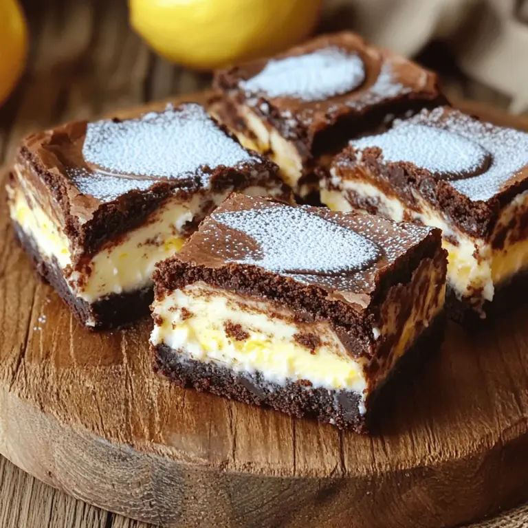 Für die Brownie-Schicht brauchst du: - 120 g ungesalzene Butter, geschmolzen - 200 g Kristallzucker - 2 große Eier - 1 Teelöffel Vanilleextrakt - 40 g ungesüßtes Kakaopulver - 125 g Weizenmehl - 1/4 Teelöffel Salz - 1/4 Teelöffel Backpulver Diese Zutaten machen die Brownies reich und schokoladig. Die geschmolzene Butter sorgt für saftige Brownies. Achte darauf, die Mischung nicht zu übermixen. Sonst werden die Brownies zäh. Für die Cheesecake-Schicht benötigst du: - 225 g Frischkäse, weich - 50 g Kristallzucker - 1 großes Ei - 1 Teelöffel Vanilleextrakt - Abrieb von 1 Zitrone Der Frischkäse macht die Cheesecake-Schicht cremig. Der Zitronenabrieb gibt frische Noten. Diese Kombination macht die Schicht leicht und lecker. Wenn du keine Butter hast, kannst du Öl verwenden. Das macht die Brownies auch saftig. Für eine glutenfreie Option kannst du Mandelmehl oder glutenfreies Mehl nehmen. Veganer können Eier durch Apfelmus oder Leinsamen ersetzen. Diese Alternativen passen gut zu unseren Cheesecake Brownies und bieten dir mehr Flexibilität. Zuerst heize deinen Ofen auf 175°C vor. Nimm eine quadratische Backform, etwa 22x22 cm. Fette die Form ein oder lege sie mit Backpapier aus. Das hilft, die Brownies später einfach herauszunehmen. In einer großen Schüssel vermischst du die geschmolzene Butter mit dem Kristallzucker. Rühre alles gut mit einem Schneebesen, bis die Mischung glatt ist. Füge dann die zwei großen Eier und den Vanilleextrakt hinzu. Rühre weiter, bis alles gut verbunden ist. Siebe das Kakaopulver, das Mehl, das Salz und das Backpulver in die Schüssel. Rühre nur so lange, bis die Mischung gerade verbunden ist. Achte darauf, nicht zu lange zu rühren, sonst werden die Brownies zäh. In einer anderen Schüssel nimm den weichen Frischkäse und den Zucker. Schlage diese Mischung, bis sie cremig ist. Füge das große Ei, den Vanilleextrakt und den Zitronenabrieb hinzu. Rühre alles gut zusammen, bis die Cheesecake-Mischung glatt ist. Diese Schicht bringt einen tollen Geschmack in die Brownies. Gieße die Hälfte des Brownie-Teigs in die vorbereitete Backform und verstreiche ihn gleichmäßig. Verteile die Cheesecakemischung gleichmäßig über die Brownieschicht. Löffle dann den restlichen Brownie-Teig in Klecksen über die Cheesecake-Schicht. Marmorier die beiden Schichten sanft mit einem Messer oder Zahnstocher. Backe die Brownies 30-35 Minuten lang im Ofen. Ein Zahnstocher sollte fast sauber herauskommen. Lasse die Brownies in der Form abkühlen, bevor du sie in Quadrate schneidest. Du kannst das vollständige Rezept für diese köstlichen Cheesecake Brownies online finden. Um die besten Brownies zu erhalten, achte auf die Zutaten. Verwende hochwertige Schokolade und frische Eier. Die Butter muss geschmolzen, aber nicht heiß sein. Das verhindert, dass die Eier gerinnen. Mische die Zutaten nur, bis sie gerade verbunden sind. Zu viel Rühren macht die Brownies zäh. Das Ziel ist eine saftige, fudgy Textur. Für die Cheesecake-Schicht ist Frischkäse der Schlüssel. Lass ihn vorher etwas wärmer werden. Er sollte weich, aber nicht flüssig sein. So lässt er sich leichter mixen. Achte darauf, dass du den Zucker gut einarbeitest. Dadurch bleibt die Cheesecake-Schicht süß und cremig. Zitronenabrieb fügt eine frische Note hinzu. Das macht die Cheesecake-Schicht lebendig und lecker. Die Marmorierung macht die Brownies besonders schön. Nach dem Verteilen der Cheesecake-Schicht löffle den restlichen Brownie-Teig in kleinen Klecksen darauf. Nimm dann ein Messer oder einen Zahnstocher. Ziehe sanft durch die Schichten, um ein schönes Muster zu erstellen. Sei vorsichtig, um die Schichten nicht zu stark zu vermischen. Ein attraktives Muster sieht toll aus und macht Lust auf mehr. {{image_4}} Du kannst deine Cheesecake Brownies einfach anpassen. Füge Schokoladenstückchen hinzu, um einen intensiveren Schokoladengeschmack zu erzielen. Diese kleinen Stücke schmelzen beim Backen und sorgen für köstliche Überraschungen. Wenn du Nüsse magst, kannst du Walnüsse oder Pekannüsse hinzufügen. Diese bringen einen knusprigen Kontrast zur cremigen Cheesecake-Schicht. Obst kann deinen Brownies eine frische Note verleihen. Himbeeren oder Kirschen passen hervorragend. Du kannst sie direkt in die Cheesecake-Schicht geben. Sie sorgen für eine fruchtige Süße und sind sehr lecker. Auch Bananen sind eine tolle Option. Sie geben den Brownies eine weiche Textur und einen besonderen Geschmack. Wenn du auf Gluten verzichten möchtest, kannst du glutenfreies Mehl verwenden. Achte darauf, dass du ein gutes glutenfreies Mehl wählst. Es gibt viele tolle Optionen im Handel. Du kannst auch Mandelmehl probieren. Es gibt den Brownies einen nussigen Geschmack. So bleibt das Rezept für alle köstlich und anpassbar. Für das vollständige Rezept schaue in den Abschnitt "Vollständiges Rezept". Um die Cheesecake Brownies frisch zu halten, bewahre sie in einem luftdichten Behälter auf. Dies verhindert, dass sie austrocknen oder unangenehme Gerüche aufnehmen. Lege ein Blatt Backpapier zwischen die Schichten, damit sie nicht aneinander kleben. So bleiben die Brownies schön und saftig. Im Kühlschrank halten die Cheesecake Brownies bis zu einer Woche. Achte darauf, sie gut zu verpacken. Sie können auch eingefroren werden. Im Gefrierfach bleiben sie bis zu drei Monate frisch. Um sie einzufrieren, schneide die Brownies in Stücke und lege sie in einen gefrierfesten Behälter. Vergiss nicht, sie gut zu beschriften. Vor dem Servieren nimm die Brownies aus dem Kühlschrank oder Gefrierfach. Lass sie kurz bei Raumtemperatur stehen, damit sie weich werden. Serviere sie mit Puderzucker oder Sahne für einen besonderen Touch. Diese Brownies sind perfekt für Partys oder einfach zum Genießen. Wenn du mehr über die Zubereitung erfahren möchtest, schau dir das Full Recipe an. Cheesecake Brownies halten sich gut. Bei richtiger Lagerung im Kühlschrank bleiben sie 4 bis 5 Tage frisch. Decke sie gut ab, um Austrocknen zu vermeiden. Ja, du kannst Cheesecake Brownies einfrieren. Schneide sie in Stücke und lege sie in einen luftdichten Behälter. So bleiben sie bis zu 3 Monate haltbar. Vor dem Servieren lasse sie über Nacht im Kühlschrank auftauen. Zu Cheesecake Brownies passen viele Beilagen. Hier sind einige tolle Ideen: - Schlagsahne für eine cremige Note - Frische Beeren wie Himbeeren oder Erdbeeren - Ein Schokoladensirup für einen süßen Kick - Eine Kugel Vanilleeis für extra Genuss Cheesecake Brownies gibt es in vielen Bäckereien und Cafés. Auch einige Supermärkte bieten sie an. Wenn du frische und hausgemachte Brownies möchtest, schau bei lokalen Bäckern vorbei. Alternativ kannst du sie auch selbst nach dem Rezept zubereiten. [Full Recipe] Hier ist dein einfaches Rezept für Cheesecake Brownies. Es ist lecker und macht Spaß! - Für die Brownie-Schicht: - 120 g ungesalzene Butter, geschmolzen - 200 g Kristallzucker - 2 große Eier - 1 Teelöffel Vanilleextrakt - 40 g ungesüßtes Kakaopulver - 125 g Weizenmehl - 1/4 Teelöffel Salz - 1/4 Teelöffel Backpulver - Für die Cheesecake-Schicht: - 225 g Frischkäse, weich - 50 g Kristallzucker - 1 großes Ei - 1 Teelöffel Vanilleextrakt - Abrieb von 1 Zitrone 1. Heize deinen Ofen auf 175°C vor. Bereite eine quadratische Backform vor, etwa 22x22 cm. 2. Mische die geschmolzene Butter mit dem Zucker in einer Schüssel. Rühre, bis die Mischung glatt ist. 3. Gib die Eier und den Vanilleextrakt dazu. Rühre alles gut zusammen. 4. Siebe Kakaopulver, Mehl, Salz und Backpulver in die Mischung. Rühre nur so lange, bis es verbunden ist. 5. Gieße die Hälfte des Teigs in die Backform und verstreiche ihn gleichmäßig. 6. In einer anderen Schüssel, schlage den Frischkäse und Zucker auf, bis sie cremig sind. 7. Füge das Ei, Vanilleextrakt und Zitronenabrieb zur Frischkäsemischung hinzu und rühre alles gut. 8. Verteile die Cheesecakemischung über die Brownieschicht. 9. Löffle den restlichen Brownie-Teig in Klecksen über die Cheesecake-Schicht. 10. Marmorieren mit einem Messer oder Zahnstocher, um die Schichten zu verbinden. 11. Backe die Brownies etwa 30-35 Minuten. Ein Zahnstocher sollte sauber herauskommen. 12. Lass die Brownies in der Form abkühlen, bevor du sie in Quadrate schneidest. Das ist das vollständige Rezept für Cheesecake Brownies. Sie sind perfekt für jeden Anlass! In diesem Artikel haben wir die besten Zutaten und Schritte für Cheesecake Brownies behandelt. Du hast gelernt, wie man die Brownie- und Cheesecake-Schicht zubereitet. Außerdem haben wir nützliche Tipps für perfekte Ergebnisse gegeben. Variationen und Lagerung wurden ebenfalls erklärt. Denke daran, kreativ zu sein und deinen eigenen Stil einzubringen. Cheesecake Brownies sind einfach zuzubereiten und stets ein Hit. Viel Spaß beim Backen und Genießen!