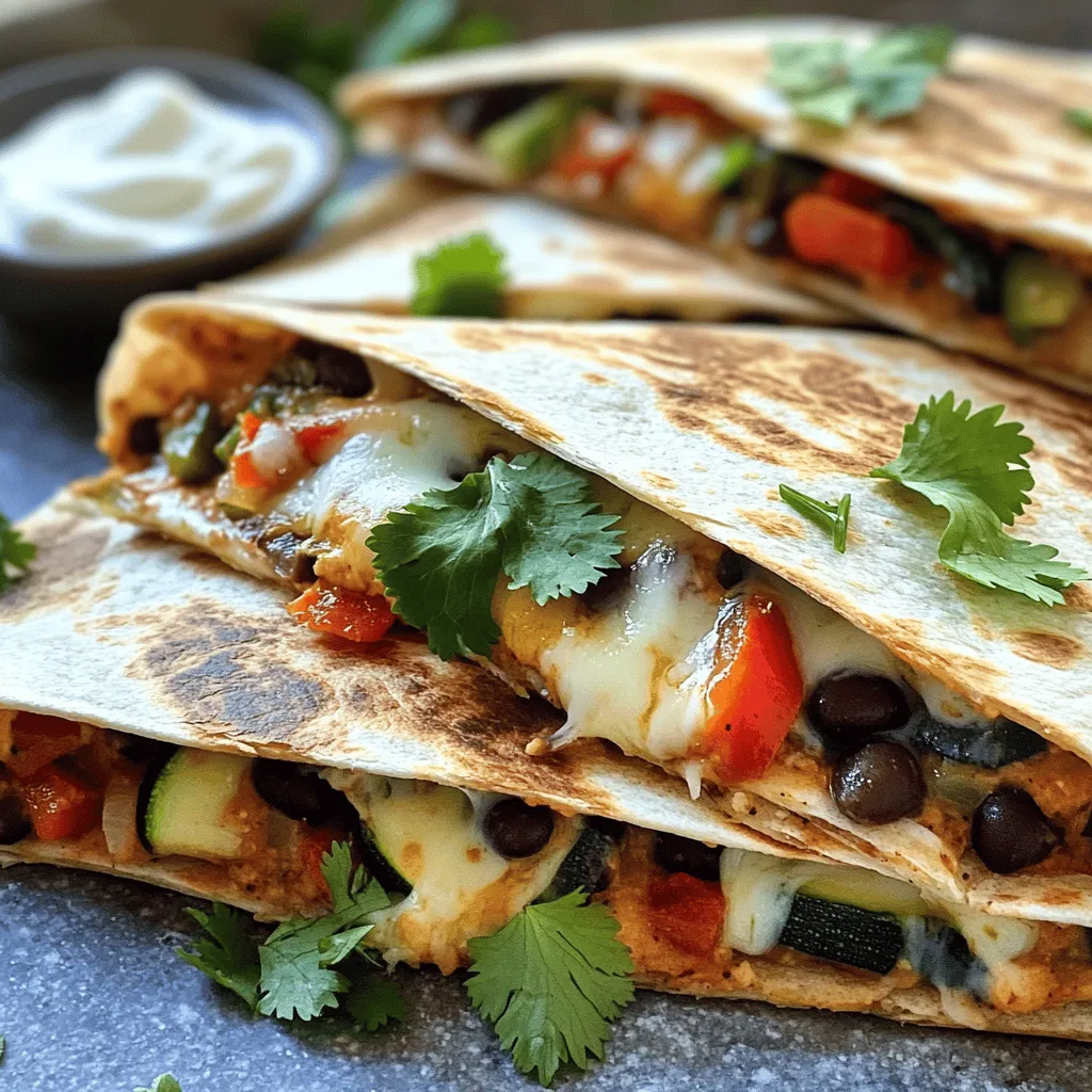 - 4 große Vollkorn-Tortillas - 1 Tasse schwarze Bohnen, abgetropft und abgespült - 1 Tasse Maiskörner (frisch oder gefroren) - 1 rote Paprika, gewürfelt - 1 Zucchini, gewürfelt - 1 kleine rote Zwiebel, fein gehackt - 1 Teelöffel Kreuzkümmel - 1 Teelöffel geräuchertes Paprikapulver Die Hauptzutaten für Loaded Veggie Quesadillas sind einfach und lecker. Vollkorn-Tortillas sind die Basis. Sie geben der Quesadilla eine gesunde Note. Dann kommen die schwarzen Bohnen und der Mais. Diese Bohnen sind gut für die Gesundheit. Sie bieten viel Protein und Ballaststoffe. Die rote Paprika und die Zucchini bringen frische Farben und Geschmack. Sie sind knackig und gesund. Außerdem verwenden wir Gewürze. Kreuzkümmel und geräuchertes Paprikapulver geben ein tolles Aroma. Diese Gewürze bringen unsere Quesadillas auf ein neues Level. - 1 Tasse geriebener Käse (Cheddar oder Jack) - Frischer Koriander zur Garnierung - Griechischer Joghurt oder Sauerrahm zum Servieren (optional) Für den Käse haben Sie die Wahl: Cheddar oder Jack. Beide schmelzen gut und sind sehr geschmackvoll. Käse macht die Quesadilla cremig und lecker. Als Garnierung verwenden wir frischen Koriander. Er bringt einen frischen Kick. Genießen Sie die Quesadillas mit griechischem Joghurt oder Sauerrahm zum Dippen. Der Joghurt macht das Gericht noch cremiger. Diese Zutaten machen Loaded Veggie Quesadillas zu einer genussvollen und gesunden Mahlzeit. Für das vollständige Rezept schauen Sie sich die [Full Recipe] an. Zuerst waschen Sie das Gemüse gründlich. Schneiden Sie dann die rote Paprika und die Zucchini in kleine Stücke. Hacken Sie die rote Zwiebel fein. Nehmen Sie eine Dose schwarze Bohnen und spülen Sie sie gut ab. Machen Sie dasselbe mit dem Mais. Dies entfernt überschüssiges Salz und Flüssigkeit. Erhitzen Sie einen Esslöffel Olivenöl in einer großen Pfanne bei mittlerer Hitze. Fügen Sie die gehackte Zwiebel hinzu und braten Sie sie für drei bis vier Minuten. Die Zwiebel wird weich und duftet. Geben Sie nun die gewürfelte Paprika und Zucchini in die Pfanne. Braten Sie alles weitere fünf Minuten an. Das Gemüse sollte leicht gebräunt sein. Jetzt kommen die schwarzen Bohnen und der Mais dazu. Streuen Sie Kreuzkümmel und geräuchertes Paprikapulver hinein. Mischen Sie alles gut und kochen Sie es zwei bis drei Minuten weiter. Nehmen Sie eine Tortilla und legen Sie sie auf eine Grillplatte. Bestreuen Sie eine Hälfte mit geriebenem Käse. Verteilen Sie die Gemüsefüllung gleichmäßig über den Käse. Streuen Sie etwas mehr Käse darauf. Falten Sie die Tortilla in der Mitte. Braten Sie die Tortilla für drei bis vier Minuten auf jeder Seite. Achten Sie darauf, dass sie goldbraun und knusprig wird. Der Käse sollte geschmolzen sein. Wiederholen Sie diesen Schritt für die restlichen Tortillas und die Füllung. Schneiden Sie die Quesadillas in Wedges und garnieren Sie sie mit frischem Koriander. Servieren Sie sie warm. Für einen extra Genuss können Sie griechischen Joghurt oder Sauerrahm dazu reichen. Holen Sie sich das vollständige Rezept für köstliche Gemüse-Quesadillas. Um den besten Geschmack zu erzielen, probiere verschiedene Käsesorten. Cheddar gibt einen scharfen Geschmack, während Jack milder ist. Du kannst auch eine Mischung verwenden, um ein neues Geschmackserlebnis zu schaffen. Das Braten ist entscheidend für knusprige Quesadillas. Erhitze die Pfanne gut, bevor du die Tortillas hinlegst. So wird die Außenseite knusprig, während der Käse innen schmilzt. Achte darauf, die Hitze nicht zu hoch einzustellen, um ein Anbrennen zu vermeiden. Drehe die Quesadillas erst um, wenn sie goldbraun sind. Zu Quesadillas passen viele Beilagen. Salsa, Guacamole oder ein frischer Salat sind tolle Optionen. Diese Beilagen verleihen dem Gericht Frische und Farbe. Das Anrichten kann einen großen Unterschied machen. Schneide die Quesadillas in Wedges und lege sie auf einen bunten Teller. Garniere sie mit frischem Koriander. Ein Klecks griechischer Joghurt oder Sauerrahm auf der Seite sieht auch gut aus und macht das Gericht noch leckerer. Für die vollständige Anleitung und weitere Tipps, siehe das [Full Recipe]. {{image_4}} Für vegane Quesadillas ist Käse eine große Frage. Es gibt viele Käsealternativen. Du kannst pflanzlichen Käse aus Nüssen oder Soja verwenden. Diese schmelzen ähnlich wie normaler Käse. Probiere auch Hefeflocken. Sie geben einen käsigen Geschmack ohne Milchprodukte. Zusätzlich kannst du mit Gemüse spielen. Zucchini, Paprika und auch Spinat sind tolle Optionen. Du kannst sogar Pilze für mehr Geschmack hinzufügen. Manche mögen auch Artischocken oder Brokkoli. Die Quesadillas sind lecker allein, doch Zusatzbeläge machen sie besser. Salsa, Guacamole oder Pico de Gallo passen perfekt. Diese bringen Frische und Geschmack. Du kannst auch etwas Limettensaft darüber träufeln für einen extra Kick. Kräuter und Gewürze machen viel aus. Frischer Koriander ist eine gute Wahl. Du kannst auch Oregano oder Kreuzkümmel verwenden. Experimentiere mit verschiedenen Kräutern. So findest du deinen Lieblingsgeschmack. Für das vollständige Rezept, schau dir die [Full Recipe] an. Kühlschrank: Wie lange halten sie? Wenn Sie Quesadillas übrig haben, können Sie sie im Kühlschrank aufbewahren. Sie bleiben dort frisch für etwa 3 bis 4 Tage. Legen Sie sie in einen luftdichten Behälter. So vermeiden Sie, dass sie austrocknen oder ihren Geschmack verlieren. Gefrieren und Auftauen von Quesadillas Quesadillas lassen sich auch gut einfrieren. Wickeln Sie sie in Frischhaltefolie oder Alufolie. Sie halten sich bis zu 2 Monate im Gefrierfach. Zum Auftauen legen Sie sie über Nacht in den Kühlschrank. Alternativ können Sie sie auch direkt in die Mikrowelle legen. Mikrowelle versus Pfanne Die Mikrowelle ist schnell, aber sie kann die Quesadillas weich machen. Verwenden Sie die Pfanne, wenn Sie eine knusprige Textur wünschen. Erhitzen Sie die Quesadilla bei mittlerer Hitze. So bleibt der Käse schön geschmolzen, und die Tortilla wird knusprig. Vermeidung von matschigen Quesadillas Um matschige Quesadillas zu vermeiden, legen Sie ein Stück Küchenpapier zwischen die Tortilla und den Teller. Das Papier saugt die Feuchtigkeit auf. Achten Sie auch darauf, die Quesadillas nicht zu lange zu lagern. Je frischer, desto besser! Quesadillas halten im Kühlschrank etwa 3 bis 4 Tage. Lagern Sie sie in einem luftdichten Behälter. Achten Sie darauf, dass die Quesadillas vollständig abgekühlt sind, bevor Sie sie einpacken. Für längere Lagerung können Sie sie auch einfrieren. Im Gefrierbeutel halten sie bis zu 3 Monate. Lassen Sie beim Auftauen etwas Zeit, damit sie gleichmäßig warm werden. Ja, Sie können viele andere Füllungen verwenden. Hier sind einige Vorschläge: - Spinat oder Grünkohl für mehr Grün - Pilze für einen herzhaften Geschmack - Süßkartoffeln für eine süße, cremige Note - Tofu oder Tempeh als Proteinquelle Seien Sie kreativ und kombinieren Sie verschiedene Gemüse für eine bunte Mischung! Ja, Loaded Veggie Quesadillas sind gesund! Sie bieten viele Nährstoffe durch das Gemüse. Schwarze Bohnen sind eine gute Proteinquelle und enthalten Ballaststoffe. Vollkorn-Tortillas liefern zusätzliche Ballaststoffe. Sie können auch fettarmen Käse verwenden, um den Fettgehalt zu senken. Für eine noch gesündere Option verwenden Sie mehr Gemüse und weniger Käse. So bleibt es lecker und nahrhaft! Für das vollständige Rezept besuchen Sie den Abschnitt [Full Recipe]. Die Loaded Veggie Quesadillas sind einfach zuzubereiten und voller Geschmack. Wir haben die Hauptzutaten, die Zubereitung und Tipps für perfekte Ergebnisse behandelt. Am Ende kannst du deiner Kreativität freien Lauf lassen und Variationen ausprobieren. Egal, ob mit veganen Alternativen oder zusätzlichen Beilagen, die Möglichkeiten sind groß. Genieß die Vielfältigkeit, die diese leckeren Quesadillas bieten! Du wirst schnell zum Küchenprofi.