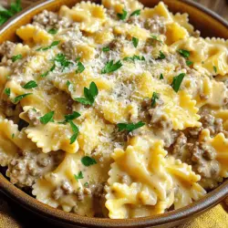 Beef and Bowtie Pasta with Alfredo Einfache Anleitung