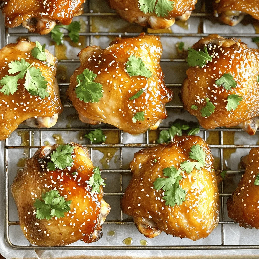 Um die köstlichen Crispy Hoisin Chicken Thighs zuzubereiten, benötigen Sie: - 4 Hühnchenkeulen mit Knochen und Haut - 3 Esslöffel Hoisinsauce - 1 Esslöffel Sojasauce - 1 Esslöffel Honig - 1 Teelöffel Sesamöl - 2 Knoblauchzehen, fein gehackt - 1 Stück frischer Ingwer (ca. 2,5 cm), gerieben - 1 Esslöffel Reisessig - Salz und Pfeffer nach Geschmack - Frischer Koriander zur Garnitur - Sesamsamen zur Garnitur Diese Zutaten sorgen für einen tollen Geschmack und eine knusprige Haut. Wenn Sie keine Hühnchenkeulen haben, können Sie auch Hähnchenbrust oder Flügel verwenden. Beide Teile sind zart und nehmen die Marinade gut auf. Für eine vegetarische Option können Sie Tofu oder Tempeh verwenden. Achten Sie darauf, diese gut zu marinieren, um den besten Geschmack zu erzielen. Die Marinade ist der Schlüssel zu diesem Rezept. Sie besteht aus einer Mischung von Hoisinsauce, Sojasauce, Honig, Sesamöl und frischen Gewürzen. Diese Kombination bringt süße und salzige Aromen zusammen. Die Knoblauchzehen und der Ingwer verleihen der Marinade eine angenehme Schärfe. Reisessig fügt eine Säure hinzu, die das Gericht ausgleicht. Für die beste Marinade lassen Sie das Hühnchen mindestens 30 Minuten ruhen. Wenn Sie mehr Zeit haben, lassen Sie es bis zu 2 Stunden im Kühlschrank marinieren. So wird das Hühnchen besonders zart und aromatisch. Das ist die Basis für die perfekten Crispy Hoisin Chicken Thighs. Wenn Sie mehr erfahren möchten, schauen Sie sich das Full Recipe an. Zuerst heizen Sie den Ofen auf 220°C vor. Das sorgt für eine gleichmäßige Hitze. Nehmen Sie eine große Schüssel. Dort mischen Sie die Hoisinsauce, Sojasauce, Honig, Sesamöl, gehackten Knoblauch, geriebenen Ingwer und Reisessig. Rühren Sie alles gut um, bis es eine glatte Mischung ergibt. Jetzt tupfen Sie die Hühnchenkeulen mit Küchenpapier trocken. Würzen Sie sie großzügig mit Salz und Pfeffer. Dies hebt den Geschmack hervor und macht das Hühnchen lecker. Legen Sie die Keulen in die Schüssel oder in einen Beutel. Gießen Sie die Marinade darüber. Achten Sie darauf, dass jede Keule gut bedeckt ist. Lassen Sie sie mindestens 30 Minuten marinieren. Für mehr Geschmack können Sie sie bis zu 2 Stunden im Kühlschrank lassen. Das Marinieren ist der Schlüssel für Geschmack. Die Hoisinsauce bringt eine süße und würzige Note. Die anderen Zutaten fügen Tiefe hinzu. Das Hühnchen saugt die Aromen auf. Nach der Marinierzeit wird es saftig und vollmundig. Nach dem Marinieren legen Sie ein Backblech mit Aluminiumfolie oder Backpapier aus. So wird die Reinigung einfach. Stellen Sie ein Gitterrost darauf. Das hilft der Luftzirkulation. Legen Sie die Hühnchenkeulen mit der Hautseite nach oben auf das Rost. Achten Sie darauf, dass sie sich nicht berühren. Jetzt backen Sie die Hühnchenkeulen im Ofen. Lassen Sie sie 35-40 Minuten backen. Überprüfen Sie die Innentemperatur. Sie sollte 74°C erreichen. Die Haut sollte goldbraun und knusprig sein. Wenn Sie eine extra knusprige Haut mögen, legen Sie die Keulen für die letzten 2-3 Minuten unter den Grill. Achten Sie darauf, dass sie nicht anbrennen. Nach dem Backen nehmen Sie das Blech heraus. Lassen Sie die Keulen 5 Minuten ruhen. Dies hilft dem Fleisch, saftig zu bleiben. Garnieren Sie das Hühnchen mit frischem Koriander und Sesamsamen. So sieht es schön aus und schmeckt noch besser. Für die genauen Schritte und Maße schauen Sie sich das Full Recipe an. Um die perfekte Kruste zu erreichen, müssen Sie die Haut gut vorbereiten. Tupfen Sie die Hühnchenkeulen mit einem Papiertuch trocken. Dies entfernt überschüssige Feuchtigkeit und hilft der Haut, knusprig zu werden. Würzen Sie die Hautseite großzügig mit Salz und Pfeffer. Salz zieht Feuchtigkeit an und macht die Haut knusprig. Verwenden Sie ein Gitterrost, wenn Sie die Hühnchenkeulen backen. So kann die Luft zirkulieren und die Haut wird gleichmäßig knusprig. Ein häufiger Fehler ist, die Hühnchenkeulen zu nah beieinander zu legen. Wenn sie sich berühren, wird die Haut nicht knusprig. Ein weiterer Fehler ist, die Marinade nicht lange genug einziehen zu lassen. Lassen Sie die Keulen mindestens 30 Minuten einziehen, besser noch länger. Achten Sie auch darauf, die Temperatur des Ofens gut zu kontrollieren. Zu niedrige Temperaturen führen zu weicher Haut. Servieren Sie die Hühnchenkeulen mit frischem Koriander und Sesamsamen. Diese Garnitur gibt nicht nur Farbe, sondern auch Geschmack. Ein frischer Salat passt gut dazu. Sie können auch Reis oder Gemüsebeilagen servieren. Probieren Sie gebratene Pak Choi oder gebratenen Brokkoli als Beilage. Diese ergänzen das Gericht perfekt und bringen Farbe auf den Teller. Für eine süß-säuerliche Note, reichen Sie etwas Reisessig dazu. {{image_4}} Möchten Sie diese köstlichen Hühnchenkeulen glutenfrei machen? Das ist einfach! Ersetzen Sie die Sojasauce durch glutenfreie Tamari-Sojasauce. Diese Sauce hat den gleichen herzhaften Geschmack, aber ohne Gluten. Achten Sie darauf, auch die Hoisinsauce zu wählen, die glutenfrei ist. Viele Marken bieten bereits glutenfreie Varianten an. So bleibt der Geschmack voll und das Gericht sicher für alle. Das richtige Gemüse macht Ihr Gericht noch besser. Hier sind einige tolle Optionen. - Gedünsteter Brokkoli: Er ist knackig und passt wunderbar zu den süßen und salzigen Aromen des Hühnchens. - Karotten: Sie können sie dünn schneiden und anbraten oder dämpfen. Ihre Süße ergänzt die Hoisinsauce. - Paprika: Sie bringen Farbe und einen leichten Crunch. Einfach in Streifen schneiden und kurz anbraten. Sie können das Gemüse während der letzten 10 Minuten des Backens mit in den Ofen geben. So garen sie perfekt und nehmen den Geschmack der Marinade auf. Asiatische Beilagen runden Ihr Essen ab. Hier sind einige Ideen, die gut zu den Hühnchenkeulen passen. - Jasminreis: Er ist aromatisch und nimmt die Saucen gut auf. Kochen Sie ihn einfach nach Packungsanleitung. - Gebratener Reis: Fügen Sie etwas Gemüse und Eier hinzu. Das gibt Ihrem Gericht mehr Textur und Geschmack. - Miso-Suppe: Diese warme Suppe ist leicht und voller Umami. Sie ist ein idealer Start für Ihr Menü. Sie können auch eine kleine Schüssel Pickles oder Kimchi dazugeben. Das bringt eine frische Note und ein wenig Schärfe ins Spiel. Wenn Sie mehr Ideen brauchen, schauen Sie sich das Full Recipe an. Wenn du nach dem Essen noch Hühnchenkeulen übrig hast, lass sie zuerst abkühlen. Packe die Keulen dann in einen luftdichten Behälter. So bleiben sie frisch und saftig. Du kannst sie im Kühlschrank bis zu drei Tage aufbewahren. Du kannst sie auch in einer Schüssel mit Frischhaltefolie abdecken. Wenn du Hühnchen marinierst und nicht sofort kochst, kannst du es einfrieren. Lege die marinierten Keulen in einen Gefrierbeutel. Drücke die Luft heraus, bevor du den Beutel verschließt. So bleibt der Geschmack erhalten. Das Hühnchen kann bis zu drei Monate im Gefrierfach bleiben. Achte darauf, die Keulen vor dem Kochen im Kühlschrank aufzutauen. Um die Reste wieder warm zu machen, benutze den Ofen. Heize ihn auf 180°C vor. Lege die Hühnchenkeulen auf ein Blech und decke sie mit Alufolie ab. So bleiben sie saftig. Erhitze sie für etwa 15 bis 20 Minuten. Du kannst auch die Mikrowelle nutzen, aber die Haut wird nicht knusprig. Für den besten Geschmack empfehle ich den Ofen. Für die genaue Zubereitung, schaue dir die Full Recipe an. Die Hühnchenkeulen sollten mindestens 30 Minuten marinieren. Wenn Sie mehr Geschmack möchten, lassen Sie sie bis zu 2 Stunden im Kühlschrank. Die Marinade zieht besser ein und macht das Fleisch zarter. Ja, Sie können auch Bruststücke oder Flügel verwenden. Denken Sie daran, die Garzeit anzupassen. Bruststücke brauchen weniger Zeit, etwa 25-30 Minuten. Flügel sind schneller durch, in etwa 20-25 Minuten. Achten Sie darauf, die Innentemperatur zu überprüfen. Sie sollte immer 74°C (165°F) betragen. Sie können Teriyaki-Sauce als Ersatz nutzen. Sie hat einen ähnlichen süßlichen Geschmack. Eine Mischung aus Sojasauce und Honig funktioniert auch gut. Experimentieren Sie mit diesen Alternativen, um Ihren eigenen Twist zu finden. Crispy Hoisin Chicken Thighs sind einfach zuzubereiten. Wir haben die Hauptzutaten, Alternativen und Gewürze besprochen. Die Schritt-für-Schritt-Anleitung hilft dir, perfekt zu marinieren und zu backen. Tipps sorgen für die richtige Kruste und vermeiden Fehler. Variationen zeigen, wie du das Gericht anpassen kannst. Auch die Aufbewahrung und häufige Fragen haben wir geklärt. Jetzt kannst du dieses leckere Gericht mit Zuversicht kochen!
