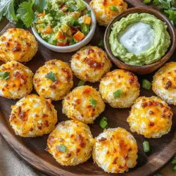 Die Hauptzutaten für Taco Ranch Bites sind einfach und lecker. Hier sind die Zutaten, die du benötigst: - 450 g Hackfleisch (Rind oder Pute) - 1 Packung Taco-Gewürz - 240 g zerdrückte Tortilla-Chips - 100 g geriebener Cheddar-Käse - 120 ml Ranch-Dressing - 120 g schwarze Bohnen, gespült und abgetropft - 120 g Mais (gefroren oder aus der Dose) - 40 g gewürfelte Paprika (rot und grün) - 40 g grüne Zwiebeln, gehackt - 1 Esslöffel Olivenöl - Salz und Pfeffer nach Geschmack - Frischer Koriander zum Garnieren (optional) Das Garnieren macht die Taco Ranch Bites noch ansprechender. Verwende frische Zutaten, um Farbe und Geschmack hinzuzufügen: - Gehackte grüne Zwiebeln - Frischer Koriander - Salsa oder Guacamole als Dip Um die besten Taco Ranch Bites zu erhalten, wähle frische und hochwertige Zutaten. Hier sind ein paar Tipps: - Hackfleisch: Frisches Hackfleisch hat mehr Geschmack. Suche nach Fleisch mit gutem Fettanteil. - Käse: Verwende frisch geriebenen Käse. Er schmilzt besser und hat mehr Geschmack. - Gemüse: Frische Paprika und Zwiebeln bringen mehr Crunch und Farbe. - Tortilla-Chips: Wähle ungesalzene Chips. So kannst du den Salzgehalt besser kontrollieren. Diese Tipps helfen dir, die besten Taco Ranch Bites zu kreieren. Du kannst das vollständige Rezept in der Rezeptübersicht finden. Beginne mit dem Vorheizen deines Ofens auf 190°C. In einer Pfanne erhitzst du Olivenöl bei mittlerer Hitze. Füge das Hackfleisch hinzu und würze es mit Salz und Pfeffer. Brate es etwa 5-7 Minuten, bis es braun ist. Lass überschüssiges Fett ab, um ein besseres Ergebnis zu erzielen. Dann füge das Taco-Gewürz hinzu. Folge der Packungsanweisung und rühre Wasser ein. Lass die Mischung einige Minuten köcheln, damit sie eindickt. In einer großen Schüssel vermischst du das angebratene Hackfleisch mit den zerdrückten Tortilla-Chips, dem geriebenen Cheddar-Käse, schwarzen Bohnen, Mais und gewürfelten Paprika. Gieße das Ranch-Dressing dazu und mische alles gut. Achte darauf, dass alle Zutaten gleichmäßig verteilt sind. So bekommen deine Taco Ranch Bites den besten Geschmack. Nutze einen Eisportionierer oder deine Hände, um kleine Bällchen oder Patties zu formen. Lege sie auf ein mit Backpapier belegtes Backblech. Backe die Bites für 15-20 Minuten, bis sie goldbraun sind und der Käse schmilzt. Nimm die Bites aus dem Ofen und lasse sie leicht abkühlen. Garniere sie mit gehackten grünen Zwiebeln und frischem Koriander, wenn du magst. - Vollständiges Rezept: Taco Ranch Bites 🥑 Eine häufige Falle ist, das Fleisch zu lange zu braten. Achte darauf, dass es nur 5-7 Minuten brät. Wenn du es zu trocken machst, fehlt der Saft. Auch das Würzen ist wichtig. Verwende ausreichend Salz und Pfeffer, um den Geschmack zu heben. Wenn du die Taco-Gewürzmischung hinzufügst, achte darauf, die Anweisungen genau zu befolgen. Zu viel Wasser kann die Mischung wässrig machen. Du kannst die Bites anpassen, um deinen Geschmack zu treffen. Füge mehr Gewürze hinzu, wenn du es scharf magst. Auch verschiedene Käsesorten wie Gouda oder Mozzarella können die Bites lecker machen. Verwende frische Kräuter wie Koriander für ein frisches Aroma. Experimentiere mit verschiedenen Gemüsearten, um Textur und Geschmack zu variieren. Die Zubereitungszeit beträgt nur 15 Minuten. Mit einer Gesamtzeit von 35 Minuten hast du schnelle Snacks. Du kannst die Bites auch im Voraus machen. Wenn du sie vor dem Backen vorbereitest, spare Zeit bei deiner Party. Halte die Bites im Kühlschrank bis zur Nutzung bereit. So bleiben sie frisch und lecker. {{image_4}} Du kannst die Taco Ranch Bites leicht vegetarisch machen. Statt Hackfleisch verwende schwarze Bohnen oder Linsen. Diese bieten einen tollen Geschmack und viel Protein. Füge mehr Gemüse wie Zucchini oder Pilze hinzu. Das gibt den Bites eine tolle Textur. Auch Käse bleibt wichtig. Verwende eine Mischung aus verschiedenen Käsesorten für mehr Geschmack. Wenn du es scharf magst, füge Jalapeños oder scharfe Soße hinzu. Du kannst auch scharfen Käse verwenden, um mehr Hitze zu erreichen. Achte darauf, die Menge nach deinem Geschmack anzupassen. Das sorgt für den perfekten Kick in jedem Biss. Experimentiere ruhig mit verschiedenen Gewürzen wie Cayennepfeffer. Zu den Taco Ranch Bites passen viele Beilagen. Salsa ist eine tolle Wahl. Sie bringt Frische und eine schöne Schärfe. Auch Guacamole passt super gut. Wenn du etwas Einfaches magst, serviere zusätzliches Ranch-Dressing. Es ist cremig und ergänzt den Geschmack perfekt. Du kannst auch frisches Gemüse wie Karotten oder Sellerie für einen knackigen Snack dazu reichen. Die Taco Ranch Bites sind ein toller Snack, aber manchmal bleibt etwas übrig. Um die Reste frisch zu halten, lege sie in einen luftdichten Behälter. Stelle sicher, dass du die Bites innerhalb von drei Tagen isst. So bleiben sie lecker und sicher. Möchtest du die Taco Ranch Bites länger aufbewahren? Dann friere sie ein! Lege die Bites in eine Schicht auf ein Backblech. So kleben sie nicht zusammen. Friere sie für etwa zwei Stunden ein. Danach kannst du sie in einen luftdichten Behälter oder einen Gefrierbeutel umfüllen. Sie bleiben bis zu drei Monate frisch. Wenn du die Bites wieder warm machen möchtest, heize deinen Ofen auf 175°C vor. Lege die gefrorenen Bites auf ein Backblech. Backe sie für 15 bis 20 Minuten, bis sie heiß sind. Das sorgt dafür, dass der Käse schön schmilzt. Du kannst sie auch in der Mikrowelle aufwärmen. Lege sie auf einen mikrowellengeeigneten Teller und erwärme sie für etwa 1–2 Minuten. So bleiben sie schnell und einfach lecker. Dieses Rezept ergibt 4 bis 6 Portionen. Es hängt von der Größe der Bites ab. Wenn du kleine Bällchen machst, bekommst du mehr Portionen. Diese Häppchen sind perfekt für Partys oder als Snack für die Familie. Ja, du kannst Taco Ranch Bites im Voraus zubereiten. Bereite die Mischung einfach vor und forme die Bites. Lege sie dann auf ein Backblech und decke sie ab. Du kannst sie bis zu einem Tag im Kühlschrank aufbewahren. Backe sie dann kurz vor dem Servieren. Taco Ranch Bites passen gut zu vielen Getränken. Hier sind einige Vorschläge: - Eiskalte Limonade - Sprudelwasser mit Limette - Bier, besonders Lager oder IPA - Fruchtige Cocktails, wie Margaritas oder Mojitos Diese Getränke ergänzen den Geschmack der Bites und machen deine Party noch besser. Taco Ranch Bites bieten großen Genuss mit einfachen Zutaten. Du hast gelernt, wie wichtig die Auswahl der besten Zutaten ist und wie man sie richtig zubereitet. Die Schritt-für-Schritt-Anleitung macht das Nachkochen leicht. Du kannst kreative Varianten ausprobieren und häufige Fehler vermeiden. Denk daran, die Reste richtig zu lagern, damit sie nicht verderben. Das Rezept ist flexibel und lässt dir Raum für deine eigenen Ideen. Viel Spaß beim Kochen und Genießen!