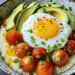 - 1 Tasse grobe Grits - 4 Tassen Gemüse- oder Hühnerbrühe - 1 Tasse geriebener scharfer Cheddar-Käse - 1/2 Tasse Milch (oder pflanzliche Milch) - 2 Esslöffel Butter - 1 Tasse Kirschtomaten, halbiert - 1 Avocado, in Scheiben geschnitten - 1/4 Tasse Frühlingszwiebeln, gehackt - 2 große Eier - Salz und Pfeffer nach Geschmack - Rote Pfefferflocken (optional) Grits sind die Hauptzutat. Sie bieten eine cremige Basis für das Gericht. Ich nutze grobe Grits, weil sie mehr Textur haben. Brühe macht die Grits schmackhaft. Gemüse- oder Hühnerbrühe sind beide gute Optionen. Käse bringt einen würzigen Geschmack, besonders wenn du scharfen Cheddar nimmst. Milch macht die Grits noch cremiger. Butter fügt einen reichen Geschmack hinzu. Kirschtomaten bringen Frische und Farbe in die Bowl. Avocado ist eine tolle Ergänzung. Sie ist gesund und macht das Gericht noch leckerer. Frühlingszwiebeln geben einen leichten Biss. Die Eier sind ein wichtiges Element. Du kannst sie nach deinem Wunsch zubereiten. Sie sorgen für Proteine und sind sehr sättigend. Denke daran, die Gewürze nach deinem Geschmack anzupassen. Rote Pfefferflocken sind eine nette, optionale Schärfe. Um mehr über die Zubereitung zu erfahren, schau dir das [Full Recipe] an. Bringe die Brühe in einem mittelgroßen Topf zum Kochen. Sobald sie kocht, rühre die Grits ein. Reduziere die Hitze auf niedrig und decke den Topf ab. Lass die Grits etwa 20 bis 25 Minuten köcheln. Rühre dabei gelegentlich um. Die Grits sollten dick und cremig sein. Dies ist der Grundstein für deine Bowl. In einer separaten Pfanne schmilzt du die Butter bei mittlerer Hitze. Füge die halbierten Kirschtomaten hinzu. Sautiere sie für etwa 5 Minuten, bis sie weich sind. Vergiss nicht, mit Salz und Pfeffer zu würzen. Diese Tomaten bringen Farbe und Geschmack in die Bowl. Nimm eine andere Pfanne und bereite die Eier nach deiner Wahl zu. Du kannst sie pochieren, rühren oder braten. Für pochierte Eier bringe Wasser sanft zum Simmern. Füge einen Spritzer Essig hinzu und schlage die Eier vorsichtig ins Wasser. Gar die Eier etwa 3 bis 4 Minuten, bis das Eiweiß fest ist. So hast du die perfekte Ergänzung für deine Bowl. Vergiss nicht, die Grits mit Käse und Milch zu verfeinern. Das ist der Schlüssel zu einer cremigen Textur. Für das vollständige Rezept, schau dir die [Full Recipe] an. Um die besten Grits zu machen, halte die Temperatur niedrig. Nach dem Kochen rühre sie oft um. So bleiben die Grits cremig und klumpenfrei. Wenn du sie zu lange kochen lässt, können sie hart werden. Achte also auf die Zeit. Die richtige Textur macht den Unterschied. Du kannst viele leckere Dinge zu deinen Grits hinzufügen. Spinat ist eine großartige Wahl. Er gibt Farbe und Nährstoffe. Pilze sind auch lecker und bringen einen schönen Geschmack. Du kannst auch Käse oder Bohnen hinzufügen. Denk daran, was du magst. Mach deine Bowl ganz nach deinem Geschmack! Die Präsentation ist wichtig. Eine schöne Bowl sieht ansprechend aus. Beginne mit einer großen Portion Grits in der Mitte. Füge die Tomaten und Avocado kreativ an den Rand. Lege das Ei obenauf. Streue etwas Frühlingszwiebeln darüber. Du kannst auch die Kirschtomaten seitlich anrichten. Das macht die Bowl bunt und lecker. {{image_4}} Für eine vegetarische Grits Breakfast Bowl kannst du Gemüse verwenden. Statt Wurst oder Speck probiere Spinat, Zucchini oder Paprika. Diese Optionen bringen frische Aromen und Farben in dein Gericht. Du kannst auch gebratene Pilze hinzufügen, um mehr Tiefe zu schaffen. Diese Zutaten bieten dir eine gesunde und schmackhafte Variante. Wenn du es scharf magst, füge Jalapeños oder scharfe Sauce hinzu. Diese Zutaten bringen viel Geschmack und eine angenehme Schärfe. Du kannst die Jalapeños in kleine Stücke schneiden und sie während des Kochens zu den Grits geben. Alternativ kannst du auch eine scharfe Sauce über die Bowl träufeln. So wird jede Portion aufregend und voller Geschmack. Meal Prep ist einfach mit dieser Bowl. Bereite die Grits und das Gemüse im Voraus zu. Du kannst die Grits in Portionen aufteilen und im Kühlschrank aufbewahren. Die Grits bleiben für drei bis fünf Tage frisch. Wenn du bereit bist zu essen, erwärmst du sie einfach. Füge dann die frischen Toppings wie Avocado und Eier hinzu. So hast du schnell ein gesundes Frühstück. Für das vollständige Rezept, schau dir die vollständige Anleitung an. Bewahren Sie Reste in einem luftdichten Behälter auf. So bleiben sie frisch. Lassen Sie die Grits vor dem Lagern etwas abkühlen. Das hilft, Kondenswasser zu vermeiden. So bleibt die Textur der Grits besser erhalten. Um Grits effektiv aufzuwärmen, fügen Sie etwas Milch oder Wasser hinzu. Dies verhindert, dass sie trocken werden. Erhitzen Sie sie bei niedriger Hitze in einem Topf. Rühren Sie häufig, bis sie gleichmäßig warm sind. Alternativ können Sie die Grits auch in der Mikrowelle aufwärmen. Decken Sie die Schüssel ab, um Feuchtigkeit zu halten. Die Grits bleiben im Kühlschrank etwa drei bis vier Tage frisch. Die Zutaten wie Kirschtomaten und Avocado sollten jedoch schneller verbraucht werden. Tomaten halten sich etwa drei Tage, Avocados sind meist nur einen Tag frisch. Achten Sie darauf, die Reste rechtzeitig zu essen, um den besten Geschmack zu genießen. Um die Grits cremiger zu machen, verwende mehr Flüssigkeit. Du kannst mehr Brühe oder Milch hinzufügen. Ein guter Trick ist, die Grits mit einem Spritzer Sahne abzuschließen. Dies verleiht ihnen eine reichere Textur. Rühre die Grits häufig während des Kochens. So erhältst du eine gleichmäßige Konsistenz. Ja, du kannst Grits mit Wasser zubereiten. Wasser ist eine einfache Option. Es hat jedoch weniger Geschmack. Wenn du Brühe verwendest, bekommst du mehr Aromen. Überlege, die Grits mit einer Mischung aus Wasser und Brühe zu machen. So hast du den besten Geschmack ohne viel Aufwand. Es gibt viele leckere Beilagen für deine Grits Breakfast Bowl. Probier gebratenen Speck oder Wurst. Diese geben viel Geschmack. Auch frisches Gemüse ist eine gute Wahl. Spinat oder Paprika passen gut. Und vergiss nicht die Avocado! Sie macht die Bowl noch besser. Du kannst auch ein paar scharfe Saucen hinzufügen, um den Geschmack zu verstärken. Grits sind vielseitig und lecker. In diesem Beitrag haben wir die Zutaten, die Zubereitung und viele Tipps erkundet. Du hast jetzt die besten Methoden, um cremige Grits zu machen und sie nach deinen Wünschen zu variieren. Denke daran, deine Grits schön zu präsentieren. Experimentiere mit verschiedenen Beilagen. Du kannst sie anpassen und deinen eigenen Stil einbringen. Viel Spaß beim Kochen!