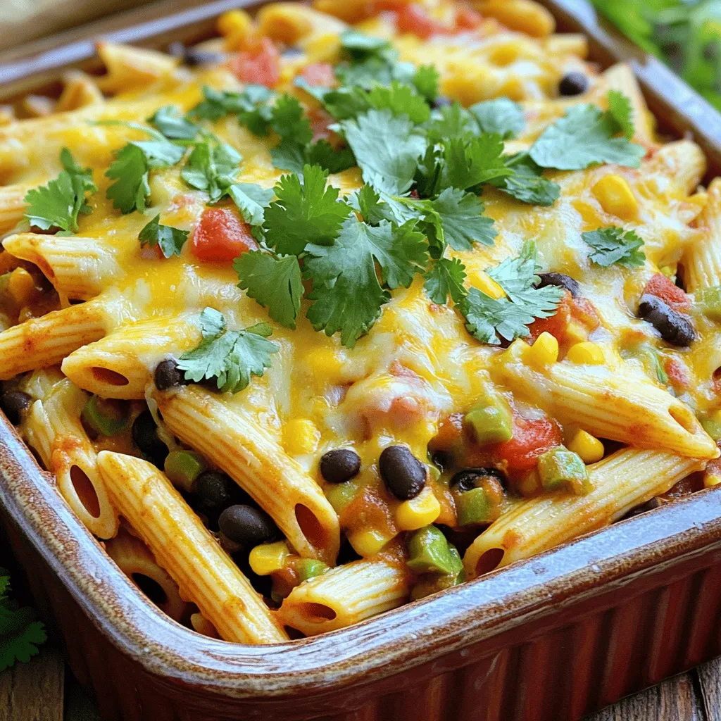 - 225 g Penne-Nudeln - 1 Esslöffel Olivenöl - 1 mittelgroße Zwiebel, gehackt - 2 Knoblauchzehen, fein gehackt - 1 Paprika (rot oder grün), gewürfelt - 1 Dose (425 g) schwarze Bohnen, abgespült und abgetropft - 1 Dose (280 g) gewürfelte Tomaten mit grünen Chilis - 1 Esslöffel Taco-Gewürzmischung - 240 g Maiskörner (frisch oder gefroren) - 240 ml Enchiladasauce (rot oder grün, je nach Vorliebe) - 100 g geriebener Cheddar-Käse - 100 g geriebener Monterey Jack Käse - Frischer Koriander, zur Garnitur - Sauerrahm (optional, zum Servieren) Ich liebe es, mit frischen Zutaten zu arbeiten. Die Penne-Nudeln sind die Basis für dieses Gericht. Sie bringen eine tolle Textur. Das Olivenöl gibt Geschmack und hilft beim Braten. Die Zwiebel und der Knoblauch bringen Aroma. Ich empfehle, frische Paprika zu verwenden. Rot oder grün, je nach Geschmack. Die schwarzen Bohnen sind eine nahrhafte Ergänzung. Sie geben Protein und machen das Gericht herzhaft. Die gewürfelten Tomaten mit Chilis bringen eine angenehme Schärfe. Taco-Gewürz verstärkt die Aromen und macht das Gericht lebendig. Maiskörner bringen Süße und Farbe. Die Enchiladasauce bindet alles zusammen. Der Cheddar-Käse und Monterey Jack Käse sorgen für den köstlichen Käsegeschmack. Du kannst frischen Koriander als Garnitur verwenden. Sauerrahm ist eine optionale Beilage, die gut passt. Für das gesamte Rezept, schau dir die [Full Recipe] an. - Zubereitungszeit: 10 Minuten - Gesamtzeit: 40 Minuten - Portionen: 4-6 1. Koche die Penne-Nudeln nach den Anweisungen auf der Verpackung. Sie sollten al dente sein. Gieße sie ab und stelle sie beiseite. 2. Nimm eine große Pfanne und erhitze das Olivenöl bei mittlerer Hitze. Füge die gehackte Zwiebel hinzu. Brate sie für 3-4 Minuten, bis sie glasig ist. 3. Gib den gehackten Knoblauch und die gewürfelte Paprika in die Pfanne. Brate alles für 2-3 Minuten, bis das Gemüse weich ist. 4. Füge die schwarzen Bohnen, die gewürfelten Tomaten mit Chilis und die Taco-Gewürzmischung hinzu. Rühre gut um und lasse es für 5 Minuten köcheln. 5. Jetzt kommen der Mais und die Enchiladasauce dazu. Rühre die gekochten Nudeln und die Hälfte des Cheddars und Monterey Jack Käses unter. Mische alles gut, bis die Zutaten gleichmäßig verteilt sind. 6. Gib die Pastamischung in eine gefettete Auflaufform. Streue den restlichen Käse gleichmäßig darüber. 7. Stelle die Form in den vorgeheizten Ofen bei 175°C (350°F). Backe es für 15-20 Minuten, bis der Käse geschmolzen ist und sprudelt. 8. Nimm die Form aus dem Ofen und lasse sie einige Minuten abkühlen. Jetzt ist es bereit zum Servieren. 9. Garniere das Gericht mit frischem Koriander. Du kannst auch einen Löffel Sauerrahm darauf geben, wenn du magst. Für das vollständige Rezept, schau dir [Full Recipe] an. Um die Penne-Nudeln perfekt zu kochen, achte darauf, sie al dente zu garen. Das bedeutet, dass sie beim Biss noch etwas fest sind. So bleibt die Textur der Nudeln gut, und sie nehmen die Soße besser auf. Wenn du die Zwiebel und den Knoblauch anbrätst, benutze mittlere Hitze. So karamellisieren die Zwiebeln, und der Knoblauch entwickelt ein tolles Aroma. Brate die Zwiebel für drei bis vier Minuten, bis sie glasig ist. Danach füge den Knoblauch hinzu und brate ihn für zwei bis drei Minuten mit. Frische Gewürze bringen mehr Geschmack in dein Gericht. Verwende frische Kräuter wie Koriander oder Petersilie, um die Aromen zu verstärken. Diese kleinen Änderungen machen einen großen Unterschied. Alternativ kannst du auch ein anderes Taco-Gewürz ausprobieren. Es gibt viele Varianten mit verschiedenen Geschmäckern. So kannst du dein Gericht anpassen und neue Geschmackserlebnisse schaffen. Für die Beilagen sind frischer Salat oder Guacamole ideal. Sie bringen Frische und Balance zu deinem Gericht. Für das perfekte Finish garniere die Enchilada Pasta mit frischem Koriander. Ein Klecks Sauerrahm rundet das Ganze ab und sorgt für eine cremige Note. Für das komplette Rezept schaue dir das [Full Recipe] an. {{image_4}} - Vegane Optionen: Sie können die Käse-Enchilada-Pasta vegan machen. Verwenden Sie pflanzlichen Käse und ersetzen Sie die Butter durch Olivenöl. Für die Füllung nehmen Sie frische Gemüse wie Zucchini oder Spinat. Das macht das Gericht gesund und lecker. - Glutenfreie Alternativen: Wenn Sie Gluten meiden, wählen Sie glutenfreie Pasta. Überprüfen Sie die Sauce und Gewürze auf glutenfreie Zutaten. So genießen Sie das Rezept ohne Sorge. - Andere Gemüsesorten hinzufügen: Fühlen Sie sich frei, mit Gemüse zu experimentieren. Fügen Sie Mais, Zucchini oder sogar Brokkoli hinzu. Diese Zutaten bringen Farbe und Geschmack in Ihre Pasta. - Ersatz von Käse oder Zutaten für persönliche Vorlieben: Wenn Sie einen anderen Käse mögen, probieren Sie Gouda oder Feta. Auch die Bohnen können durch Linsen ersetzt werden. So können Sie das Gericht nach Ihrem Geschmack anpassen. - Kombinieren mit anderen Küchenstandards: Mischen Sie mexikanische und italienische Küche. Fügen Sie italienische Gewürze wie Oregano oder Basilikum hinzu. Das gibt der Pasta eine neue Note. - Verschiedene Soßen ausprobieren: Experimentieren Sie mit verschiedenen Soßen. Verwenden Sie BBQ-Sauce für einen rauchigen Geschmack oder eine cremige Alfredo-Sauce für mehr Reichhaltigkeit. So bleibt das Gericht spannend und frisch. Für das komplette Rezept schauen Sie auf den [Full Recipe]. Um Reste von der Käse-Enchilada-Pasta aufzubewahren, lassen Sie das Gericht zuerst abkühlen. Füllen Sie es dann in einen luftdichten Behälter. So bleibt der Geschmack frisch. Bewahren Sie die Reste im Kühlschrank auf. Sie sind dort bis zu drei Tage haltbar. Für das Einfrieren der Enchilada-Pasta, lassen Sie das Gericht ebenfalls abkühlen. Füllen Sie es in einen gefrierfesten Behälter. Decken Sie den Behälter gut ab, um Gefrierbrand zu vermeiden. So können Sie die Pasta bis zu drei Monate lang aufbewahren. Zum Auftauen, nehmen Sie den Behälter aus dem Gefrierfach und lassen ihn über Nacht im Kühlschrank. Um die Pasta aufzuwärmen, haben Sie zwei Optionen. Sie können die Enchilada-Pasta im Ofen oder in der Mikrowelle aufwärmen. Im Ofen, stellen Sie die Pasta in eine Auflaufform und decken Sie sie mit Alufolie ab. Backen Sie sie bei 175°C für etwa 20 Minuten. In der Mikrowelle, erwärmen Sie die Pasta in kurzen Intervallen. Rühren Sie sie zwischendurch um, damit sie gleichmäßig erhitzt wird. Für das beste Geschmackserlebnis, fügen Sie beim Aufwärmen etwas frische Enchiladasauce hinzu. So bleibt die Pasta feucht und lecker. Die Enchilada-Pasta bleibt im Kühlschrank etwa 3 bis 5 Tage frisch. Um die Pasta länger aufzubewahren, lege sie in einen luftdichten Behälter. Dies schützt sie vor Gerüchen und hilft, ihren Geschmack zu bewahren. Du kannst auch die einzelnen Zutaten getrennt lagern, um die Haltbarkeit zu verlängern. Ja, du kannst die Enchilada-Pasta im Voraus zubereiten. Koche die Pasta und bereite die Sauce bis zu einem Tag vorher vor. Mische alles zusammen und lagere die Mischung im Kühlschrank. Am nächsten Tag kannst du sie einfach backen. Das spart Zeit und macht das Abendessen schneller fertig. Zu Enchilada-Pasta passen viele Beilagen. Hier sind einige Vorschläge: - Ein frischer grüner Salat mit Limetten-Dressing - Guacamole und Tortilla-Chips für einen tollen Crunch - Eine Schüssel mit Reis, um die Aromen zu ergänzen - Ein paar Scheiben frisches Brot, um die Sauce aufzutunken Mit diesen Tipps kannst du dein Essen noch leckerer machen und ein tolles Festmahl genießen! Die Käse-Enchilada-Pasta ist einfach und lecker. Sie kombiniert Penne mit frischen Zutaten und Käse. Die Schritte sind schnell und leicht zu folgen. Du kannst die Pasta nach deinem Geschmack anpassen, zum Beispiel vegan oder glutenfrei machen. Beim Aufbewahren bleibt der Geschmack erhalten, egal ob im Kühlschrank oder eingefroren. Mit diesen Tipps und Tricks wird dein Gericht zum Hit. Probiere es aus und genieße die Vielfalt!