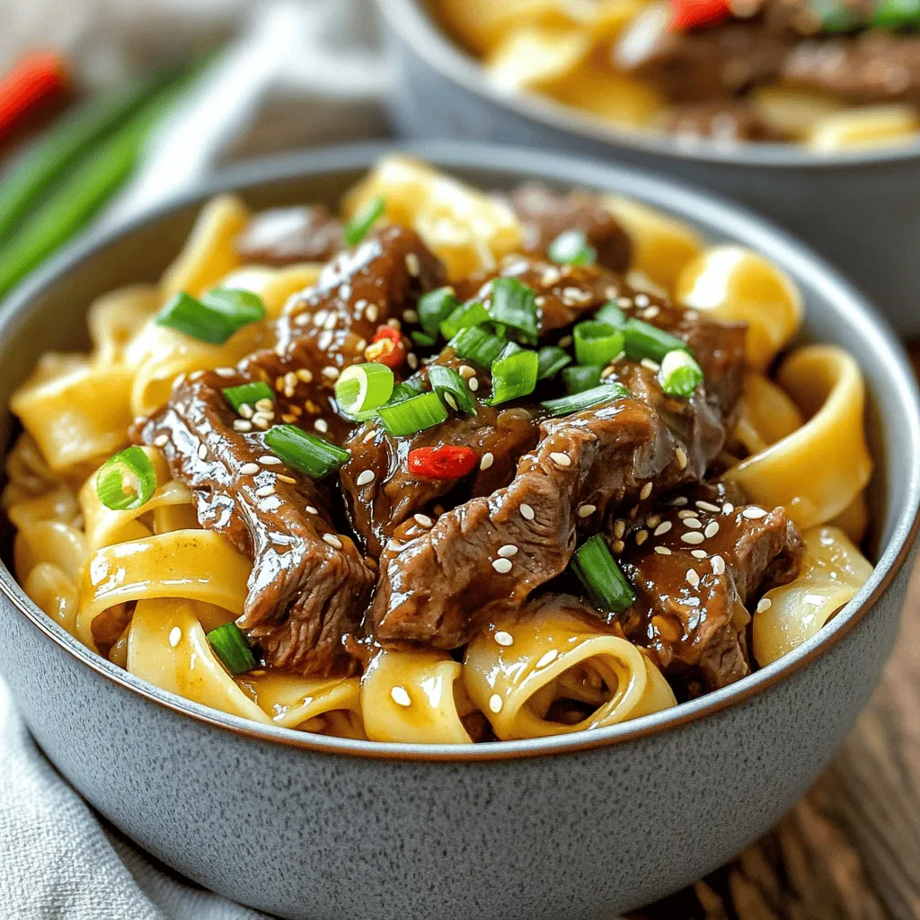 Die Hauptzutaten für dieses Gericht sind einfach und lecker. Sie benötigen: - 225 g breite Reisnudeln - 450 g Flankensteak, dünn gegen die Faser geschnitten - 2 Esslöffel Pflanzenöl - 3 Frühlingszwiebeln, gehackt (weiße und grüne Teile getrennt) - 3 Knoblauchzehen, fein gehackt - 2,5 cm Stück Ingwer, gerieben Diese Zutaten geben den Nudeln ihren besonderen Geschmack. Für den perfekten Geschmack kommen einige Gewürze und Saucen hinzu: - 60 ml Sojasauce - 2 Esslöffel Hoisinsauce - 1 Esslöffel brauner Zucker - 1 Esslöffel Speisestärke - 1 Teelöffel Sesamöl - Salz und Pfeffer nach Geschmack Diese Gewürze machen das Gericht würzig und süß zugleich. Wenn Sie einige Zutaten nicht haben, gibt es Alternativen. Statt Flankensteak können Sie auch Hühnchen oder Tofu verwenden. Reisnudeln können durch Eiernudeln ersetzt werden, wenn Sie möchten. Für die Sojasauce können Sie Tamari verwenden, um es glutenfrei zu machen. Denken Sie daran, dass jede Änderung den Geschmack leicht verändern kann. Für das vollständige Rezept schauen Sie sich die Anleitung an. Um die Reisnudeln perfekt zuzubereiten, folge den Anweisungen auf der Verpackung. Koche sie in einem großen Topf mit Wasser. Achte darauf, sie nicht zu lange zu kochen. Sie sollen weich, aber nicht matschig sein. Gieße die Nudeln ab und stelle sie beiseite. Für das Marinieren benötigst du eine Schüssel. Lege das dünn geschnittene Flankensteak hinein. Gib die Sojasauce, Speisestärke, braunen Zucker, Salz und Pfeffer dazu. Mische alles gut, sodass das Fleisch gleichmäßig bedeckt ist. Lass es für etwa 15 Minuten ziehen. Das verstärkt den Geschmack. Erhitze in einer großen Pfanne oder einem Wok das Pflanzenöl auf mittelhoher Hitze. Wenn das Öl heiß ist, füge das marinierte Rindfleisch hinzu. Brate es in einer einzigen Schicht an. Warte 2-3 Minuten, bis es schön gebräunt ist. Wende das Fleisch und brate es für 1-2 Minuten weiter. Nimm das Fleisch dann aus der Pfanne und lege es beiseite. Füge nun bei Bedarf etwas mehr Öl in die Pfanne. Gib die gehackten Knoblauchzehen, den geriebenen Ingwer und die weißen Teile der Frühlingszwiebeln hinzu. Brate alles etwa 1 Minute lang an, bis die Aromen herauskommen. Jetzt kommt der spannende Teil! Gib das gebratene Rindfleisch wieder in die Pfanne. Füge die Hoisinsauce, das Sesamöl und die gekochten Reisnudeln hinzu. Mische alles gut durch. Lass es 2-3 Minuten erwärmen, damit sich die Aromen verbinden. Mit dieser Schritt-für-Schritt-Anleitung bereitest du ein köstliches Gericht zu. Für die genauen Zutaten schau dir das [Full Recipe] an. Ein häufiger Fehler ist, die Nudeln zu lange zu kochen. Sie sollten al dente sein. Wenn sie zu weich sind, verlieren sie ihren Biss. Achte darauf, die Nudeln gut abzutropfen. Zu viel Wasser kann die Sauce verwässern. Ein anderer Fehler ist, das Rindfleisch zu überbraten. Es sollte zart bleiben. Verwende hohe Hitze, um das Fleisch schnell zu bräunen. Die perfekte Konsistenz der Nudeln hängt von der Kochzeit ab. Folge den Anweisungen auf der Verpackung. Ich empfehle, die Nudeln in kaltem Wasser abzuspülen. Dies stoppt den Kochprozess und verhindert ein Verkleben. Wenn du die Nudeln mit der Sauce vermengst, werden sie noch würziger. Du kannst das Rezept leicht anpassen. Füge Gemüse wie Brokkoli oder Paprika hinzu. Dies bringt Farbe und Nährstoffe. Für mehr Schärfe kannst du frische Chili oder Sambal Oelek verwenden. Wenn du es vegetarisch magst, ersetze das Rindfleisch durch Tofu oder Pilze. Eine weitere Idee ist, Erdnüsse für einen knusprigen Biss hinzuzufügen. Diese kleinen Änderungen machen das Gericht spannend. Schau dir auch das [Full Recipe] an, um mehr Inspiration zu erhalten. {{image_4}} Für eine vegetarische Variante der Mongolischen Rindfleischnudeln kannst du Tofu verwenden. Tofu hat eine tolle Textur und nimmt den Geschmack gut auf. Verwende festen Tofu, damit er beim Braten nicht zerfällt. Schneide ihn in Würfel und mariniere ihn wie das Rindfleisch. Du kannst auch Tempeh oder Seitan ausprobieren. Diese bieten ebenfalls einen guten Biss und viel Protein. Wenn du glutenfrei essen möchtest, wähle glutenfreie Sojasauce. Diese ist in vielen Läden erhältlich. Verwende auch Reisnudeln, die von Natur aus glutenfrei sind. Achte darauf, dass alle anderen Zutaten ebenfalls glutenfrei sind. Du kannst auch Zucchini-Nudeln für eine leichte Option nutzen. Sie sind gesund und passen gut zu den Aromen des Gerichts. Füge mehr Gemüse hinzu, um die Nährstoffe zu steigern. Brokkoli, Paprika oder Karotten sind großartige Optionen. Sie bringen Farbe und Geschmack. Du kannst das Gemüse zusammen mit dem Rindfleisch anbraten. Für zusätzliche Proteine sind Garnelen oder Hähnchen eine gute Wahl. Achte darauf, die Garzeit anzupassen, damit alles gleichmäßig gart. Für mehr Geschmack kannst du auch Pilze hinzufügen. Sie sind herzhaft und verbessern die Textur. Um Mongolische Rindfleischnudeln frisch zu halten, lagere sie in einem luftdichten Behälter. Stelle sicher, dass die Nudeln und die Rindfleischmischung getrennt sind. So bleibt die Textur der Nudeln erhalten. Wenn du die Rindfleischmischung in einer separaten Schüssel aufbewahrst, wird sie nicht matschig. Lass die Mischung vor dem Lagern auf Zimmertemperatur abkühlen. Beim Aufwärmen der Rindfleischnudeln gibt es ein paar Tipps. Erhitze sie in einer Pfanne bei mittlerer Hitze. Füge etwas Wasser oder Brühe hinzu, um die Nudeln feucht zu halten. So werden sie nicht trocken und klumpig. Rühre die Mischung gut um, damit alles gleichmäßig wärmt. Du kannst auch die Mikrowelle nutzen, aber achte darauf, die Mischung in kurzen Intervallen zu erwärmen. So verhinderst du, dass das Fleisch zäh wird. Im Kühlschrank sind die Mongolischen Rindfleischnudeln etwa 3-4 Tage haltbar. Achte darauf, sie gut verpackt zu lagern. Wenn du sie länger aufbewahren möchtest, kannst du die Nudeln und das Fleisch einfrieren. Im Gefrierschrank halten sie etwa 2-3 Monate. Um sie aufzutauen, lege sie einfach über Nacht in den Kühlschrank. So bleiben Geschmack und Textur am besten erhalten. Die Zubereitung von Mongolischen Rindfleischnudeln dauert etwa 30 Minuten. Dazu gehören 15 Minuten für die Vorbereitung und 15 Minuten fürs Kochen. Das ist schnell und einfach, besonders wenn du hungrig bist. Mit diesem Rezept kannst du in kurzer Zeit ein leckeres Gericht genießen. Ja, du kannst andere Nudelsorten verwenden. Breite Reisnudeln sind ideal, aber du kannst auch Eiernudeln oder Udon-Nudeln probieren. Achte darauf, die Kochzeiten anzupassen. Jede Nudel hat ihren eigenen Geschmack und ihre eigene Textur. Experimentiere, um deinen Favoriten zu finden! Mongolische Rindfleischnudeln stammen ursprünglich aus der chinesischen Küche. Trotz des Namens haben sie einen starken Einfluss aus der Mongolei. Diese Nudeln vereinen verschiedene Geschmäcker und Techniken. Sie bieten eine köstliche Mischung aus saftigem Rindfleisch und zarten Nudeln. Für das beste Ergebnis folge dem [Full Recipe]. Die mongolischen Rindfleischnudeln bieten viele köstliche Möglichkeiten. Wir haben die Zutaten durchgesehen, von Rindfleisch bis zu Gewürzen. Die Schritt-für-Schritt-Anleitung hilft dir, sie perfekt zuzubereiten. Mit unseren Tipps vermeidest du häufige Fehler und erhältst die beste Konsistenz. Denke daran, die verschiedenen Variationen auszuprobieren, ob vegetarisch oder glutenfrei. Eine gute Lagerung sorgt dafür, dass deine Rindfleischnudeln frisch bleiben. Genieß dein neues Gericht und teile deine Erfahrungen!