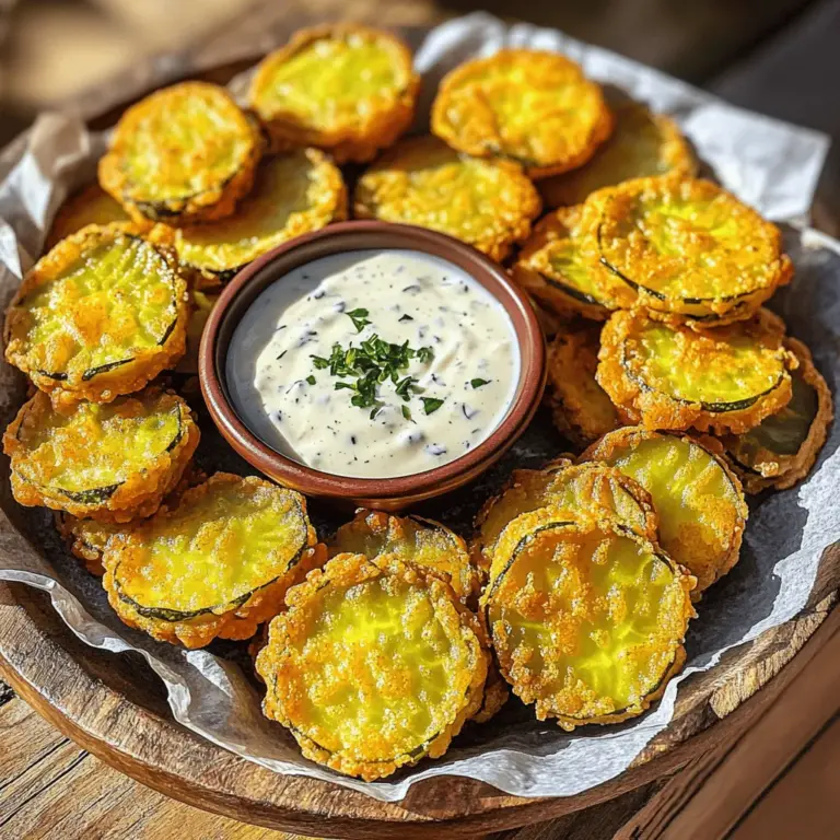 Für krosse frittierte Gurken benötigst du einige Hauptzutaten. Diese sind: - 1 Glas Dillgurken (Scheiben oder Spieße) - 1 Tasse Weizenmehl - 1 Tasse Buttermilch (oder Milch mit 1 Esslöffel Essig) - 1 Tasse Paniermehl (vorzugsweise Panko für zusätzliche Knusprigkeit) Diese Zutaten bilden die Basis für dein Rezept. Die Dillgurken bringen einen tollen Geschmack. Buttermilch sorgt für eine feuchte Panade und das Mehl hilft, alles zusammenzuhalten. Zusätzlich zu den Hauptzutaten kannst du Gewürze hinzufügen. Diese sind wichtig für den Geschmack: - 1 Teelöffel Knoblauchpulver - 1 Teelöffel Zwiebelpulver - 1 Teelöffel geräuchertes Paprikapulver - 1/2 Teelöffel Cayennepfeffer (nach Belieben anpassen) - Salz und Pfeffer nach Geschmack Diese Gewürze bringen Tiefe und Komplexität in dein Gericht. Knoblauch- und Zwiebelpulver geben einen herzhaften Geschmack. Geräuchertes Paprikapulver verleiht einen leichten Rauchgeschmack. Cayennepfeffer fügt eine angenehme Schärfe hinzu. Das richtige Öl macht einen großen Unterschied beim Frittieren. Hier sind einige gute Optionen: - Pflanzenöl - Rapsöl Wähle ein Öl mit hohem Rauchpunkt. Diese Öle sind ideal zum Frittieren. Sie sorgen dafür, dass die Gurken knusprig werden und nicht fettig schmecken. Beginne mit dem Abtropfen der Gurken. Nutze Papiertücher, um sie gut zu trocknen. Dadurch entfernst du überschüssige Feuchtigkeit. Dies hilft, dass die Gurken knusprig werden. Wenn sie zu nass sind, wird die Panade matschig. Richte deine Panierstation ein. Du brauchst drei flache Schüsseln. In der ersten Schüssel mische Weizenmehl mit Gewürzen. Füge Knoblauchpulver, Zwiebelpulver, geräuchertes Paprikapulver und Cayennepfeffer hinzu. In der zweiten Schüssel gieße die Buttermilch. Die dritte Schüssel füllst du mit Paniermehl. Panko sorgt für extra Knusprigkeit. Erhitze das Öl in einer tiefen Pfanne. Die Temperatur sollte bei 175 °C liegen. Beginne mit der ersten Gurkenscheibe. Wälze sie im gewürzten Mehl. Tauche sie dann in die Buttermilch. Lass die überschüssige Flüssigkeit abtropfen. Rolle die Gurke im Paniermehl, sodass es gut haftet. Lege die Gurke vorsichtig ins heiße Öl. Frittiere sie 2-3 Minuten pro Seite. Die Gurken sollten goldbraun sein. Nimm sie mit einem Schaumlöffel heraus und lasse sie auf Papiertüchern abtropfen. Wiederhole diesen Schritt mit den restlichen Gurken. Serviere sie warm mit deiner Lieblingssauce. Für mehr Details, schau dir das Full Recipe an. Um die perfekte Knusprigkeit zu erzielen, tupfen Sie die Gurken gut trocken. Feuchtigkeit macht die Panade weich. Nutzen Sie Panko-Paniermehl für mehr Crunch. Es hat eine gröbere Textur und wird knuspriger. Wenden Sie die Gurken mehrmals in der Panade. Jede Schicht hilft, die Knusprigkeit zu verstärken. Die Temperatur des Öls ist sehr wichtig. Heizen Sie das Öl auf 175°C (350°F). Ein Küchenthermometer hilft Ihnen dabei. Wenn das Öl zu kalt ist, werden die Gurken fettig. Ist es zu heiß, verbrennen sie schnell. Frittieren Sie in kleinen Chargen. So bleibt die Temperatur stabil und die Gurken werden gleichmäßig gar. Eine schöne Präsentation macht das Essen noch besser. Servieren Sie die Gurken auf einer großen Platte. Legen Sie Pergamentpapier darunter. Das gibt einen rustikalen Look. Fügen Sie eine kleine Schüssel mit Dipsauce in die Mitte. Ein Hauch frischer Kräuter, wie Petersilie, bringt Farbe ins Spiel. Für das volle Erlebnis finden Sie das [Full Recipe] in meinem Artikel. {{image_4}} Wenn du eine vegane Option suchst, gibt es tolle Alternativen zur Panade. Nutze Kichererbsenmehl anstelle von Weizenmehl. Mixe das Kichererbsenmehl mit Wasser, um einen Teig zu machen. Füge Gewürze wie Paprika, Knoblauchpulver und Salz hinzu. Diese Mischung haftet gut an den Gurken. Für die Panade kannst du auch Haferflocken verwenden. Sie geben einen nussigen Geschmack und sind knusprig. Die Wahl der Dipsauce macht viel aus. Klassisches Ranch-Dressing passt gut. Du kannst auch einen scharfen Sriracha-Dip machen. Mische Sriracha mit veganer Mayonnaise für einen leckeren Kick. Eine Avocado-Creme ist ebenfalls köstlich. Zerdrücke eine reife Avocado, mische sie mit Zitronensaft und etwas Salz. So hast du eine frische, gesunde Option. Sei kreativ beim Würzen! Probiere italienische Kräuter wie Oregano und Basilikum. Sie geben den Gurken einen neuen Geschmack. Für eine asiatische Note füge etwas Sojasauce oder Sesamöl hinzu. Ein Hauch von Curry-Pulver kann auch spannend sein. Denke daran, dass Gewürze die Geschmackstiefe erhöhen. Experimentiere und finde deine perfekte Mischung. Wenn Sie frittierte Gurken übrig haben, lassen Sie sie zuerst auf einem Papiertuch abkühlen. Danach legen Sie die Gurken in einen luftdichten Behälter. Trennen Sie die Gurken mit Schichten von Papiertüchern, um Feuchtigkeit zu verhindern. So bleiben sie knusprig. Stellen Sie den Behälter in den Kühlschrank. Um die Gurken wieder knusprig zu machen, heizen Sie Ihren Ofen auf 180 °C vor. Legen Sie die Gurken auf ein Backblech und backen Sie sie etwa 10 Minuten. So verlieren sie nicht ihre Textur. Sie können auch eine Pfanne mit etwas Öl erhitzen und die Gurken dort für ein paar Minuten braten. So bleiben sie köstlich und frisch. Frittierte Gurken halten sich im Kühlschrank etwa 3 bis 4 Tage. Überprüfen Sie die Gurken vor dem Essen. Wenn sie unangenehm riechen oder sich die Textur verändert hat, werfen Sie sie weg. Qualität ist wichtig! Die häufigsten Probleme sind: - Öltemperatur: Wenn das Öl nicht heiß genug ist, werden die Gurken nicht knusprig. - Feuchtigkeit: Zu viel Feuchtigkeit auf den Gurken macht die Panade matschig. - Überfüllung: Wenn zu viele Gurken auf einmal frittiert werden, sinkt die Öltemperatur. Um diese Probleme zu vermeiden, achte darauf, die Gurken gut abzutrocknen und das Öl auf die richtige Temperatur zu bringen. Die perfekte Dipsauce hängt von deinem Geschmack ab. Beliebte Optionen sind: - Ranch-Dressing: Cremig und würzig, passt gut zu den knusprigen Gurken. - Remoulade: Eine pikante Wahl mit mehr Geschmack. - Salsa: Frisch und fruchtig, eine tolle Alternative. Probiere verschiedene Dips, um deine Lieblingskombination zu finden. Die besten krossen, fritierten Gurken findest du oft in: - Restaurants: Besonders in BBQ- oder Southern-Stil-Restaurants. - Messen oder Festivals: Hier gibt es oft kreative Varianten. - Selbstgemacht: Mit dem Rezept für krosse frittierte Gurken kannst du sie selbst zubereiten. So weißt du genau, wie sie zubereitet werden. Ja, du kannst krosse frittierte Gurken im Airfryer zubereiten! Hier ist, wie: 1. Bereite die Gurken wie im Rezept vor. 2. Lege die panierten Gurken in die Airfryer-Korb. 3. Stelle die Temperatur auf 180°C ein und koche sie für etwa 10 Minuten. 4. Schüttle den Korb nach der Hälfte der Zeit für eine gleichmäßige Bräunung. So sparst du Öl und bekommst trotzdem eine knusprige Textur. Zusammenfassend haben wir die besten Zutaten und Schritte für krosse frittierte Gurken erkundet. Die richtigen Gewürze und Öl machen einen großen Unterschied. Wir haben auch wichtige Tipps für die perfekte Textur und kreative Variationen besprochen. Schließlich wissen Sie jetzt, wie Sie Reste lagern und aufwärmen können. Experimentieren Sie mit Dips und Gewürzen. So bleibt das Frittieren spannend und lecker. Genießen Sie Ihre knusprigen Gurken und teilen Sie Ihre Erfahrungen!