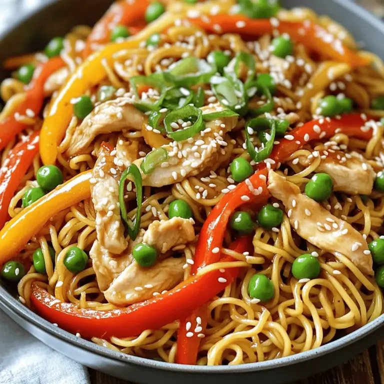 Für mein 15-Minuten Hähnchen Stir Fry Nudeln brauchen Sie: - 200 g Eiernudeln - 300 g Hähnchenbrustfilet, dünn geschnitten - 1 Tasse Paprika (gemischte Farben), in Streifen geschnitten - 1 Tasse Zuckerschoten, geputzt - 2 Frühlingszwiebeln, gehackt - 2 Knoblauchzehen, gehackt - 1 Esslöffel Ingwer, gerieben - 3 Esslöffel Sojasauce - 1 Esslöffel Austernsauce - 1 Esslöffel Sesamöl - 1 Esslöffel Pflanzenöl - Salz und Pfeffer nach Geschmack - Sesamkörner zur Dekoration Diese Zutaten sind frisch und einfach zu finden. Die Nährwerte sind wichtig. Eine Portion hat: - Kalorien: ca. 500 - Eiweiß: 35 g - Fett: 20 g - Kohlenhydrate: 50 g - Ballaststoffe: 4 g Diese Werte können je nach Zutaten leicht variieren. Frische Zutaten machen einen großen Unterschied. Hier sind einige Tipps: - Wählen Sie knackige Paprika in leuchtenden Farben. - Suchen Sie nach festem Hähnchenbrustfilet. Es sollte keine Verfärbungen haben. - Zuckerschoten sollten knackig und grün sein. - Frühlingszwiebeln sollten frisch und ohne braune Stellen sein. Vermeiden Sie abgelaufene Produkte. Kaufen Sie am besten in lokalen Märkten für die beste Qualität. Um die Eiernudeln perfekt zuzubereiten, bringe einen großen Topf mit Wasser zum Kochen. Füge die 200 g Eiernudeln hinzu und koche sie für 4-5 Minuten. Achte darauf, sie nicht zu lange zu kochen, damit sie al dente bleiben. Nach dem Kochen gieße die Nudeln ab. Um ein Verkleben zu vermeiden, vermenge sie mit einem Esslöffel Sesamöl. Erhitze in einer großen Pfanne oder einem Wok das Pflanzenöl bei mittelhoher Hitze. Sobald das Öl heiß ist, füge die 300 g dünn geschnittenes Hähnchenbrustfilet hinzu. Würze es leicht mit Salz und Pfeffer. Brate das Hähnchen 3-4 Minuten lang, bis es durchgegart ist und nicht mehr rosa aussieht. Nimm das Hähnchen aus der Pfanne und stelle es beiseite. In derselben Pfanne kannst du nun die Aromen entfalten. Füge bei Bedarf etwas mehr Pflanzenöl hinzu. Gib dann den gehackten Knoblauch und den geriebenen Ingwer hinein. Die bunten Paprika in Streifen und die Zuckerschoten folgen. Brate alles 2 Minuten lang unter Rühren an, bis das Gemüse leuchtend und leicht zart ist. Dann kombiniere das gebratene Hähnchen mit dem Gemüse. Gieße die Sojasauce und die Austernsauce darüber und vermische alles gut. Jetzt kommen die vorbereiteten Eiernudeln dazu. Hebe sie vorsichtig unter, bis alles gut vermischt und heiß ist. Für das beste Ergebnis, achte darauf, dass die Nudeln gut mit der Sauce überzogen sind. In nur 15 Minuten hast du ein leckeres Gericht, das du mit Frühlingszwiebeln und Sesamkörnern dekorieren kannst. Werfen Sie einen Blick auf das [Full Recipe] für weitere Details. Ein häufiger Fehler ist, die Nudeln zu lange zu kochen. Achte darauf, dass sie al dente bleiben. Wenn die Nudeln zu weich sind, schmecken sie matschig. Ein weiterer Fehler ist, das Hähnchen zu früh in die Pfanne zu geben. Warte, bis das Öl heiß ist. Dies sorgt für eine schöne Bräunung. Außerdem solltest du das Gemüse nicht zu lange braten. Es soll knackig bleiben und seinen Geschmack behalten. Um die Aromen zu verstärken, kannst du frische Kräuter hinzufügen. Koriander oder Basilikum bringen frische Noten. Ein Spritzer Limettensaft am Ende hebt die Aromen hervor. Auch ein wenig Chili kann für mehr Würze sorgen. Achte darauf, die Sojasauce und die Austernsauce gut zu mischen. Das sorgt für eine tiefere Geschmacksbasis. Wenn du mehr umami willst, füge etwas Pilzsoße hinzu. Ein guter Wok ist das beste Gerät für dieses Rezept. Er sorgt für eine gleichmäßige Hitze und schnelles Garen. Eine große Pfanne funktioniert ebenfalls gut. Ein Holzlöffel hilft, das Gemüse sanft zu wenden. Ein Sieb ist nützlich, um die Nudeln abzugießen. Verwende auch ein scharfes Messer für das Hähnchen und das Gemüse. Diese Geräte machen die Zubereitung einfach und schnell. Für die besten Ergebnisse, halte alles bereit, bevor du anfängst. Das macht den Kochprozess effizienter. Das ganze Gericht ist so schnell fertig, und du kannst es genießen. Du kannst das gesamte Rezept hier finden: Full Recipe. {{image_4}} Wenn du eine vegetarische Variante der 15-Minuten Hähnchen Stir Fry Nudeln möchtest, kannst du das Hähnchen durch Tofu ersetzen. Tofu hat eine tolle Textur und nimmt die Aromen gut auf. Verwende festen Tofu und schneide ihn in Würfel. Brate ihn in der Pfanne, bis er goldbraun ist. Du kannst auch mehr Gemüse hinzufügen. Zum Beispiel Brokkoli oder Karotten sind eine gute Wahl. Für alle, die es würziger mögen, gibt es tolle Möglichkeiten. Füge etwas rote Chilipaste oder frische Chilis hinzu, wenn du das Hähnchen brätst. Du kannst auch etwas Sriracha-Sauce für zusätzlichen Kick verwenden. Experimentiere mit verschiedenen Sojasaucen. Dunkle Sojasauce gibt einen reicheren Geschmack. Die Saison kann deine Gemüseauswahl beeinflussen. Im Frühling sind Spargel und Erbsen perfekt. Im Sommer sind Zucchini und Paprika frisch und knackig. Im Herbst kannst du Kürbis oder Süßkartoffeln verwenden. Im Winter sind Wurzelgemüse wie Karotten und Rüben eine gute Wahl. Diese Änderungen machen das Gericht nicht nur lecker, sondern auch bunt und gesund. Verpasse nicht das vollständige Rezept im Abschnitt oben. Wenn Sie Reste von den 15-Minuten Hähnchen Stir Fry Nudeln haben, lagern Sie sie sicher. Lassen Sie das Gericht zuerst auf Raumtemperatur abkühlen. Nutzen Sie dann einen luftdichten Behälter. So bleibt die Frische erhalten. Die Reste halten sich gut für bis zu drei Tage im Kühlschrank. Beim Wiederaufwärmen bleiben die Nudeln am besten in einer Pfanne. Fügen Sie ein wenig Wasser oder Brühe hinzu, um sie aufzulockern. Stellen Sie die Hitze auf mittel-niedrig und rühren Sie oft um. So vermeiden Sie, dass die Nudeln anbrennen oder trocken werden. Alternativ können Sie die Reste in der Mikrowelle aufwärmen. Decken Sie die Schüssel mit einem feuchten Tuch ab, um die Feuchtigkeit zu halten. Im Kühlschrank sind die Reste bis zu drei Tage haltbar. Das Gericht kann auch gut eingefroren werden. Verpacken Sie die Nudeln in einem luftdichten Behälter. Im Gefrierfach halten sie bis zu drei Monate. Wenn Sie es aufwärmen möchten, tauen Sie es über Nacht im Kühlschrank auf. Dann können Sie es wie oben beschrieben wieder aufwärmen. Die gesamte Zubereitungszeit für die 15-Minuten Hähnchen Stir Fry Nudeln beträgt nur 15 Minuten. Die Vorbereitung der Zutaten dauert etwa 5 Minuten. Das Kochen der Nudeln und das Braten des Hähnchens und des Gemüses nehmen den Rest der Zeit in Anspruch. Es ist eine schnelle und einfache Mahlzeit, die perfekt für einen stressigen Tag ist. Ja, du kannst gefrorenes Hähnchen verwenden. Du musst es jedoch zuerst auftauen. Am besten taust du das Hähnchen im Kühlschrank über Nacht auf. Wenn du wenig Zeit hast, kannst du es auch in kaltem Wasser auftauen. Achte darauf, das Hähnchen gut abzutrocknen, bevor du es brätst. So wird es schön knusprig. Ja, es gibt viele Alternativen. Wenn du keine Sojasauce hast, kannst du Tamari oder Kokosaminos verwenden. Diese sind auch glutenfrei. Für eine schärfere Note kannst du Chilisauce oder Sriracha hinzufügen. Experimentiere mit verschiedenen Saucen, um dein Gericht zu personalisieren und neue Aromen zu entdecken. Weitere Ideen findest du im [Full Recipe]. Wir haben die wichtigen Zutaten und Nährwerte besprochen. Du weißt jetzt, wie man die Eiernudeln zubereitet, das Hähnchen brät und das Gemüse anbrät. Mit meinen Tipps kannst du Fehler vermeiden und die Aromen verstärken. Zudem kennst du verschiedene Variationen und wie du Reste richtig lagerst. Denk daran, dass es viele Möglichkeiten gibt, die du ausprobieren kannst. Guten Appetit beim Kochen und Genießen deiner Kreationen!