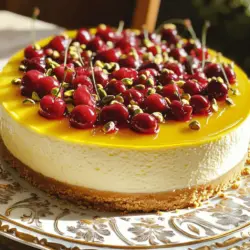 Der Hauptteil unseres Cheesecakes besteht aus frischen und leckeren Zutaten. Hier sind die wichtigsten: - 450 g Frischkäse, weich - 1 Tasse Puderzucker - 1 Teelöffel Vanilleextrakt - Abgeriebene Schale von 1 Zitrone - Abgeriebene Schale von 1 Limette - 2 Esslöffel frischer Zitronensaft - 2 Esslöffel frischer Limettensaft - 1 Tasse Schlagsahne - 1 Tasse Kirschkuchenfüllung - ½ Tasse Pistazien, gehackt Diese Zutaten sorgen für einen cremigen Cheesecake mit frischem, fruchtigem Geschmack. Die Kruste ist wichtig für die Textur. Sie besteht aus einfachen, aber köstlichen Zutaten: - 1 ½ Tassen Graham-Cracker-Brösel - ½ Tasse ungesalzene Butter, geschmolzen - 1 Esslöffel Zucker Die Mischung aus Graham-Crackern und Butter gibt der Kruste einen perfekten Crunch. Die Garnitur macht das Dessert besonders. Hier sind einige Ideen: - Gehakte Pistazien für den Crunch - Frische Kirschen, um Farbe hinzuzufügen - Ein Hauch von Zitronenschale für Frische Diese Optionen machen deinen Cheesecake nicht nur lecker, sondern auch schön anzusehen. Für das vollständige Rezept, schau dir bitte [Full Recipe] an. Um die Kruste vorzubereiten, heize deinen Ofen auf 163°C vor. Nimm eine mittelgroße Schüssel und mische die Graham-Cracker-Brösel, die geschmolzene Butter und den Zucker gut. Drücke die Mischung fest auf den Boden einer 23 cm Springform. Backe die Kruste für 10 Minuten und lasse sie abkühlen. Diese Kruste wird knusprig und lecker. In einer großen Rührschüssel schlage den weich gerührten Frischkäse mit einem Mixer glatt. Füge den Puderzucker nach und nach hinzu. Schlage weiter, bis die Mischung gut vermischt ist. Nun kommen der Vanilleextrakt, die Zitronen- und Limettenschale sowie die Säfte hinzu. Rühre alles gut zusammen. In einer separaten Schüssel schlage die Schlagsahne, bis steife Spitzen entstehen. Hebe die Schlagsahne vorsichtig unter die Frischkäse-Mischung. So wird die Füllung luftig und cremig. Gieße die Cheesecake-Füllung über die abgekühlte Kruste. Verwende einen Spatel, um die Oberseite glatt zu streichen. Decke die Form ab und stelle sie für mindestens 4 Stunden in den Kühlschrank. Am besten ist es, wenn du ihn über Nacht kühlst. Nach dem Kühlen entferne den Cheesecake vorsichtig aus der Springform. Belege ihn gleichmäßig mit Kirschkuchenfüllung und streue die gehackten Pistazien darüber. Er sieht so gut aus! Für das gesamte Rezept schau dir die [Full Recipe] an. Um die Kühlzeit zu optimieren, plane voraus. Der Cheesecake braucht mindestens vier Stunden, um fest zu werden. Am besten lässt du ihn über Nacht im Kühlschrank. So erhält er die perfekte Textur. Du kannst auch die Kruste und die Füllung separat zubereiten. Kühre sie dann getrennt, um die Wartezeit zu verkürzen. Die Füllung sollte cremig und glatt sein. Schlage den Frischkäse gut auf, bevor du den Puderzucker hinzufügst. Achte darauf, dass keine Klumpen zurückbleiben. Wenn du die Schlagsahne hinzufügst, hebe sie vorsichtig unter. Das sorgt für eine luftige Konsistenz. Vermeide es, die Füllung zu stark zu rühren, da sie sonst zu flüssig wird. Ein häufiger Fehler ist, die Mischung zu lange zu schlagen. Das kann zu einer wässrigen Füllung führen. Achte darauf, die Zutaten richtig zu messen. Zu viel oder zu wenig von einer Zutat kann das Ergebnis beeinflussen. Ein weiterer Fehler ist die falsche Kühlung. Stelle sicher, dass der Cheesecake gut abgedeckt ist, um Gerüche im Kühlschrank zu vermeiden. Für das vollständige Rezept und weitere Tipps, schau dir das [Full Recipe] an. {{image_4}} Du kannst die Kirschfüllung leicht ersetzen. Probiere Erdbeeren oder Himbeeren aus. Diese Früchte bringen fruchtige Süße. Auch ein Mix aus verschiedenen Beeren ist lecker. Du kannst auch Pfirsiche oder Ananas verwenden. Diese Früchte harmonieren gut mit Limette und Zitrone. Sie geben dem Cheesecake eine frische Note. Pistazien sind köstlich, aber du kannst auch andere Nüsse nutzen. Mandeln oder Walnüsse passen gut zu diesem Rezept. Sie geben dem Cheesecake einen anderen Geschmack. Wenn du Nüsse nicht magst, lasse sie einfach weg. Der Cheesecake bleibt trotzdem lecker und cremig. Für eine glutenfreie Version nutze glutenfreie Keksbrösel. Diese sind in vielen Geschäften erhältlich. Du kannst auch einen Boden aus gemahlenen Mandeln machen. Für eine vegane Option ersetze den Frischkäse. Nutze pflanzlichen Frischkäse oder Cashew-Creme. Auch der Zucker kann durch einen pflanzlichen Süßstoff ersetzt werden. So bleibt der Cheesecake rein pflanzlich und lecker. Wenn du mehr über die Variationen erfahren möchtest, schaue dir das [Full Recipe] an. Um deinen Zitronen-Limetten-Kirsch-Pistazien-Cheesecake frisch zu halten, lagere ihn im Kühlschrank. Decke ihn gut ab. Du kannst Frischhaltefolie oder einen luftdichten Behälter verwenden. Diese Maßnahmen verhindern, dass der Cheesecake Gerüche aufnimmt. Die ideale Temperatur liegt bei 4 °C. Falls du deinen Cheesecake länger aufbewahren möchtest, kannst du ihn einfrieren. Lass den Cheesecake zuerst ganz abkühlen. Wickele ihn dann sorgfältig in Frischhaltefolie und danach in Alufolie. So bleibt die Frische erhalten. Du kannst ihn bis zu drei Monate einfrieren. Zum Auftauen lege ihn einfach über Nacht in den Kühlschrank. Der Cheesecake ist im Kühlschrank bis zu fünf Tage haltbar. Achte auf Anzeichen von Verderb. Wenn er unangenehm riecht oder die Textur sich verändert, solltest du ihn nicht mehr essen. Ein frischer Cheesecake hat eine glatte, cremige Konsistenz und einen frischen Duft. Um den Cheesecake glutenfrei zu machen, ersetze die Graham-Cracker durch glutenfreie Kekse. Viele Marken bieten glutenfreie Optionen an, die gut schmecken. Achte darauf, dass auch die anderen Zutaten glutenfrei sind, wie der Puderzucker und die Butter. Prüfe immer die Etiketten, um sicherzugehen, dass keine glutenhaltigen Zutaten enthalten sind. So bleibt dein Cheesecake lecker und sicher für alle. Ja, du kannst andere Früchte verwenden. Himbeeren, Erdbeeren oder Blaubeeren passen gut. Du kannst die Kirschkuchenfüllung ersetzen oder zusätzlich verwenden. Achte darauf, dass die Frucht gut püriert oder gekocht ist, um die richtige Konsistenz zu erzielen. So bleibt dein Cheesecake frisch und fruchtig. Der Cheesecake braucht mindestens vier Stunden im Kühlschrank, um fest zu werden. Für die besten Ergebnisse lasse ihn über Nacht kühlen. So kann er richtig durchziehen und die Aromen entfalten. Überprüfe die Festigkeit, indem du leicht auf die Oberfläche drückst; sie sollte fest, aber leicht nachgeben. In diesem Artikel haben wir alle wichtigen Aspekte des Cheesecake-Handwerks beleuchtet. Zuerst haben wir die Hauptzutaten, die Kruste und die Dekoration besprochen. Dann folgten klare Schritt-für-Schritt-Anleitungen. Tipps und Tricks helfen, Fehler zu vermeiden und die perfekte Konsistenz zu erzielen. Verschiedene Variationen, wie glutenfreie oder vegane Optionen, bieten Neues für jeden Geschmack. Schließlich haben wir wertvolle Lagerungshinweise und Antworten auf häufige Fragen gegeben. Mit diesen Informationen bereitest du einen köstlichen Cheesecake zu. Viel Spaß beim Backen!