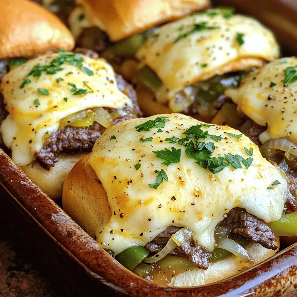 Um die besten Philly Cheesesteak Sliders zu machen, benötigst du: - 500 g dünn geschnittenes Rindfleisch (zum Beispiel Ribeye oder Sirloin) - 1 Zwiebel, dünn geschnitten - 1 grüne Paprika, dünn geschnitten - 8 Slider-Brötchen - 8 Scheiben Provolone-Käse - 2 Esslöffel Olivenöl - 1 Esslöffel Worcestershire-Sauce - Salz und Pfeffer nach Geschmack - 1 Teelöffel Knoblauchpulver - Frische Petersilie zur Dekoration (optional) Frische Zutaten machen einen großen Unterschied. Wähle das Fleisch mit Sorgfalt. Es sollte rot und saftig sein. Die Zwiebel sollte fest und ohne Druckstelle sein. Die Paprika sollte knackig und glänzend aussehen. Frische Brötchen sind wichtig, damit die Slider lecker und weich bleiben. Wenn du kein Rindfleisch magst, kannst du Hähnchen oder sogar Pilze verwenden. Für den Käse sind auch Cheddar oder Gouda gute Optionen. Wenn Worcestershire-Sauce nicht verfügbar ist, verwende Sojasauce. Achte jedoch darauf, die Menge anzupassen, da sie salziger ist. Diese Alternativen können den Geschmack leicht ändern, aber sie sind immer noch lecker! Zuerst erhitze ich das Olivenöl in einer großen Pfanne. Bei mittlerer Hitze füge ich die geschnittene Zwiebel und die grüne Paprika hinzu. Ich brate das Gemüse für etwa 4-5 Minuten. Es soll weich und durchscheinend werden. Das Anbraten bringt die Aromen des Gemüses zur Geltung. Diese Basis ist wichtig für den Geschmack der Slider. Sobald das Gemüse fertig ist, erhöhe ich die Hitze auf mittelhoch. Jetzt kommt das dünn geschnittene Rindfleisch in die Pfanne. Ich würze das Fleisch mit Knoblauchpulver, Salz und Pfeffer. Rühren Sie das Fleisch gut um. Nach etwa 3-4 Minuten ist das Fleisch durchgegart. Ich füge dann die Worcestershire-Sauce hinzu und vermenge alles gründlich. So entsteht ein köstliches Aroma, das die Slider perfekt macht. Jetzt heize ich den Ofen auf 175 °C vor. Ich halbiere die Slider-Brötchen und lege die unteren Hälften in eine Auflaufform. Darauf verteile ich die Fleisch- und Gemüse-Mischung gleichmäßig. Ich lege die Provolone-Scheiben obenauf, sodass sie teilweise überlappen. Das sorgt für eine schmelzende Käse-Schicht. Dann setze ich die oberen Hälften der Brötchen auf die Füllung. Ich decke die Form mit Aluminiumfolie ab und backe die Slider 10-12 Minuten. Der Käse sollte schön geschmolzen sein. Danach lasse ich die Slider kurz abkühlen und schneide sie in Portionen. So sind sie bereit zum Servieren. Für den letzten Schliff dekoriere ich sie mit frischer Petersilie. Für die vollständige Rezeptanleitung können Sie [Full Recipe] besuchen. - Dos: - Verwende frisches Gemüse. Frische Zwiebeln und Paprika machen den Unterschied. - Schneide das Fleisch dünn. Dünn geschnittenes Rindfleisch gart schnell und bleibt zart. - Halte die Hitze konstant. Zu hohe Hitze kann das Fleisch austrocknen. - Don'ts: - Überlade die Pfanne nicht. Zu viel auf einmal kochen führt zu Dampf und nicht zu Braten. - Lass das Fleisch nicht zu lange in der Pfanne. Es sollte zart und saftig sein. - Ignoriere die Gewürze nicht. Ein wenig Salz und Pfeffer hebt den Geschmack. Um den Käse perfekt zu schmelzen, gibt es ein paar Kniffe: - Lege die Käsescheiben über das Fleisch. Lass sie leicht überlappen, um eine schöne Schmelzschicht zu schaffen. - Decke die Auflaufform mit Aluminiumfolie ab. Das hält die Wärme und hilft dem Käse, gleichmäßig zu schmelzen. - Backe die Slider bei 175 °C. Diese Temperatur ist ideal, um den Käse weich und cremig zu machen. Die besten Beilagen machen dein Essen noch besser: - Pommes Frites: Knusprige Pommes passen perfekt zu den Slider. - Salat: Ein frischer Salat bringt Farbe und Frische ins Spiel. - Coleslaw: Dieser cremige Krautsalat gibt einen tollen Crunch. Wenn du diese Tipps befolgst, wirst du leckere Philly Cheesesteak Sliders zubereiten, die jeder liebt. Für mehr Details ist die vollständige Rezeptanleitung nützlich. {{image_4}} Wenn du eine vegetarische Variante von Philly Cheesesteak Sliders machen möchtest, probiere diese Tipps. Ersetze das Rindfleisch durch Portobello-Pilze oder Tofu. Beide Optionen sind herzhaft und nehmen die Aromen gut auf. Brate die Pilze oder den Tofu zusammen mit Zwiebeln und Paprika an. Füge etwas Sojasauce für einen zusätzlichen Geschmack hinzu. Veganer Käse ist eine tolle Option, um die nötige Cremigkeit zu erreichen. So genießt du die Sliders ganz ohne Fleisch. Möchtest du deine Sliders schärfer machen? Füge Jalapeños hinzu! Schneide sie in dünne Scheiben und brate sie zusammen mit den Zwiebeln und Paprika an. Du kannst auch eingelegte Jalapeños verwenden, um den Geschmack zu verstärken. Das gibt den Sliders einen tollen Kick. Achte darauf, die Menge an Jalapeños nach deinem Geschmack anzupassen. Wenn du es wirklich scharf magst, füge etwas scharfe Sauce hinzu. Käse macht alles besser, und das gilt auch für Philly Cheesesteak Sliders. Provolone ist klassisch, aber du kannst auch andere Käsesorten ausprobieren. Cheddar bringt einen kräftigen Geschmack. Gouda hat eine leichte Süße und schmilzt gut. Für eine würzige Note kannst du Pepper Jack verwenden. Misch verschiedene Käsesorten für einen besonderen Geschmack. Experimentiere und finde deine Lieblingskombination. Die Wahl des Käses macht einen großen Unterschied! Für das komplette Rezept, schau dir den [Full Recipe] an. Um die Reste der Philly Cheesesteak Sliders frisch zu halten, lege sie in einen luftdichten Behälter. Du solltest die Slider nach dem Abkühlen aufbewahren. So bleiben die Aromen erhalten. Wenn du sie in den Kühlschrank stellst, achte darauf, sie innerhalb von drei Tagen zu essen. Wenn du sie länger aufbewahren möchtest, ist das Einfrieren eine gute Option. Um die Slider wieder aufzuwärmen, nutze den Ofen. Heize ihn auf 175 °C vor. Wickele die Slider in Aluminiumfolie, um sie nicht trocken zu machen. Backe sie für etwa 10 Minuten. So wird der Käse wieder schön schmelzig. Du kannst auch die Mikrowelle verwenden, aber das Ergebnis wird möglicherweise nicht so gut. Wenn du die Mikrowelle benutzt, wärme sie in kurzen Intervallen von 30 Sekunden auf. Im Kühlschrank halten die Reste bis zu drei Tage. Wenn du sie einfrierst, kannst du sie bis zu drei Monate lagern. Stelle sicher, dass du sie gut verpackst, um Gefrierbrand zu vermeiden. Wenn du die gefrorenen Slider aufwärmen möchtest, lasse sie zuerst im Kühlschrank auftauen. Dann kannst du sie wie oben beschrieben aufwärmen. So bleiben sie lecker und frisch. Die Zubereitung von Philly Cheesesteak Sliders dauert etwa 15 Minuten. Du brauchst dann weitere 15 Minuten, um die Slider zu backen. Insgesamt sind es also nur 30 Minuten von Anfang bis Ende. Das ist schnell und einfach, besonders wenn du Gäste hast oder einen Snack für dich selbst zubereiten möchtest. Ja, du kannst die Slider im Voraus zubereiten. Du kannst die Fleisch- und Gemüse-Mischung bis zu einem Tag vorher kochen und im Kühlschrank aufbewahren. Wenn du bereit bist zu essen, kannst du einfach die Slider zusammenstellen und backen. So sparst du Zeit und kannst das Essen entspannt genießen. Zu Philly Cheesesteak Sliders passen viele Getränke gut. Ein klassisches Bier ist immer eine gute Wahl. Auch Limonade oder Eistee sind erfrischende Optionen. Wenn du etwas Besonderes möchtest, probiere einen leichten Rotwein. Diese Getränke ergänzen die herzhaften Aromen der Slider wunderbar. In diesem Artikel haben wir alles über Philly Cheesesteak Sliders behandelt. Wir haben die wichtigsten Zutaten erklärt und gegeben, wie man sie richtig auswählt. Du hast gelernt, wie du die Slider Schritt für Schritt zubereitest. Außerdem habe ich Tipps für das perfekte Käse-Schmelzen gegeben und einige leckere Variationen vorgestellt. Denke daran, deine Reste richtig zu lagern, damit sie frisch bleiben. Ich hoffe, diese Tipps helfen dir, schmackhafte Slider zu machen. Viel Spaß beim Kochen!