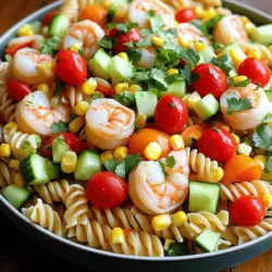 Für den perfekten Seafood Pasta Salad benötigst du folgende Hauptzutaten: - 225 g Rotini-Pasta - 240 g gekochte Garnelen, geschält und entdarmt - 240 g gekochte Jakobsmuscheln, grob gehackt - 150 g Kirschtomaten, halbiert - 75 g Gurke, gewürfelt - 40 g rote Zwiebel, fein gehackt - 120 g Süßmais, abgetropft - 30 g frischer Koriander, gehackt Diese Zutaten sind frisch und bringen die Aromen des Meeres auf deinen Teller. Für das Dressing und den Geschmack brauchst du: - 60 ml Limettensaft - 45 ml Olivenöl - 5 g Knoblauchpulver - Salz und Pfeffer nach Geschmack Diese Gewürze bringen eine frische Note und heben den Geschmack hervor. Achte darauf, frische oder tiefgefrorene Meeresfrüchte zu verwenden. - Frische Meeresfrüchte: Sie bieten den besten Geschmack und die beste Textur. - Tiefgefrorene Meeresfrüchte: Sie sind praktisch und oft gut verarbeitet. Achte darauf, sie gut aufzutauen und abtropfen zu lassen. Die Auswahl der Zutaten macht einen großen Unterschied in deinem Gericht. Nutze die besten, die du finden kannst. Zuerst bringe ich einen großen Topf mit gesalzenem Wasser zum Kochen. Ich füge die Rotini-Pasta hinzu und koche sie, bis sie al dente ist. Das dauert etwa 8 bis 10 Minuten. Dann gieße ich die Pasta ab und spüle sie unter kaltem Wasser. So stoppe ich den Kochprozess und kühle die Pasta ab. In einer großen Rührschüssel kombiniere ich die gekochten Garnelen und die grob gehackten Jakobsmuscheln. Ich würze die Mischung mit Knoblauchpulver, Salz und Pfeffer. Diese Gewürze bringen den frischen Geschmack der Meeresfrüchte gut zur Geltung. Jetzt kommt der spaßige Teil. In einer großen Salatschüssel gebe ich die abgekühlte Pasta, die gewürzten Meeresfrüchte, die halbierten Kirschtomaten, die gewürfelte Gurke, die rote Zwiebel und den Süßmais. Ich rühre alles sanft um, damit sich die Zutaten gut vermischen. Danach bereite ich das Dressing vor. Ich mische Limettensaft, Olivenöl, Salz und Pfeffer in einer kleinen Schüssel. Dann gieße ich das Dressing über den Salat und füge den frischen Koriander hinzu. Ich vermenge alles vorsichtig, bis der Salat schön gleichmäßig aussieht. Jetzt lasse ich den Salat für mindestens 30 Minuten im Kühlschrank ruhen. So ziehen die Aromen richtig gut durch. Um den besten Seafood Pasta Salad zu machen, achte auf frische Zutaten. Frische Meeresfrüchte haben den besten Geschmack. Koche die Pasta nur bis sie al dente ist. Das gibt der Pasta die richtige Textur. Spüle die Pasta unter kaltem Wasser ab, um sie schnell abzukühlen. So bleibt der Salat frisch und lecker. Kühle den Salat für mindestens 30 Minuten. Wenn es heiß ist, lass ihn länger kühlen. Das hilft, die Aromen zu verstärken. Du kannst den Salat auch über Nacht im Kühlschrank lassen. So wird er noch besser. Achte darauf, dass der Salat gut abgedeckt ist, um Gerüche zu vermeiden. Die Präsentation ist wichtig. Serviere den Salat in einer großen, schönen Schüssel. Du kannst auch individuelle Portionen anrichten. Das sieht einladend aus. Garniere den Salat mit frischem Koriander und Limettenschnitzen. Das bringt Farbe und Frische. Diese einfachen Tipps machen deinen Salat besonders schön und ansprechend. {{image_4}} Du kannst viele verschiedene Meeresfrüchte für deinen Pasta-Salat verwenden. Garnelen sind toll, aber auch Muscheln oder Krabben sind lecker. Versuche, frische Produkte zu wählen. Tiefgefrorene Meeresfrüchte sind eine gute Alternative, wenn frische nicht verfügbar ist. Der Geschmack ändert sich leicht, bleibt aber immer gut. Denk daran, die Meeresfrüchte gut zu würzen. Das macht den Salat noch schmackhafter. Das Dressing macht viel aus. Du kannst das klassische Limetten-Olivenöl-Dressing variieren. Probiere zum Beispiel ein Balsamico-Dressing oder ein Joghurtdressing. So bekommst du einen anderen Geschmack. Auch frische Kräuter wie Basilikum oder Dill geben dem Salat einen besonderen Kick. Füge etwas Chili hinzu, wenn du es schärfer magst. Experimentiere und finde deine Lieblingskombination. Wenn du kein Fleisch magst, mach einfach eine vegetarische Version. Lass die Meeresfrüchte weg und füge mehr Gemüse hinzu. Avocado, Paprika oder Zucchini sind tolle Ersatzstoffe. Du kannst auch Kichererbsen für Protein verwenden. Das macht den Salat noch nahrhafter. Diese Variante ist frisch und leicht, perfekt für warme Tage. Egal, ob du die Meeresfrüchte magst oder nicht, dieser Salat wird dir sicher schmecken. Um den Seafood Pasta Salad frisch zu halten, lege ihn in einen luftdichten Behälter. Achte darauf, dass der Salat gut abgekühlt ist, bevor du ihn in den Kühlschrank stellst. So bleibt die Textur der Zutaten knackig. Du kannst den Salat bis zu drei Tage im Kühlschrank aufbewahren. Das Einfrieren von Seafood Pasta Salad ist nicht ideal. Die Meeresfrüchte können beim Auftauen gummiartig werden. Wenn du Reste hast, die du nicht sofort essen kannst, lagere nur die Pasta und das Gemüse separat. Du kannst die Meeresfrüchte frisch zubereiten, wenn du bereit bist, den Salat zu genießen. Um die Frische zu bewahren, füge das Dressing erst kurz vor dem Servieren hinzu. So bleibt die Pasta nicht matschig. Überlege, etwas frischen Koriander als Garnitur zu verwenden. Die Aromen sind dann lebendiger. Wenn du das Salat-Rezept befolgst, wirst du immer einen leckeren, frischen Salat genießen. Der Meeresfrüchte-Pasta-Salat hält sich gut im Kühlschrank. Er bleibt frisch für bis zu drei Tage. Achte darauf, ihn in einem luftdichten Behälter zu lagern. Die Aromen entfalten sich nach ein paar Stunden. So wird der Geschmack noch besser. Ja, du kannst verschiedene Nudelsorten wählen. Spiralnudeln oder Farfalle passen gut dazu. Achte darauf, die Kochzeit anzupassen. Die Idee ist, die Nudeln al dente zu kochen. So bleiben sie knackig und nehmen die Aromen gut auf. Ja, der Salat kann Teil einer gesunden Diät sein. Er enthält gesunde Fette aus Olivenöl. Die Meeresfrüchte liefern Proteine. Die frischen Gemüse sind nährstoffreich und kalorienarm. Achte jedoch auf die Portionsgröße, um deine Ziele besser zu erreichen. Für das vollständige Rezept, schau dir den Tropischen Meeresfrüchte-Pasta-Salat an. In diesem Artikel haben wir alle wichtigen Zutaten für einen leckeren Meeresfrüchte-Pasta-Salat behandelt. Wir haben über die besten Praktiken zur Zubereitung gesprochen und wie man den Salat ansprechend präsentiert. Außerdem haben wir Variationen und Lagerungstipps besprochen, sodass du den Salat frisch genießen kannst. Denke daran, dass auch alternative Zutaten und Dressings den Geschmack verändern können. Experimentiere und finde deine Lieblingsversion! So bereitet der Salat Freude und bleibt lange frisch.