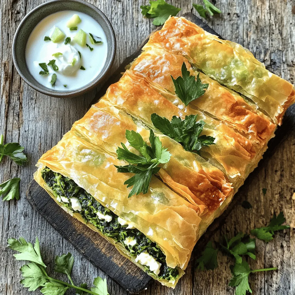Um einen leckeren türkischen Börek mit Spinat und Käse zuzubereiten, benötigst du folgende Hauptzutaten: - 1 Packung Phyllo-Teig (ungefähr 20 Blätter) - 2 Tassen frischer Spinat, gewaschen und grob gehackt - 1 Tasse Feta-Käse, zerbröckelt - 1 Tasse Ricotta-Käse - 1/2 Tasse geriebener Mozzarella-Käse - 1 mittlere Zwiebel, fein gehackt - 2 Esslöffel Olivenöl - 1 Teelöffel gemahlener schwarzer Pfeffer - 1/2 Teelöffel rote Pfefferflocken (optional) - Salz nach Geschmack - 1 Ei, verquirlt (für die Eier-Mischung) Diese Zutaten bringen Geschmack und Textur in dein Gericht. Der Spinat sorgt für Frische, während der Käse die Füllung cremig macht. Einige nützliche Werkzeuge können dir bei der Zubereitung helfen: - Eine große Pfanne zum Anbraten - Eine Rührschüssel für die Füllung - Ein Backblech mit Backpapier - Ein Pinsel zum Bestreichen des Teigs Dieses Zubehör macht die Arbeit leichter und schneller. Um die besten Zutaten auszuwählen, beachte diese Tipps: - Wähle frischen Spinat. Er sollte knackig und grün sein. - Achte auf hochwertigen Feta und Ricotta. Diese Käse bringen den besten Geschmack. - Verwende frischen Phyllo-Teig. Er sollte nicht brüchig oder trocken sein. - Kaufe Olivenöl von guter Qualität. Es verbessert den Geschmack der Börek. Frische und Qualität der Zutaten machen einen großen Unterschied in deinem Gericht. Probier es aus und genieße den Unterschied! Du findest die komplette Anleitung in der [Full Recipe]. Heize den Ofen auf 190 °C vor. Das ist die perfekte Temperatur für knusprige Börek. Nimm eine große Pfanne und gib das Olivenöl hinein. Erhitze es bei mittlerer Hitze. Füge die fein gehackte Zwiebel hinzu. Brate sie etwa 5 Minuten, bis sie glasig ist. Dann kommt der frische Spinat dazu. Brate ihn, bis er zusammengefallen ist. Das gibt einen tollen Geschmack. Nimm die Pfanne vom Herd und lass die Mischung kurz abkühlen. In einer großen Schüssel vermischst du die Spinat-Zwiebel-Mischung mit Feta, Ricotta und Mozzarella. Gib auch den gemahlenen schwarzen Pfeffer und die roten Pfefferflocken dazu, falls du etwas Schärfe magst. Ein bisschen Salz macht die Füllung perfekt. Rühre alles gut um, bis es gleichmäßig verteilt ist. So bekommst du eine cremige und schmackhafte Füllung. Lege ein Blatt Phyllo-Teig auf eine saubere Arbeitsfläche. Bestreiche es leicht mit Olivenöl. Lege ein weiteres Blatt darauf und bestreiche es erneut. Wiederhole das mit 3 bis 4 Blättern. Jetzt kommt die Füllung ins Spiel. Platziere eine Linie der Spinat-Käse-Füllung an einer Kante des Teigs. Lass an den Seiten etwas Platz. Rolle den Teig über die Füllung, um eine enge Rolle zu bilden. Lege die Rolle mit der Naht nach unten auf ein Backblech. Wiederhole diesen Vorgang mit dem restlichen Teig und der Füllung. Bestreiche die Oberseite der Börek mit dem verquirlten Ei. So werden sie schön goldbraun. Schiebe das Backblech in den Ofen. Backe die Börek 25-30 Minuten, bis sie knusprig sind. Für das komplette Rezept kannst du die [Full Recipe] ansehen. Um den perfekten Börek zu machen, ist die richtige Technik wichtig. Hier sind einige Tipps, die ich aus meiner Erfahrung gesammelt habe: - Phyllo-Teig: Achte darauf, den Teig frisch zu verwenden. Wenn er trocken ist, wird er brüchig. - Öl verwenden: Bestreiche jedes Blatt mit Olivenöl. Das sorgt für eine knusprige Textur. - Füllung: Achte darauf, die Füllung nicht zu überladen. Zu viel Füllung lässt den Teig reißen. Viele machen Fehler, die leicht zu vermeiden sind. Hier sind einige häufige Probleme und Lösungen: - Teig bricht: Das passiert oft, wenn der Teig zu trocken ist. Decke ihn immer mit einem feuchten Tuch ab. - Füllung ist wässrig: Lass den Spinat nach dem Abbraten gut abtropfen. Zu viel Feuchtigkeit macht den Börek matschig. - Nicht genug Backzeit: Achte darauf, dass der Börek goldbraun ist. Wenn er blass bleibt, ist er nicht knusprig genug. Du kannst die Füllung anpassen, um neue Geschmäcker zu entdecken. Hier sind einige Ideen: - Fleischfüllung: Füge gebratenes Hackfleisch hinzu. Das gibt dem Börek einen herzhaften Geschmack. - Gemüse: Probiere andere Gemüsesorten wie Lauch oder Pilze. Sie passen gut zum Spinat. - Käsemischungen: Kombiniere verschiedene Käsesorten wie Ziegenkäse oder Parmesan für mehr Tiefe. Für das Backen kannst du auch verschiedene Formen ausprobieren. Dreiecke, Rollen oder sogar Runden sind möglich. Jede Form hat ihren eigenen Charme. Hier ist die [Full Recipe], um die Schritte zu entdecken! {{image_4}} Börek ist sehr vielseitig. Du kannst die Füllung leicht ändern. Für eine herzhaftere Variante probiere Hackfleisch oder Lamm. Auch Hühnchen ist eine gute Wahl. Wenn du etwas Süßes möchtest, versuche eine Füllung aus Äpfeln und Zimt. Diese Optionen bringen neue Geschmäcker in das Gericht. Für eine vegetarische Füllung sind viele Möglichkeiten verfügbar. Du kannst zum Beispiel Pilze, Zucchini oder Paprika verwenden. Diese Zutaten geben Geschmack und Textur. Für eine vegane Variante lasse die Milchprodukte weg. Nüsse und Tofu können eine gute Proteinquelle sein. So bleibt der Börek lecker und gesund. Die richtigen Gewürze machen einen großen Unterschied. Ich empfehle Kreuzkümmel und frischen Dill. Diese geben dem Börek eine besondere Note. Auch Minze oder Petersilie sind toll. Du kannst die Gewürze nach deinem Geschmack anpassen. Experimentiere mit verschiedenen Kombinationen und finde deine Lieblingsmischung. Für die vollständige Rezeptanleitung schau dir den [Full Recipe] an. Wenn du Börek übrig hast, lagere ihn am besten in einem luftdichten Behälter. So bleibt er frisch. Du kannst ihn auch in Alufolie wickeln, um ihn vor der Luft zu schützen. Stelle sicher, dass er vollständig abgekühlt ist, bevor du ihn lagerst. So verhindert man, dass er matschig wird. Im Kühlschrank bleibt er bis zu drei Tage genießbar. Um Börek einzufrieren, lege ihn in eine Schicht von Backpapier. So kleben die Stücke nicht zusammen. Du kannst sie auch einzeln in Alufolie wickeln. So hast du immer die perfekte Portion bereit. Zum Auftauen lege den Börek über Nacht in den Kühlschrank. Wenn du ihn eilig hast, kannst du ihn auch bei Raumtemperatur auftauen. Um Börek wieder aufzuwärmen, nutze den Ofen für das beste Ergebnis. Heize den Ofen auf 180 Grad Celsius vor. Lege den Börek auf ein Backblech und backe ihn 10-15 Minuten. So wird er wieder knusprig. Du kannst auch eine Pfanne verwenden, um ihn auf mittlerer Hitze aufzuwärmen. Das gibt ihm eine schöne Kruste. Die Mikrowelle ist zwar schnell, macht ihn aber weich. Für das beste Geschmackserlebnis, wähle den Ofen oder die Pfanne. Es dauert etwa 25 bis 30 Minuten, um türkischen Börek zu backen. Der Ofen sollte auf 190 °C vorgeheizt sein. Die Börek sind fertig, wenn sie goldbraun und knusprig sind. In dieser Zeit entwickelt sich der köstliche Geschmack der Füllung. Achten Sie darauf, sie nicht zu lange zu backen, damit sie nicht austrocknen. Ja, du kannst türkischen Börek im Voraus zubereiten. Bereite die Füllung und den Teig wie in der Anleitung beschrieben vor. Du kannst die Börek dann für bis zu 24 Stunden im Kühlschrank lagern. Bedecke sie mit Frischhaltefolie, damit sie nicht austrocknen. Beim Backen musst du die Börek eventuell etwas länger im Ofen lassen, da sie kalt sind. Die besten Beilagen für Börek sind einfach und frisch. Du kannst Joghurt mit Knoblauch und Gurke servieren. Auch ein gemischter Salat passt gut dazu. Für einen besonderen Kick empfehle ich einen scharfen Paprika-Dip. Frische Kräuter wie Petersilie oder Dill bringen zusätzlichen Geschmack. Türkischer Börek ist ein köstliches Gericht, das einfach zuzubereiten ist. Wir haben die Hauptzutaten, die Schritt-für-Schritt-Anleitung und wertvolle Tipps besprochen. Das richtige Zubehör sowie kreative Füllungen machen den Unterschied. Du kannst sogar mit Aufbewahrungs- und Aufwärmmethoden angeben. Denke daran, häufige Fehler zu vermeiden, damit dein Börek perfekt gelingt. Experimentiere mit verschiedenen Füllungen und genieße jeden Bissen. Mit diesen Infos bist du bestens gerüstet, um die besten Börek zuzubereiten. Viel Spaß beim Kochen!